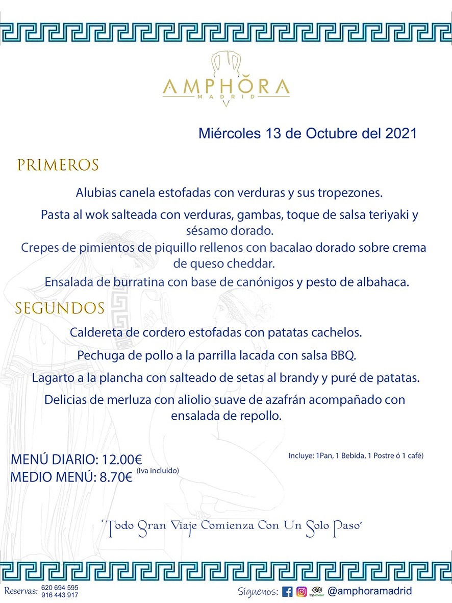 MENÚS DIARIOS MENÚS DEL DÍA MENU DEL DIA DEL MIÉRCOLES 13 DE OCTUBRE ALCORCÓN RESTAURANTE AMPHORA TERRAZA ALCORCÓN MADRID Av. Leganés, 54 28923 · Alcorcón · Madrid · España 91 644 39 17 620 694 595 https://youtu.be/HeULHal1yEY (Vea aquí nuestras instalaciones) https://www.amphoramadrid.com RESTAURANTE AMPHORA TERRAZA ALCORCÓN. MENUS FIN DE SEMANA ALCORCÓN, MENÚS DIARIOS ECONÓMICOS EN ALCORCÓN, MEJORES RESTAURANTES EN ALCORCÓN, TERRAZAS ALCORCON, COMER Y CENAR EN TERRAZA EN ALCORCÓN, RESTAURANTES CON TERRAZA, MEJORES TERRAZAS ALCORCÓN, COMER EN ALCORCON, RESTAURANTES GOURMET ALCORCÓN, MENUS FIN DE SEMANA ECONOMICOS ALCORCON, COMER AL AIRE LIBRE, MENUS ECONOMICOS ALCORCON, UNO DE LOS MEJORES RESTAURANTES DE ALCORCÓN Y ZONA SUR DE MADRID EN CALIDAD PRECIO. RESTAURANTE AMPHORA TERRAZA, ES UN ESPACIO GOURMET DONDE PODRÁ DEGUSTAR DEL MEJOR PRODUCTO CON UNA ELABORACIÓN CUIDADA Y CREATIVA. ADEMÁS, PODRÁ DISFRUTAR DE TODO TIPO DE BEBIDAS PREMIUM PREPARADAS POR NUESTRO BARTENDER, VERMUTS DELICIOSOS Y CERVEZAS DE CALIDAD, YA SEA EN EN EL INTERIOR DE NUESTRO RESTAURANTE O EN NUESTRA MARAVILLOSA TERRAZA. SOMOS POSIBLEMENTE UNO DE LOS MEJORES RESTAURANTES DE LA ZONA SUR EN RELACIÓN CALIDAD, PRECIO Y DECORACIÓN. #AMPHORAMADRID #TERRAZASALCORCÓN #MENUDELDIA #COMERENTERRAZA #MADRID #ALCORCÓN #TERRAZA #MENÚSDELDÍAALCORCÓN #MENÚDELDÍARESTAURANTES #COMERENALCORCÓN #MEJORESRESTAURANTESALCORCÓN #MENÚSECONÓMICOS #RESTAURANTESRECOMENDABLES #RESTAURANTESGOURMET #MENÚSECONÓMICOSALCORCÓN #COMERALAIRELIBRE #COMIDASCENASTERRAZASALCORCON #MENÚSDIARIOSALCORCÓN #MENÚDELDÍAHOY #CENARENTERRAZA #TERRAZASCONENCANTO #RESTAURANTESCONTERRAZA #CENARENALCORCÓN #MEJORESRESTAURANTES #RESTAURANTESCOPASALCORCÓN #COPASPREMIUMALCORCÓN #VERMUTALCORCÓN #GASTROBARALCORCÓN #CARNEBUEYALCORCONPARRILLABRASA #MENUECONÓMICO #GASTROBAR #MEJORTERRAZADEALCORCÓN #MENÚSVIERNESALCORCÓN #MENÚSABADOALCORCÓN #MENÚSDOMINGOALCORCÓN #MENÚSLUNESALCORCÓN #MENÚSMARTESALCORCÓN #MENÚSMIÉRCOLESALCORCÓN #MENÚSJUEVESALCORCÓN MEJOR CARNE A LA PARRILLA ALCORCÓN TOMAHAWK CARNE BUEY AUTÉNTICO ALCORCÓN RESTAURANTES PREMIUN LUJO COMIDA CREATIVA ELABORADA RESTAURANTE AMPHORA TERRAZA EN ALCORCÓN (MADRID) GASTROBAR ALCORCÓN MENÚS ECONÓMICOS DIARIOS DEL DÍA MENUS FIN DE SEMANA DE CALIDAD MEJOR MENÚ FIN DE SEMANA ALCORCÓN COMER CENAR EN TERRAZA TERRAZAS ZONA SUR COMIDAS AIRE LIBRE MEJOR CARNE PARRILLA ALCORCÓN.