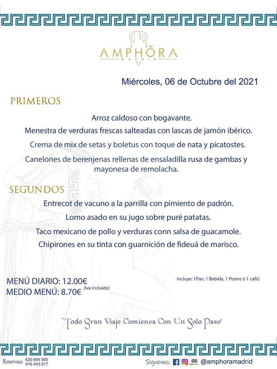 MENÚS DIARIOS MENÚS DEL DÍA MENU DEL DIA DEL MIÉRCOLES 6 DE OCTUBRE ALCORCÓN RESTAURANTE AMPHORA TERRAZA ALCORCÓN MADRID Av. Leganés, 54 28923 · Alcorcón · Madrid · España 91 644 39 17 620 694 595 https://youtu.be/HeULHal1yEY (Vea aquí nuestras instalaciones) https://www.amphoramadrid.com RESTAURANTE AMPHORA TERRAZA ALCORCÓN. MENUS FIN DE SEMANA ALCORCÓN, MENÚS DIARIOS ECONÓMICOS EN ALCORCÓN, MEJORES RESTAURANTES EN ALCORCÓN, TERRAZAS ALCORCON, COMER Y CENAR EN TERRAZA EN ALCORCÓN, RESTAURANTES CON TERRAZA, MEJORES TERRAZAS ALCORCÓN, COMER EN ALCORCON, RESTAURANTES GOURMET ALCORCÓN, MENUS FIN DE SEMANA ECONOMICOS ALCORCON, COMER AL AIRE LIBRE, MENUS ECONOMICOS ALCORCON, UNO DE LOS MEJORES RESTAURANTES DE ALCORCÓN Y ZONA SUR DE MADRID EN CALIDAD PRECIO. RESTAURANTE AMPHORA TERRAZA, ES UN ESPACIO GOURMET DONDE PODRÁ DEGUSTAR DEL MEJOR PRODUCTO CON UNA ELABORACIÓN CUIDADA Y CREATIVA. ADEMÁS, PODRÁ DISFRUTAR DE TODO TIPO DE BEBIDAS PREMIUM PREPARADAS POR NUESTRO BARTENDER, VERMUTS DELICIOSOS Y CERVEZAS DE CALIDAD, YA SEA EN EN EL INTERIOR DE NUESTRO RESTAURANTE O EN NUESTRA MARAVILLOSA TERRAZA. SOMOS POSIBLEMENTE UNO DE LOS MEJORES RESTAURANTES DE LA ZONA SUR EN RELACIÓN CALIDAD, PRECIO Y DECORACIÓN. #AMPHORAMADRID #TERRAZASALCORCÓN #MENUDELDIA #COMERENTERRAZA #MADRID #ALCORCÓN #TERRAZA #MENÚSDELDÍAALCORCÓN #MENÚDELDÍARESTAURANTES #COMERENALCORCÓN #MEJORESRESTAURANTESALCORCÓN #MENÚSECONÓMICOS #RESTAURANTESRECOMENDABLES #RESTAURANTESGOURMET #MENÚSECONÓMICOSALCORCÓN #COMERALAIRELIBRE #COMIDASCENASTERRAZASALCORCON #MENÚSDIARIOSALCORCÓN #MENÚDELDÍAHOY #CENARENTERRAZA #TERRAZASCONENCANTO #RESTAURANTESCONTERRAZA #CENARENALCORCÓN #MEJORESRESTAURANTES #RESTAURANTESCOPASALCORCÓN #COPASPREMIUMALCORCÓN #VERMUTALCORCÓN #GASTROBARALCORCÓN #CARNEBUEYALCORCONPARRILLABRASA #MENUECONÓMICO #GASTROBAR #MEJORTERRAZADEALCORCÓN #MENÚSVIERNESALCORCÓN #MENÚSABADOALCORCÓN #MENÚSDOMINGOALCORCÓN #MENÚSLUNESALCORCÓN #MENÚSMARTESALCORCÓN #MENÚSMIÉRCOLESALCORCÓN #MENÚSJUEVESALCORCÓN MEJOR CARNE A LA PARRILLA ALCORCÓN TOMAHAWK CARNE BUEY AUTÉNTICO ALCORCÓN RESTAURANTES PREMIUN LUJO COMIDA CREATIVA ELABORADA RESTAURANTE AMPHORA TERRAZA EN ALCORCÓN (MADRID) GASTROBAR ALCORCÓN MENÚS ECONÓMICOS DIARIOS DEL DÍA MENUS FIN DE SEMANA DE CALIDAD MEJOR MENÚ FIN DE SEMANA ALCORCÓN COMER CENAR EN TERRAZA TERRAZAS ZONA SUR COMIDAS AIRE LIBRE MEJOR CARNE PARRILLA ALCORCÓN.