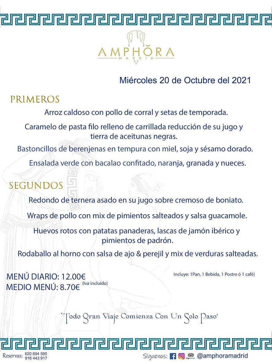MENÚS DIARIOS MENÚS DEL DÍA MENU DEL DIA DEL MIÉRCOLES 20 DE OCTUBRE ALCORCÓN RESTAURANTE AMPHORA TERRAZA ALCORCÓN MADRID Av. Leganés, 54 28923 · Alcorcón · Madrid · España 91 644 39 17 620 694 595 https://youtu.be/HeULHal1yEY (Vea aquí nuestras instalaciones) https://www.amphoramadrid.com RESTAURANTE AMPHORA TERRAZA ALCORCÓN. MENUS FIN DE SEMANA ALCORCÓN, MENÚS DIARIOS ECONÓMICOS EN ALCORCÓN, MEJORES RESTAURANTES EN ALCORCÓN, TERRAZAS ALCORCON, COMER Y CENAR EN TERRAZA EN ALCORCÓN, RESTAURANTES CON TERRAZA, MEJORES TERRAZAS ALCORCÓN, COMER EN ALCORCON, RESTAURANTES GOURMET ALCORCÓN, MENUS FIN DE SEMANA ECONOMICOS ALCORCON, COMER AL AIRE LIBRE, MENUS ECONOMICOS ALCORCON, UNO DE LOS MEJORES RESTAURANTES DE ALCORCÓN Y ZONA SUR DE MADRID EN CALIDAD PRECIO. RESTAURANTE AMPHORA TERRAZA, ES UN ESPACIO GOURMET DONDE PODRÁ DEGUSTAR DEL MEJOR PRODUCTO CON UNA ELABORACIÓN CUIDADA Y CREATIVA. ADEMÁS, PODRÁ DISFRUTAR DE TODO TIPO DE BEBIDAS PREMIUM PREPARADAS POR NUESTRO BARTENDER, VERMUTS DELICIOSOS Y CERVEZAS DE CALIDAD, YA SEA EN EN EL INTERIOR DE NUESTRO RESTAURANTE O EN NUESTRA MARAVILLOSA TERRAZA. SOMOS POSIBLEMENTE UNO DE LOS MEJORES RESTAURANTES DE LA ZONA SUR EN RELACIÓN CALIDAD, PRECIO Y DECORACIÓN. #AMPHORAMADRID #TERRAZASALCORCÓN #MENUDELDIA #COMERENTERRAZA #MADRID #ALCORCÓN #TERRAZA #MENÚSDELDÍAALCORCÓN #MENÚDELDÍARESTAURANTES #COMERENALCORCÓN #MEJORESRESTAURANTESALCORCÓN #MENÚSECONÓMICOS #RESTAURANTESRECOMENDABLES #RESTAURANTESGOURMET #MENÚSECONÓMICOSALCORCÓN #COMERALAIRELIBRE #COMIDASCENASTERRAZASALCORCON #MENÚSDIARIOSALCORCÓN #MENÚDELDÍAHOY #CENARENTERRAZA #TERRAZASCONENCANTO #RESTAURANTESCONTERRAZA #CENARENALCORCÓN #MEJORESRESTAURANTES #RESTAURANTESCOPASALCORCÓN #COPASPREMIUMALCORCÓN #VERMUTALCORCÓN #GASTROBARALCORCÓN #CARNEBUEYALCORCONPARRILLABRASA #MENUECONÓMICO #GASTROBAR #MEJORTERRAZADEALCORCÓN #MENÚSVIERNESALCORCÓN #MENÚSABADOALCORCÓN #MENÚSDOMINGOALCORCÓN #MENÚSLUNESALCORCÓN #MENÚSMARTESALCORCÓN #MENÚSMIÉRCOLESALCORCÓN #MENÚSJUEVESALCORCÓN MEJOR CARNE A LA PARRILLA ALCORCÓN TOMAHAWK CARNE BUEY AUTÉNTICO ALCORCÓN RESTAURANTES PREMIUN LUJO COMIDA CREATIVA ELABORADA RESTAURANTE AMPHORA TERRAZA EN ALCORCÓN (MADRID) GASTROBAR ALCORCÓN MENÚS ECONÓMICOS DIARIOS DEL DÍA MENUS FIN DE SEMANA DE CALIDAD MEJOR MENÚ FIN DE SEMANA ALCORCÓN COMER CENAR EN TERRAZA TERRAZAS ZONA SUR COMIDAS AIRE LIBRE MEJOR CARNE PARRILLA ALCORCÓN.