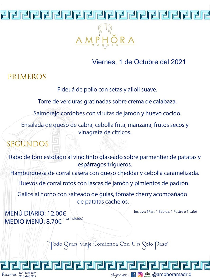 MENÚS DIARIOS MENÚS DEL DÍA MENU DEL DIA DEL VIERNES 1 DE OCTUBRE ALCORCÓN RESTAURANTE AMPHORA TERRAZA ALCORCÓN MADRID Av. Leganés, 54 28923 · Alcorcón · Madrid · España 91 644 39 17 620 694 595 https://youtu.be/HeULHal1yEY (Vea aquí nuestras instalaciones) https://www.amphoramadrid.com RESTAURANTE AMPHORA TERRAZA ALCORCÓN. MENUS FIN DE SEMANA ALCORCÓN, MENÚS DIARIOS ECONÓMICOS EN ALCORCÓN, MEJORES RESTAURANTES EN ALCORCÓN, TERRAZAS ALCORCON, COMER Y CENAR EN TERRAZA EN ALCORCÓN, RESTAURANTES CON TERRAZA, MEJORES TERRAZAS ALCORCÓN, COMER EN ALCORCON, RESTAURANTES GOURMET ALCORCÓN, MENUS FIN DE SEMANA ECONOMICOS ALCORCON, COMER AL AIRE LIBRE, MENUS ECONOMICOS ALCORCON, UNO DE LOS MEJORES RESTAURANTES DE ALCORCÓN Y ZONA SUR DE MADRID EN CALIDAD PRECIO. RESTAURANTE AMPHORA TERRAZA, ES UN ESPACIO GOURMET DONDE PODRÁ DEGUSTAR DEL MEJOR PRODUCTO CON UNA ELABORACIÓN CUIDADA Y CREATIVA. ADEMÁS, PODRÁ DISFRUTAR DE TODO TIPO DE BEBIDAS PREMIUM PREPARADAS POR NUESTRO BARTENDER, VERMUTS DELICIOSOS Y CERVEZAS DE CALIDAD, YA SEA EN EN EL INTERIOR DE NUESTRO RESTAURANTE O EN NUESTRA MARAVILLOSA TERRAZA. SOMOS POSIBLEMENTE UNO DE LOS MEJORES RESTAURANTES DE LA ZONA SUR EN RELACIÓN CALIDAD, PRECIO Y DECORACIÓN. #AMPHORAMADRID #TERRAZASALCORCÓN #MENUDELDIA #COMERENTERRAZA #MADRID #ALCORCÓN #TERRAZA #MENÚSDELDÍAALCORCÓN #MENÚDELDÍARESTAURANTES #COMERENALCORCÓN #MEJORESRESTAURANTESALCORCÓN #MENÚSECONÓMICOS #RESTAURANTESRECOMENDABLES #RESTAURANTESGOURMET #MENÚSECONÓMICOSALCORCÓN #COMERALAIRELIBRE #COMIDASCENASTERRAZASALCORCON #MENÚSDIARIOSALCORCÓN #MENÚDELDÍAHOY #CENARENTERRAZA #TERRAZASCONENCANTO #RESTAURANTESCONTERRAZA #CENARENALCORCÓN #MEJORESRESTAURANTES #RESTAURANTESCOPASALCORCÓN #COPASPREMIUMALCORCÓN #VERMUTALCORCÓN #GASTROBARALCORCÓN #CARNEBUEYALCORCONPARRILLABRASA #MENUECONÓMICO #GASTROBAR #MEJORTERRAZADEALCORCÓN #MENÚSVIERNESALCORCÓN #MENÚSABADOALCORCÓN #MENÚSDOMINGOALCORCÓN #MENÚSLUNESALCORCÓN #MENÚSMARTESALCORCÓN #MENÚSMIÉRCOLESALCORCÓN #MENÚSJUEVESALCORCÓN MEJOR CARNE A LA PARRILLA ALCORCÓN TOMAHAWK CARNE BUEY AUTÉNTICO ALCORCÓN RESTAURANTES PREMIUN LUJO COMIDA CREATIVA ELABORADA RESTAURANTE AMPHORA TERRAZA EN ALCORCÓN (MADRID) GASTROBAR ALCORCÓN MENÚS ECONÓMICOS DIARIOS DEL DÍA MENUS FIN DE SEMANA DE CALIDAD MEJOR MENÚ FIN DE SEMANA ALCORCÓN COMER CENAR EN TERRAZA TERRAZAS ZONA SUR COMIDAS AIRE LIBRE MEJOR CARNE PARRILLA ALCORCÓN.