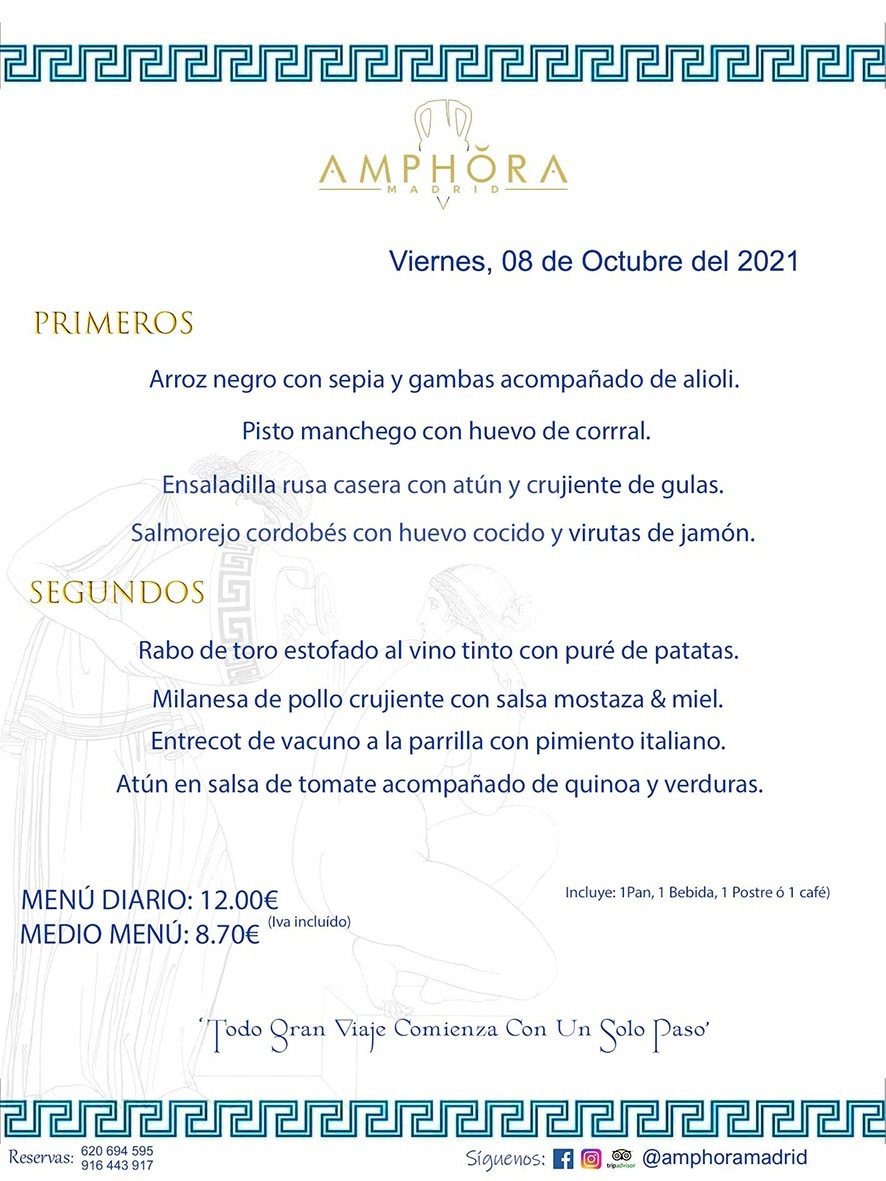 MENÚS DIARIOS MENÚS DEL DÍA MENU DEL DIA DEL VIERNES 8 DE OCTUBRE ALCORCÓN RESTAURANTE AMPHORA TERRAZA ALCORCÓN MADRID Av. Leganés, 54 28923 · Alcorcón · Madrid · España 91 644 39 17 620 694 595 https://youtu.be/HeULHal1yEY (Vea aquí nuestras instalaciones) https://www.amphoramadrid.com RESTAURANTE AMPHORA TERRAZA ALCORCÓN. MENUS FIN DE SEMANA ALCORCÓN, MENÚS DIARIOS ECONÓMICOS EN ALCORCÓN, MEJORES RESTAURANTES EN ALCORCÓN, TERRAZAS ALCORCON, COMER Y CENAR EN TERRAZA EN ALCORCÓN, RESTAURANTES CON TERRAZA, MEJORES TERRAZAS ALCORCÓN, COMER EN ALCORCON, RESTAURANTES GOURMET ALCORCÓN, MENUS FIN DE SEMANA ECONOMICOS ALCORCON, COMER AL AIRE LIBRE, MENUS ECONOMICOS ALCORCON, UNO DE LOS MEJORES RESTAURANTES DE ALCORCÓN Y ZONA SUR DE MADRID EN CALIDAD PRECIO. RESTAURANTE AMPHORA TERRAZA, ES UN ESPACIO GOURMET DONDE PODRÁ DEGUSTAR DEL MEJOR PRODUCTO CON UNA ELABORACIÓN CUIDADA Y CREATIVA. ADEMÁS, PODRÁ DISFRUTAR DE TODO TIPO DE BEBIDAS PREMIUM PREPARADAS POR NUESTRO BARTENDER, VERMUTS DELICIOSOS Y CERVEZAS DE CALIDAD, YA SEA EN EN EL INTERIOR DE NUESTRO RESTAURANTE O EN NUESTRA MARAVILLOSA TERRAZA. SOMOS POSIBLEMENTE UNO DE LOS MEJORES RESTAURANTES DE LA ZONA SUR EN RELACIÓN CALIDAD, PRECIO Y DECORACIÓN. #AMPHORAMADRID #TERRAZASALCORCÓN #MENUDELDIA #COMERENTERRAZA #MADRID #ALCORCÓN #TERRAZA #MENÚSDELDÍAALCORCÓN #MENÚDELDÍARESTAURANTES #COMERENALCORCÓN #MEJORESRESTAURANTESALCORCÓN #MENÚSECONÓMICOS #RESTAURANTESRECOMENDABLES #RESTAURANTESGOURMET #MENÚSECONÓMICOSALCORCÓN #COMERALAIRELIBRE #COMIDASCENASTERRAZASALCORCON #MENÚSDIARIOSALCORCÓN #MENÚDELDÍAHOY #CENARENTERRAZA #TERRAZASCONENCANTO #RESTAURANTESCONTERRAZA #CENARENALCORCÓN #MEJORESRESTAURANTES #RESTAURANTESCOPASALCORCÓN #COPASPREMIUMALCORCÓN #VERMUTALCORCÓN #GASTROBARALCORCÓN #CARNEBUEYALCORCONPARRILLABRASA #MENUECONÓMICO #GASTROBAR #MEJORTERRAZADEALCORCÓN #MENÚSVIERNESALCORCÓN #MENÚSABADOALCORCÓN #MENÚSDOMINGOALCORCÓN #MENÚSLUNESALCORCÓN #MENÚSMARTESALCORCÓN #MENÚSMIÉRCOLESALCORCÓN #MENÚSJUEVESALCORCÓN MEJOR CARNE A LA PARRILLA ALCORCÓN TOMAHAWK CARNE BUEY AUTÉNTICO ALCORCÓN RESTAURANTES PREMIUN LUJO COMIDA CREATIVA ELABORADA RESTAURANTE AMPHORA TERRAZA EN ALCORCÓN (MADRID) GASTROBAR ALCORCÓN MENÚS ECONÓMICOS DIARIOS DEL DÍA MENUS FIN DE SEMANA DE CALIDAD MEJOR MENÚ FIN DE SEMANA ALCORCÓN COMER CENAR EN TERRAZA TERRAZAS ZONA SUR COMIDAS AIRE LIBRE MEJOR CARNE PARRILLA ALCORCÓN.