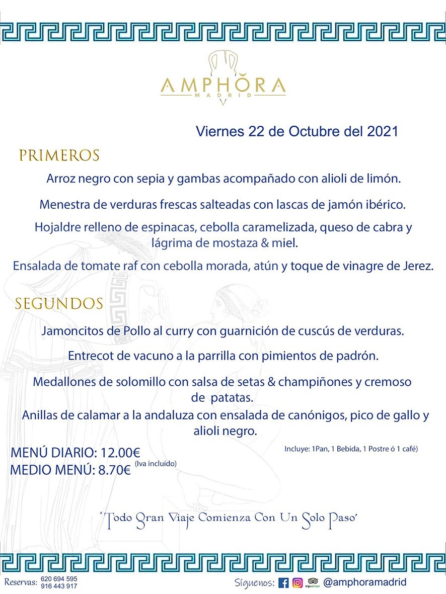 MENÚS DIARIOS MENÚS DEL DÍA MENU DEL DIA DEL VIERNES 22 DE OCTUBRE ALCORCÓN RESTAURANTE AMPHORA TERRAZA ALCORCÓN MADRID Av. Leganés, 54 28923 · Alcorcón · Madrid · España 91 644 39 17 620 694 595 https://youtu.be/HeULHal1yEY (Vea aquí nuestras instalaciones) https://www.amphoramadrid.com RESTAURANTE AMPHORA TERRAZA ALCORCÓN. MENUS FIN DE SEMANA ALCORCÓN, MENÚS DIARIOS ECONÓMICOS EN ALCORCÓN, MEJORES RESTAURANTES EN ALCORCÓN, TERRAZAS ALCORCON, COMER Y CENAR EN TERRAZA EN ALCORCÓN, RESTAURANTES CON TERRAZA, MEJORES TERRAZAS ALCORCÓN, COMER EN ALCORCON, RESTAURANTES GOURMET ALCORCÓN, MENUS FIN DE SEMANA ECONOMICOS ALCORCON, COMER AL AIRE LIBRE, MENUS ECONOMICOS ALCORCON, UNO DE LOS MEJORES RESTAURANTES DE ALCORCÓN Y ZONA SUR DE MADRID EN CALIDAD PRECIO. RESTAURANTE AMPHORA TERRAZA, ES UN ESPACIO GOURMET DONDE PODRÁ DEGUSTAR DEL MEJOR PRODUCTO CON UNA ELABORACIÓN CUIDADA Y CREATIVA. ADEMÁS, PODRÁ DISFRUTAR DE TODO TIPO DE BEBIDAS PREMIUM PREPARADAS POR NUESTRO BARTENDER, VERMUTS DELICIOSOS Y CERVEZAS DE CALIDAD, YA SEA EN EN EL INTERIOR DE NUESTRO RESTAURANTE O EN NUESTRA MARAVILLOSA TERRAZA. SOMOS POSIBLEMENTE UNO DE LOS MEJORES RESTAURANTES DE LA ZONA SUR EN RELACIÓN CALIDAD, PRECIO Y DECORACIÓN. #AMPHORAMADRID #TERRAZASALCORCÓN #MENUDELDIA #COMERENTERRAZA #MADRID #ALCORCÓN #TERRAZA #MENÚSDELDÍAALCORCÓN #MENÚDELDÍARESTAURANTES #COMERENALCORCÓN #MEJORESRESTAURANTESALCORCÓN #MENÚSECONÓMICOS #RESTAURANTESRECOMENDABLES #RESTAURANTESGOURMET #MENÚSECONÓMICOSALCORCÓN #COMERALAIRELIBRE #COMIDASCENASTERRAZASALCORCON #MENÚSDIARIOSALCORCÓN #MENÚDELDÍAHOY #CENARENTERRAZA #TERRAZASCONENCANTO #RESTAURANTESCONTERRAZA #CENARENALCORCÓN #MEJORESRESTAURANTES #RESTAURANTESCOPASALCORCÓN #COPASPREMIUMALCORCÓN #VERMUTALCORCÓN #GASTROBARALCORCÓN #CARNEBUEYALCORCONPARRILLABRASA #MENUECONÓMICO #GASTROBAR #MEJORTERRAZADEALCORCÓN #MENÚSVIERNESALCORCÓN #MENÚSABADOALCORCÓN #MENÚSDOMINGOALCORCÓN #MENÚSLUNESALCORCÓN #MENÚSMARTESALCORCÓN #MENÚSMIÉRCOLESALCORCÓN #MENÚSJUEVESALCORCÓN MEJOR CARNE A LA PARRILLA ALCORCÓN TOMAHAWK CARNE BUEY AUTÉNTICO ALCORCÓN RESTAURANTES PREMIUN LUJO COMIDA CREATIVA ELABORADA RESTAURANTE AMPHORA TERRAZA EN ALCORCÓN (MADRID) GASTROBAR ALCORCÓN MENÚS ECONÓMICOS DIARIOS DEL DÍA MENUS FIN DE SEMANA DE CALIDAD MEJOR MENÚ FIN DE SEMANA ALCORCÓN COMER CENAR EN TERRAZA TERRAZAS ZONA SUR COMIDAS AIRE LIBRE MEJOR CARNE PARRILLA ALCORCÓN.