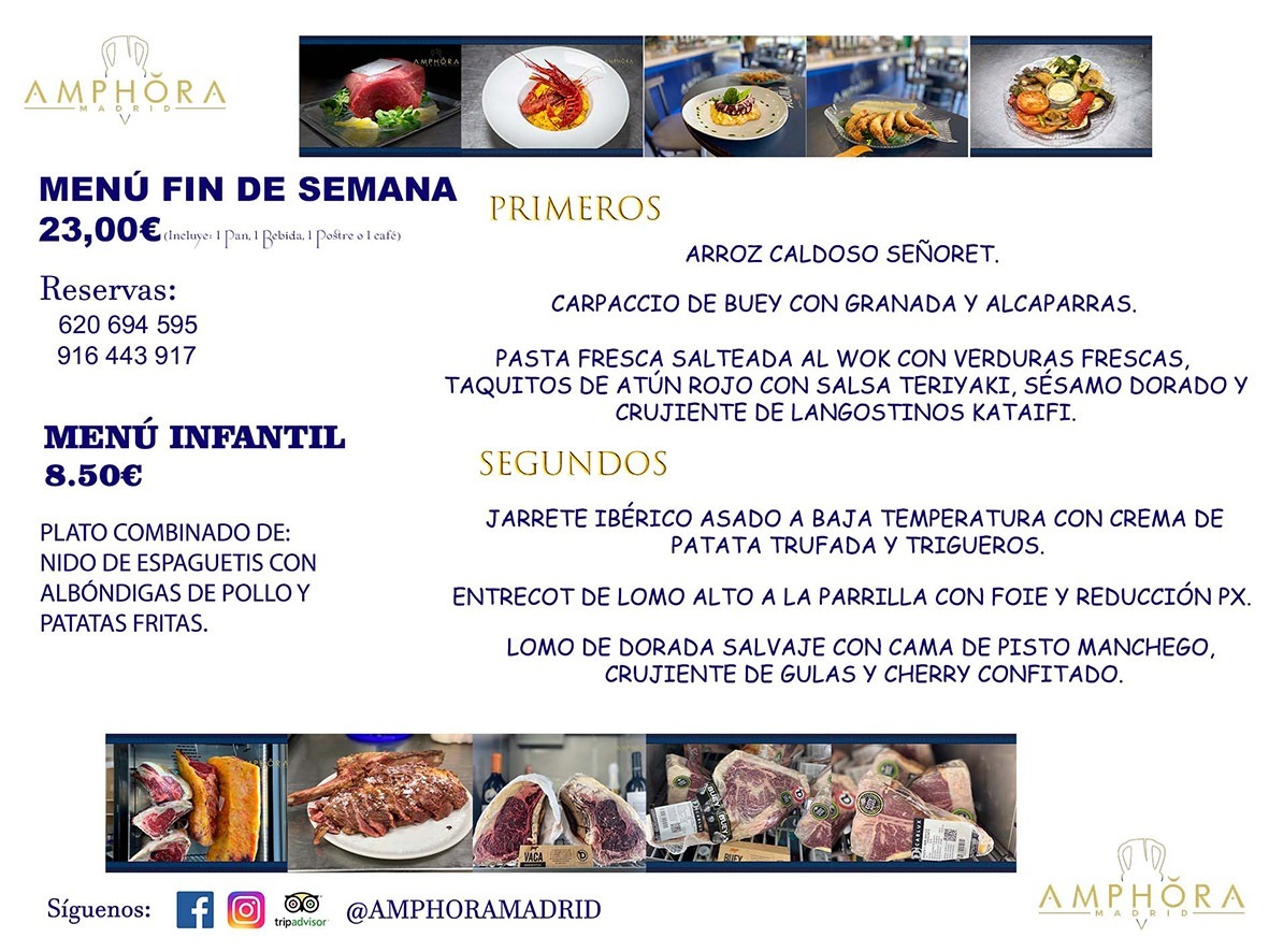 MENÚS FIN DE SEMANA ECONOMICOS DIARIOS MENÚ DEL DÍA SÁBADO 27 Y DOMINGO 28 DE NOVIEMBRE ALCORCÓN RESTAURANTE AMPHORA TERRAZA ALCORCÓN MADRID Av. Leganés, 54 28923 · Alcorcón · Madrid · España 91 644 39 17 620 694 595 https://youtu.be/HeULHal1yEY (Vea aquí nuestras instalaciones) https://www.amphoramadrid.com RESTAURANTE AMPHORA TERRAZA ALCORCÓN. MENUS FIN DE SEMANA ALCORCÓN, MENÚS DIARIOS ECONÓMICOS EN ALCORCÓN, MEJORES RESTAURANTES EN ALCORCÓN, TERRAZAS ALCORCON, COMER Y CENAR EN TERRAZA EN ALCORCÓN, RESTAURANTES CON TERRAZA, MEJORES TERRAZAS ALCORCÓN, COMER EN ALCORCON, RESTAURANTES GOURMET ALCORCÓN, MENUS FIN DE SEMANA ECONOMICOS ALCORCON, COMER AL AIRE LIBRE, MENUS ECONOMICOS ALCORCON, UNO DE LOS MEJORES RESTAURANTES DE ALCORCÓN Y ZONA SUR DE MADRID EN CALIDAD PRECIO. RESTAURANTE AMPHORA TERRAZA, ES UN ESPACIO GOURMET DONDE PODRÁ DEGUSTAR DEL MEJOR PRODUCTO CON UNA ELABORACIÓN CUIDADA Y CREATIVA. ADEMÁS, PODRÁ DISFRUTAR DE TODO TIPO DE BEBIDAS PREMIUM PREPARADAS POR NUESTRO BARTENDER, VERMUTS DELICIOSOS Y CERVEZAS DE CALIDAD, YA SEA EN EN EL INTERIOR DE NUESTRO RESTAURANTE O EN NUESTRA MARAVILLOSA TERRAZA. SOMOS POSIBLEMENTE UNO DE LOS MEJORES RESTAURANTES DE LA ZONA SUR EN RELACIÓN CALIDAD, PRECIO Y DECORACIÓN. #AMPHORAMADRID #TERRAZASALCORCÓN #MENUDELDIA #COMERENTERRAZA #MADRID #ALCORCÓN #TERRAZA #MENÚSDELDÍAALCORCÓN #MENÚDELDÍARESTAURANTES #COMERENALCORCÓN #MEJORESRESTAURANTESALCORCÓN #MENÚSECONÓMICOS #RESTAURANTESRECOMENDABLES #RESTAURANTESGOURMET #MENÚSECONÓMICOSALCORCÓN #COMERALAIRELIBRE #COMIDASCENASTERRAZASALCORCON #MENÚSDIARIOSALCORCÓN #MENÚDELDÍAHOY #CENARENTERRAZA #TERRAZASCONENCANTO #RESTAURANTESCONTERRAZA #CENARENALCORCÓN #MEJORESRESTAURANTES #RESTAURANTESCOPASALCORCÓN #COPASPREMIUMALCORCÓN #VERMUTALCORCÓN #GASTROBARALCORCÓN #CARNEBUEYALCORCONPARRILLABRASA #MENUECONÓMICO #GASTROBAR #MEJORTERRAZADEALCORCÓN #MENÚSVIERNESALCORCÓN #MENÚSABADOALCORCÓN #MENÚSDOMINGOALCORCÓN #MENÚSLUNESALCORCÓN #MENÚSMARTESALCORCÓN #MENÚSMIÉRCOLESALCORCÓN #MENÚSJUEVESALCORCÓN MEJOR CARNE A LA PARRILLA ALCORCÓN TOMAHAWK CARNE BUEY AUTÉNTICO ALCORCÓN RESTAURANTES PREMIUN LUJO COMIDA CREATIVA ELABORADA RESTAURANTE AMPHORA TERRAZA EN ALCORCÓN (MADRID) GASTROBAR ALCORCÓN MENÚS ECONÓMICOS DIARIOS DEL DÍA MENUS FIN DE SEMANA DE CALIDAD MEJOR MENÚ FIN DE SEMANA ALCORCÓN COMER CENAR EN TERRAZA TERRAZAS ZONA SUR COMIDAS AIRE LIBRE MEJOR CARNE PARRILLA ALCORCÓN.