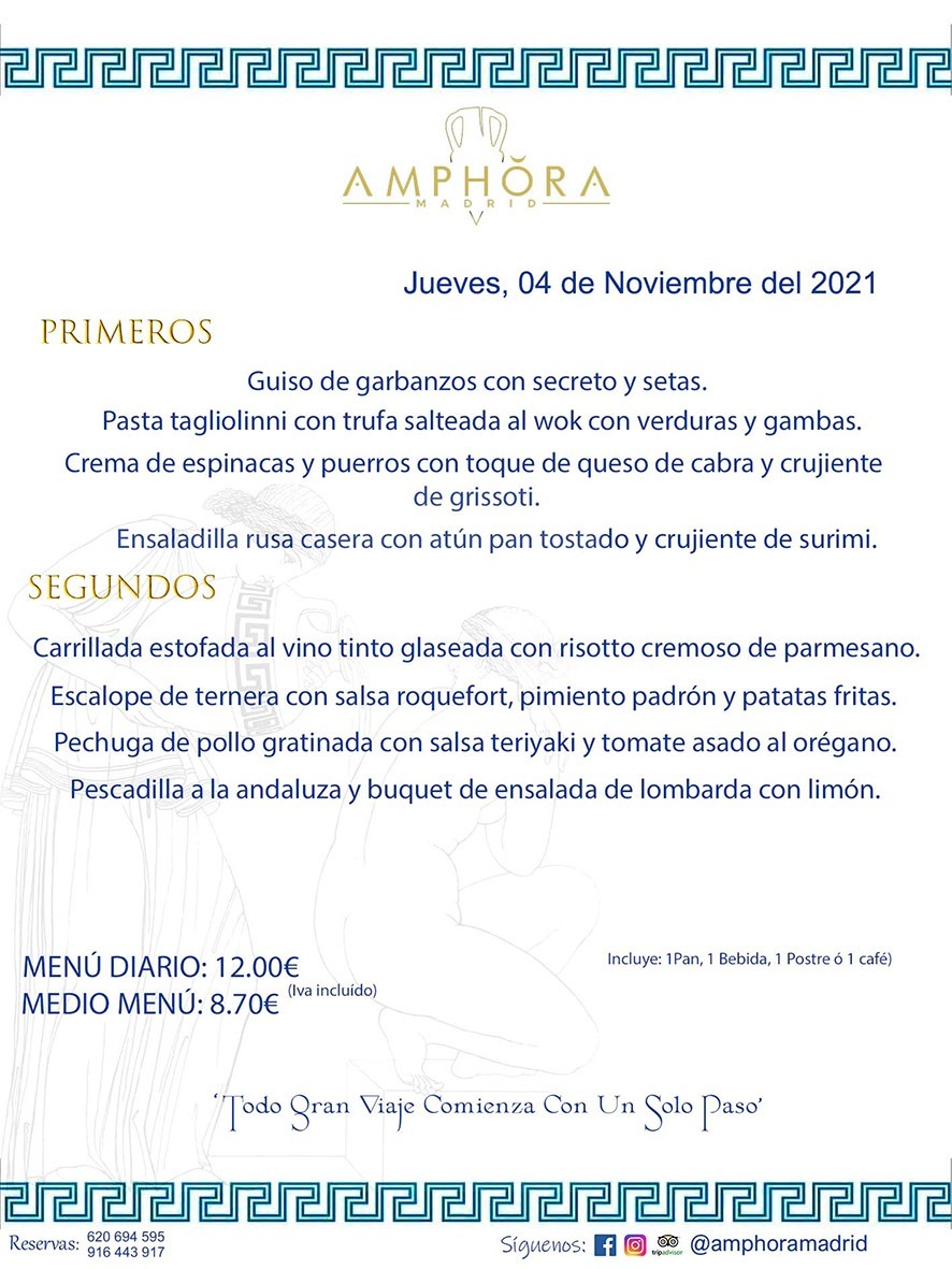 MENÚS DIARIOS MENÚS DEL DÍA MENU DEL DIA DEL JUEVES 4 DE NOVIEMBRE ALCORCÓN RESTAURANTE AMPHORA TERRAZA ALCORCÓN MADRID Av. Leganés, 54 28923 · Alcorcón · Madrid · España 91 644 39 17 620 694 595 https://youtu.be/HeULHal1yEY (Vea aquí nuestras instalaciones) https://www.amphoramadrid.com RESTAURANTE AMPHORA TERRAZA ALCORCÓN. MENUS FIN DE SEMANA ALCORCÓN, MENÚS DIARIOS ECONÓMICOS EN ALCORCÓN, MEJORES RESTAURANTES EN ALCORCÓN, TERRAZAS ALCORCON, COMER Y CENAR EN TERRAZA EN ALCORCÓN, RESTAURANTES CON TERRAZA, MEJORES TERRAZAS ALCORCÓN, COMER EN ALCORCON, RESTAURANTES GOURMET ALCORCÓN, MENUS FIN DE SEMANA ECONOMICOS ALCORCON, COMER AL AIRE LIBRE, MENUS ECONOMICOS ALCORCON, UNO DE LOS MEJORES RESTAURANTES DE ALCORCÓN Y ZONA SUR DE MADRID EN CALIDAD PRECIO. RESTAURANTE AMPHORA TERRAZA, ES UN ESPACIO GOURMET DONDE PODRÁ DEGUSTAR DEL MEJOR PRODUCTO CON UNA ELABORACIÓN CUIDADA Y CREATIVA. ADEMÁS, PODRÁ DISFRUTAR DE TODO TIPO DE BEBIDAS PREMIUM PREPARADAS POR NUESTRO BARTENDER, VERMUTS DELICIOSOS Y CERVEZAS DE CALIDAD, YA SEA EN EN EL INTERIOR DE NUESTRO RESTAURANTE O EN NUESTRA MARAVILLOSA TERRAZA. SOMOS POSIBLEMENTE UNO DE LOS MEJORES RESTAURANTES DE LA ZONA SUR EN RELACIÓN CALIDAD, PRECIO Y DECORACIÓN. #AMPHORAMADRID #TERRAZASALCORCÓN #MENUDELDIA #COMERENTERRAZA #MADRID #ALCORCÓN #TERRAZA #MENÚSDELDÍAALCORCÓN #MENÚDELDÍARESTAURANTES #COMERENALCORCÓN #MEJORESRESTAURANTESALCORCÓN #MENÚSECONÓMICOS #RESTAURANTESRECOMENDABLES #RESTAURANTESGOURMET #MENÚSECONÓMICOSALCORCÓN #COMERALAIRELIBRE #COMIDASCENASTERRAZASALCORCON #MENÚSDIARIOSALCORCÓN #MENÚDELDÍAHOY #CENARENTERRAZA #TERRAZASCONENCANTO #RESTAURANTESCONTERRAZA #CENARENALCORCÓN #MEJORESRESTAURANTES #RESTAURANTESCOPASALCORCÓN #COPASPREMIUMALCORCÓN #VERMUTALCORCÓN #GASTROBARALCORCÓN #CARNEBUEYALCORCONPARRILLABRASA #MENUECONÓMICO #GASTROBAR #MEJORTERRAZADEALCORCÓN #MENÚSVIERNESALCORCÓN #MENÚSABADOALCORCÓN #MENÚSDOMINGOALCORCÓN #MENÚSLUNESALCORCÓN #MENÚSMARTESALCORCÓN #MENÚSMIÉRCOLESALCORCÓN #MENÚSJUEVESALCORCÓN MEJOR CARNE A LA PARRILLA ALCORCÓN TOMAHAWK CARNE BUEY AUTÉNTICO ALCORCÓN RESTAURANTES PREMIUN LUJO COMIDA CREATIVA ELABORADA RESTAURANTE AMPHORA TERRAZA EN ALCORCÓN (MADRID) GASTROBAR ALCORCÓN MENÚS ECONÓMICOS DIARIOS DEL DÍA MENUS FIN DE SEMANA DE CALIDAD MEJOR MENÚ FIN DE SEMANA ALCORCÓN COMER CENAR EN TERRAZA TERRAZAS ZONA SUR COMIDAS AIRE LIBRE MEJOR CARNE PARRILLA ALCORCÓN.