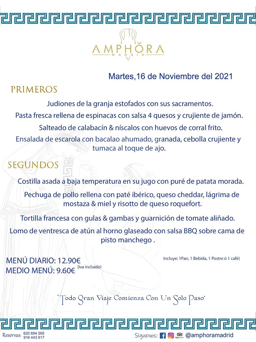 MENÚS DIARIOS MENÚS DEL DÍA MENU DEL DIA DEL MARTES 16 DE NOVIEMBRE ALCORCÓN RESTAURANTE AMPHORA TERRAZA ALCORCÓN MADRID Av. Leganés, 54 28923 · Alcorcón · Madrid · España 91 644 39 17 620 694 595 https://youtu.be/HeULHal1yEY (Vea aquí nuestras instalaciones) https://www.amphoramadrid.com RESTAURANTE AMPHORA TERRAZA ALCORCÓN. MENUS FIN DE SEMANA ALCORCÓN, MENÚS DIARIOS ECONÓMICOS EN ALCORCÓN, MEJORES RESTAURANTES EN ALCORCÓN, TERRAZAS ALCORCON, COMER Y CENAR EN TERRAZA EN ALCORCÓN, RESTAURANTES CON TERRAZA, MEJORES TERRAZAS ALCORCÓN, COMER EN ALCORCON, RESTAURANTES GOURMET ALCORCÓN, MENUS FIN DE SEMANA ECONOMICOS ALCORCON, COMER AL AIRE LIBRE, MENUS ECONOMICOS ALCORCON, UNO DE LOS MEJORES RESTAURANTES DE ALCORCÓN Y ZONA SUR DE MADRID EN CALIDAD PRECIO. RESTAURANTE AMPHORA TERRAZA, ES UN ESPACIO GOURMET DONDE PODRÁ DEGUSTAR DEL MEJOR PRODUCTO CON UNA ELABORACIÓN CUIDADA Y CREATIVA. ADEMÁS, PODRÁ DISFRUTAR DE TODO TIPO DE BEBIDAS PREMIUM PREPARADAS POR NUESTRO BARTENDER, VERMUTS DELICIOSOS Y CERVEZAS DE CALIDAD, YA SEA EN EN EL INTERIOR DE NUESTRO RESTAURANTE O EN NUESTRA MARAVILLOSA TERRAZA. SOMOS POSIBLEMENTE UNO DE LOS MEJORES RESTAURANTES DE LA ZONA SUR EN RELACIÓN CALIDAD, PRECIO Y DECORACIÓN. #AMPHORAMADRID #TERRAZASALCORCÓN #MENUDELDIA #COMERENTERRAZA #MADRID #ALCORCÓN #TERRAZA #MENÚSDELDÍAALCORCÓN #MENÚDELDÍARESTAURANTES #COMERENALCORCÓN #MEJORESRESTAURANTESALCORCÓN #MENÚSECONÓMICOS #RESTAURANTESRECOMENDABLES #RESTAURANTESGOURMET #MENÚSECONÓMICOSALCORCÓN #COMERALAIRELIBRE #COMIDASCENASTERRAZASALCORCON #MENÚSDIARIOSALCORCÓN #MENÚDELDÍAHOY #CENARENTERRAZA #TERRAZASCONENCANTO #RESTAURANTESCONTERRAZA #CENARENALCORCÓN #MEJORESRESTAURANTES #RESTAURANTESCOPASALCORCÓN #COPASPREMIUMALCORCÓN #VERMUTALCORCÓN #GASTROBARALCORCÓN #CARNEBUEYALCORCONPARRILLABRASA #MENUECONÓMICO #GASTROBAR #MEJORTERRAZADEALCORCÓN #MENÚSVIERNESALCORCÓN #MENÚSABADOALCORCÓN #MENÚSDOMINGOALCORCÓN #MENÚSLUNESALCORCÓN #MENÚSMARTESALCORCÓN #MENÚSMIÉRCOLESALCORCÓN #MENÚSJUEVESALCORCÓN MEJOR CARNE A LA PARRILLA ALCORCÓN TOMAHAWK CARNE BUEY AUTÉNTICO ALCORCÓN RESTAURANTES PREMIUN LUJO COMIDA CREATIVA ELABORADA RESTAURANTE AMPHORA TERRAZA EN ALCORCÓN (MADRID) GASTROBAR ALCORCÓN MENÚS ECONÓMICOS DIARIOS DEL DÍA MENUS FIN DE SEMANA DE CALIDAD MEJOR MENÚ FIN DE SEMANA ALCORCÓN COMER CENAR EN TERRAZA TERRAZAS ZONA SUR COMIDAS AIRE LIBRE MEJOR CARNE PARRILLA ALCORCÓN.