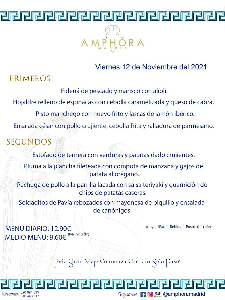 MENÚS DIARIOS MENÚS DEL DÍA MENU DEL DIA DEL VIERNES 12 DE NOVIEMBRE ALCORCÓN RESTAURANTE AMPHORA TERRAZA ALCORCÓN MADRID Av. Leganés, 54 28923 · Alcorcón · Madrid · España 91 644 39 17 620 694 595 https://youtu.be/HeULHal1yEY (Vea aquí nuestras instalaciones) https://www.amphoramadrid.com RESTAURANTE AMPHORA TERRAZA ALCORCÓN. MENUS FIN DE SEMANA ALCORCÓN, MENÚS DIARIOS ECONÓMICOS EN ALCORCÓN, MEJORES RESTAURANTES EN ALCORCÓN, TERRAZAS ALCORCON, COMER Y CENAR EN TERRAZA EN ALCORCÓN, RESTAURANTES CON TERRAZA, MEJORES TERRAZAS ALCORCÓN, COMER EN ALCORCON, RESTAURANTES GOURMET ALCORCÓN, MENUS FIN DE SEMANA ECONOMICOS ALCORCON, COMER AL AIRE LIBRE, MENUS ECONOMICOS ALCORCON, UNO DE LOS MEJORES RESTAURANTES DE ALCORCÓN Y ZONA SUR DE MADRID EN CALIDAD PRECIO. RESTAURANTE AMPHORA TERRAZA, ES UN ESPACIO GOURMET DONDE PODRÁ DEGUSTAR DEL MEJOR PRODUCTO CON UNA ELABORACIÓN CUIDADA Y CREATIVA. ADEMÁS, PODRÁ DISFRUTAR DE TODO TIPO DE BEBIDAS PREMIUM PREPARADAS POR NUESTRO BARTENDER, VERMUTS DELICIOSOS Y CERVEZAS DE CALIDAD, YA SEA EN EN EL INTERIOR DE NUESTRO RESTAURANTE O EN NUESTRA MARAVILLOSA TERRAZA. SOMOS POSIBLEMENTE UNO DE LOS MEJORES RESTAURANTES DE LA ZONA SUR EN RELACIÓN CALIDAD, PRECIO Y DECORACIÓN. #AMPHORAMADRID #TERRAZASALCORCÓN #MENUDELDIA #COMERENTERRAZA #MADRID #ALCORCÓN #TERRAZA #MENÚSDELDÍAALCORCÓN #MENÚDELDÍARESTAURANTES #COMERENALCORCÓN #MEJORESRESTAURANTESALCORCÓN #MENÚSECONÓMICOS #RESTAURANTESRECOMENDABLES #RESTAURANTESGOURMET #MENÚSECONÓMICOSALCORCÓN #COMERALAIRELIBRE #COMIDASCENASTERRAZASALCORCON #MENÚSDIARIOSALCORCÓN #MENÚDELDÍAHOY #CENARENTERRAZA #TERRAZASCONENCANTO #RESTAURANTESCONTERRAZA #CENARENALCORCÓN #MEJORESRESTAURANTES #RESTAURANTESCOPASALCORCÓN #COPASPREMIUMALCORCÓN #VERMUTALCORCÓN #GASTROBARALCORCÓN #CARNEBUEYALCORCONPARRILLABRASA #MENUECONÓMICO #GASTROBAR #MEJORTERRAZADEALCORCÓN #MENÚSVIERNESALCORCÓN #MENÚSABADOALCORCÓN #MENÚSDOMINGOALCORCÓN #MENÚSLUNESALCORCÓN #MENÚSMARTESALCORCÓN #MENÚSMIÉRCOLESALCORCÓN #MENÚSJUEVESALCORCÓN MEJOR CARNE A LA PARRILLA ALCORCÓN TOMAHAWK CARNE BUEY AUTÉNTICO ALCORCÓN RESTAURANTES PREMIUN LUJO COMIDA CREATIVA ELABORADA RESTAURANTE AMPHORA TERRAZA EN ALCORCÓN (MADRID) GASTROBAR ALCORCÓN MENÚS ECONÓMICOS DIARIOS DEL DÍA MENUS FIN DE SEMANA DE CALIDAD MEJOR MENÚ FIN DE SEMANA ALCORCÓN COMER CENAR EN TERRAZA TERRAZAS ZONA SUR COMIDAS AIRE LIBRE MEJOR CARNE PARRILLA ALCORCÓN.