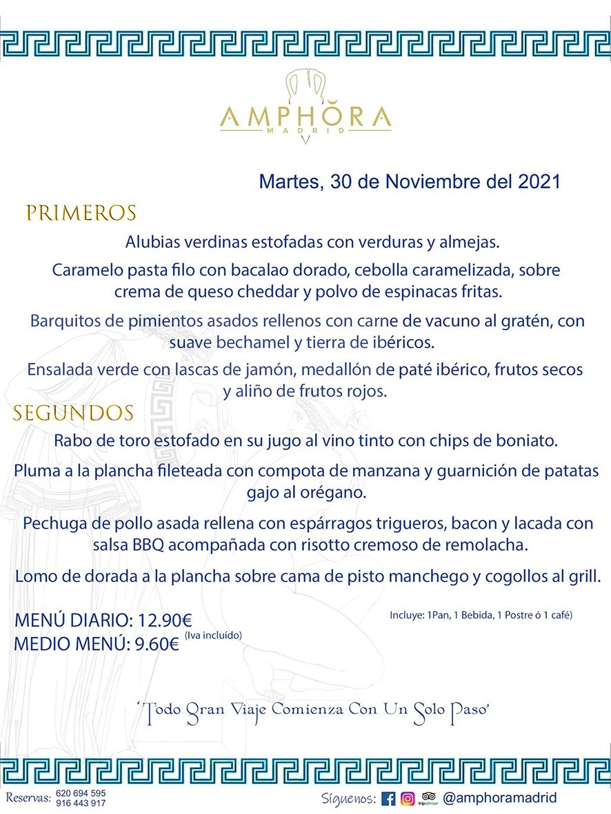 MENÚS DIARIOS MENÚS DEL DÍA MENU DEL DIA DEL MARTES 30 DE NOVIEMBRE ALCORCÓN RESTAURANTE AMPHORA TERRAZA ALCORCÓN MADRID Av. Leganés, 54 28923 · Alcorcón · Madrid · España 91 644 39 17 620 694 595 https://youtu.be/HeULHal1yEY (Vea aquí nuestras instalaciones) https://www.amphoramadrid.com RESTAURANTE AMPHORA TERRAZA ALCORCÓN. MENUS FIN DE SEMANA ALCORCÓN, MENÚS DIARIOS ECONÓMICOS EN ALCORCÓN, MEJORES RESTAURANTES EN ALCORCÓN, TERRAZAS ALCORCON, COMER Y CENAR EN TERRAZA EN ALCORCÓN, RESTAURANTES CON TERRAZA, MEJORES TERRAZAS ALCORCÓN, COMER EN ALCORCON, RESTAURANTES GOURMET ALCORCÓN, MENUS FIN DE SEMANA ECONOMICOS ALCORCON, COMER AL AIRE LIBRE, MENUS ECONOMICOS ALCORCON, UNO DE LOS MEJORES RESTAURANTES DE ALCORCÓN Y ZONA SUR DE MADRID EN CALIDAD PRECIO. RESTAURANTE AMPHORA TERRAZA, ES UN ESPACIO GOURMET DONDE PODRÁ DEGUSTAR DEL MEJOR PRODUCTO CON UNA ELABORACIÓN CUIDADA Y CREATIVA. ADEMÁS, PODRÁ DISFRUTAR DE TODO TIPO DE BEBIDAS PREMIUM PREPARADAS POR NUESTRO BARTENDER, VERMUTS DELICIOSOS Y CERVEZAS DE CALIDAD, YA SEA EN EN EL INTERIOR DE NUESTRO RESTAURANTE O EN NUESTRA MARAVILLOSA TERRAZA. SOMOS POSIBLEMENTE UNO DE LOS MEJORES RESTAURANTES DE LA ZONA SUR EN RELACIÓN CALIDAD, PRECIO Y DECORACIÓN. #AMPHORAMADRID #TERRAZASALCORCÓN #MENUDELDIA #COMERENTERRAZA #MADRID #ALCORCÓN #TERRAZA #MENÚSDELDÍAALCORCÓN #MENÚDELDÍARESTAURANTES #COMERENALCORCÓN #MEJORESRESTAURANTESALCORCÓN #MENÚSECONÓMICOS #RESTAURANTESRECOMENDABLES #RESTAURANTESGOURMET #MENÚSECONÓMICOSALCORCÓN #COMERALAIRELIBRE #COMIDASCENASTERRAZASALCORCON #MENÚSDIARIOSALCORCÓN #MENÚDELDÍAHOY #CENARENTERRAZA #TERRAZASCONENCANTO #RESTAURANTESCONTERRAZA #CENARENALCORCÓN #MEJORESRESTAURANTES #RESTAURANTESCOPASALCORCÓN #COPASPREMIUMALCORCÓN #VERMUTALCORCÓN #GASTROBARALCORCÓN #CARNEBUEYALCORCONPARRILLABRASA #MENUECONÓMICO #GASTROBAR #MEJORTERRAZADEALCORCÓN #MENÚSVIERNESALCORCÓN #MENÚSABADOALCORCÓN #MENÚSDOMINGOALCORCÓN #MENÚSLUNESALCORCÓN #MENÚSMARTESALCORCÓN #MENÚSMIÉRCOLESALCORCÓN #MENÚSJUEVESALCORCÓN MEJOR CARNE A LA PARRILLA ALCORCÓN TOMAHAWK CARNE BUEY AUTÉNTICO ALCORCÓN RESTAURANTES PREMIUN LUJO COMIDA CREATIVA ELABORADA RESTAURANTE AMPHORA TERRAZA EN ALCORCÓN (MADRID) GASTROBAR ALCORCÓN MENÚS ECONÓMICOS DIARIOS DEL DÍA MENUS FIN DE SEMANA DE CALIDAD MEJOR MENÚ FIN DE SEMANA ALCORCÓN COMER CENAR EN TERRAZA TERRAZAS ZONA SUR COMIDAS AIRE LIBRE MEJOR CARNE PARRILLA ALCORCÓN.