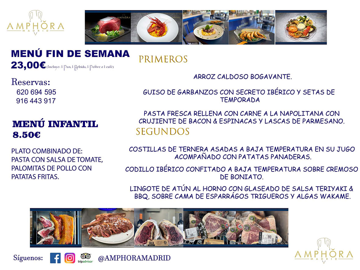 MENÚS DIARIOS MENÚS DEL DÍA MENU DEL DIA DEL MIÉRCOLES 8 DE DICIEMBRE ALCORCÓN RESTAURANTE AMPHORA TERRAZA ALCORCÓN MADRID Av. Leganés, 54 28923 · Alcorcón · Madrid · España 91 644 39 17 620 694 595 https://youtu.be/HeULHal1yEY (Vea aquí nuestras instalaciones) https://www.amphoramadrid.com RESTAURANTE AMPHORA TERRAZA ALCORCÓN. MENUS FIN DE SEMANA ALCORCÓN, MENÚS DIARIOS ECONÓMICOS EN ALCORCÓN, MEJORES RESTAURANTES EN ALCORCÓN, TERRAZAS ALCORCON, COMER Y CENAR EN TERRAZA EN ALCORCÓN, RESTAURANTES CON TERRAZA, MEJORES TERRAZAS ALCORCÓN, COMER EN ALCORCON, RESTAURANTES GOURMET ALCORCÓN, MENUS FIN DE SEMANA ECONOMICOS ALCORCON, COMER AL AIRE LIBRE, MENUS ECONOMICOS ALCORCON, UNO DE LOS MEJORES RESTAURANTES DE ALCORCÓN Y ZONA SUR DE MADRID EN CALIDAD PRECIO. RESTAURANTE AMPHORA TERRAZA, ES UN ESPACIO GOURMET DONDE PODRÁ DEGUSTAR DEL MEJOR PRODUCTO CON UNA ELABORACIÓN CUIDADA Y CREATIVA. ADEMÁS, PODRÁ DISFRUTAR DE TODO TIPO DE BEBIDAS PREMIUM PREPARADAS POR NUESTRO BARTENDER, VERMUTS DELICIOSOS Y CERVEZAS DE CALIDAD, YA SEA EN EN EL INTERIOR DE NUESTRO RESTAURANTE O EN NUESTRA MARAVILLOSA TERRAZA. SOMOS POSIBLEMENTE UNO DE LOS MEJORES RESTAURANTES DE LA ZONA SUR EN RELACIÓN CALIDAD, PRECIO Y DECORACIÓN. #AMPHORAMADRID #TERRAZASALCORCÓN #MENUDELDIA #COMERENTERRAZA #MADRID #ALCORCÓN #TERRAZA #MENÚSDELDÍAALCORCÓN #MENÚDELDÍARESTAURANTES #COMERENALCORCÓN #MEJORESRESTAURANTESALCORCÓN #MENÚSECONÓMICOS #RESTAURANTESRECOMENDABLES #RESTAURANTESGOURMET #MENÚSECONÓMICOSALCORCÓN #COMERALAIRELIBRE #COMIDASCENASTERRAZASALCORCON #MENÚSDIARIOSALCORCÓN #MENÚDELDÍAHOY #CENARENTERRAZA #TERRAZASCONENCANTO #RESTAURANTESCONTERRAZA #CENARENALCORCÓN #MEJORESRESTAURANTES #RESTAURANTESCOPASALCORCÓN #COPASPREMIUMALCORCÓN #VERMUTALCORCÓN #GASTROBARALCORCÓN #CARNEBUEYALCORCONPARRILLABRASA #MENUECONÓMICO #GASTROBAR #MEJORTERRAZADEALCORCÓN #MENÚSVIERNESALCORCÓN #MENÚSABADOALCORCÓN #MENÚSDOMINGOALCORCÓN #MENÚSLUNESALCORCÓN #MENÚSMARTESALCORCÓN #MENÚSMIÉRCOLESALCORCÓN #MENÚSJUEVESALCORCÓN MEJOR CARNE A LA PARRILLA ALCORCÓN TOMAHAWK CARNE BUEY AUTÉNTICO ALCORCÓN RESTAURANTES PREMIUN LUJO COMIDA CREATIVA ELABORADA RESTAURANTE AMPHORA TERRAZA EN ALCORCÓN (MADRID) GASTROBAR ALCORCÓN MENÚS ECONÓMICOS DIARIOS DEL DÍA MENUS FIN DE SEMANA DE CALIDAD MEJOR MENÚ FIN DE SEMANA ALCORCÓN COMER CENAR EN TERRAZA TERRAZAS ZONA SUR COMIDAS AIRE LIBRE MEJOR CARNE PARRILLA ALCORCÓN.