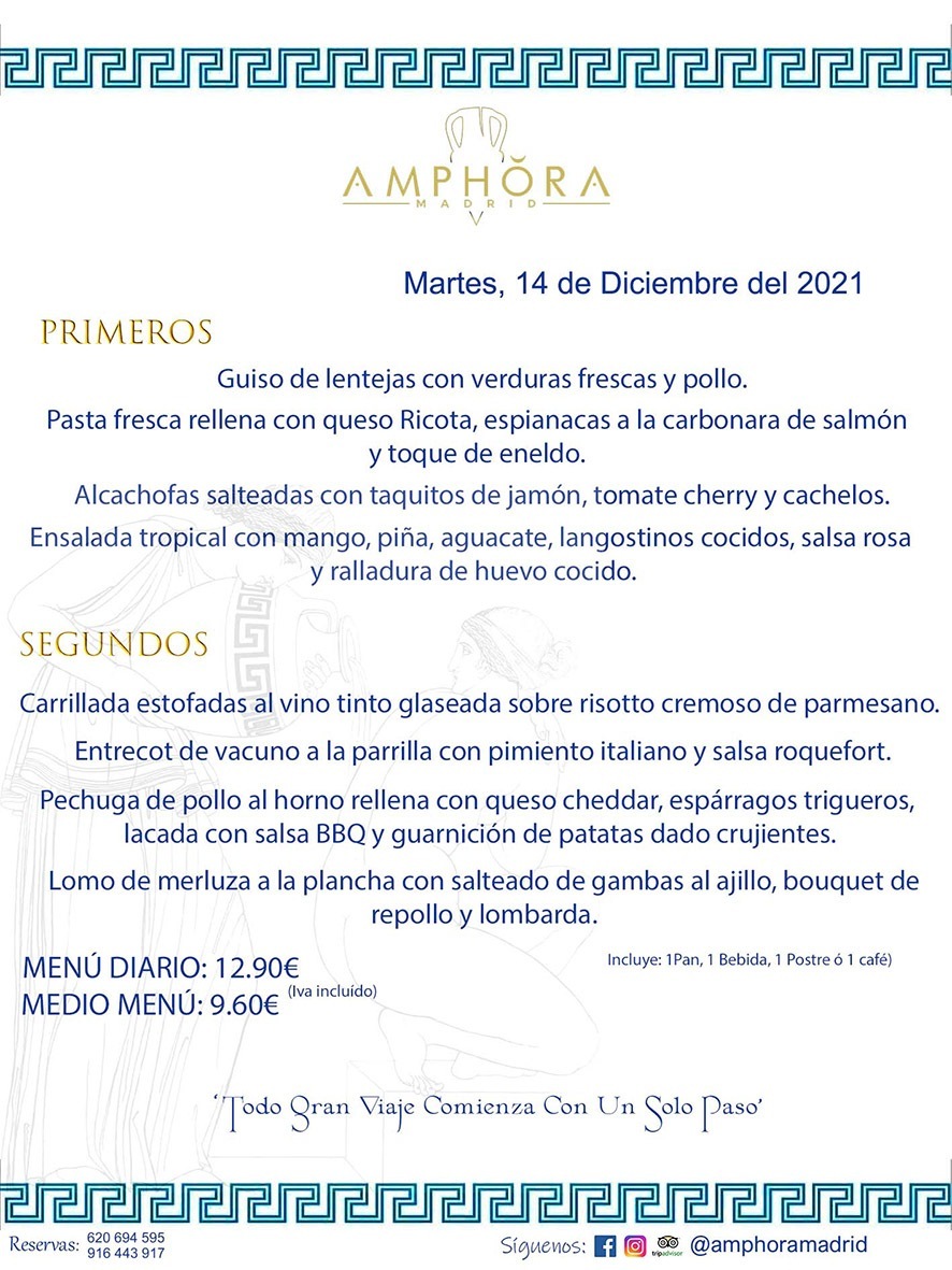 MENÚS DIARIOS MENÚS DEL DÍA MENU DEL DIA DEL MARTES 14 DE DICIEMBRE ALCORCÓN RESTAURANTE AMPHORA TERRAZA ALCORCÓN MADRID Av. Leganés, 54 28923 · Alcorcón · Madrid · España 91 644 39 17 620 694 595 https://youtu.be/HeULHal1yEY (Vea aquí nuestras instalaciones) https://www.amphoramadrid.com RESTAURANTE AMPHORA TERRAZA ALCORCÓN. MENUS FIN DE SEMANA ALCORCÓN, MENÚS DIARIOS ECONÓMICOS EN ALCORCÓN, MEJORES RESTAURANTES EN ALCORCÓN, TERRAZAS ALCORCON, COMER Y CENAR EN TERRAZA EN ALCORCÓN, RESTAURANTES CON TERRAZA, MEJORES TERRAZAS ALCORCÓN, COMER EN ALCORCON, RESTAURANTES GOURMET ALCORCÓN, MENUS FIN DE SEMANA ECONOMICOS ALCORCON, COMER AL AIRE LIBRE, MENUS ECONOMICOS ALCORCON, UNO DE LOS MEJORES RESTAURANTES DE ALCORCÓN Y ZONA SUR DE MADRID EN CALIDAD PRECIO. RESTAURANTE AMPHORA TERRAZA, ES UN ESPACIO GOURMET DONDE PODRÁ DEGUSTAR DEL MEJOR PRODUCTO CON UNA ELABORACIÓN CUIDADA Y CREATIVA. ADEMÁS, PODRÁ DISFRUTAR DE TODO TIPO DE BEBIDAS PREMIUM PREPARADAS POR NUESTRO BARTENDER, VERMUTS DELICIOSOS Y CERVEZAS DE CALIDAD, YA SEA EN EN EL INTERIOR DE NUESTRO RESTAURANTE O EN NUESTRA MARAVILLOSA TERRAZA. SOMOS POSIBLEMENTE UNO DE LOS MEJORES RESTAURANTES DE LA ZONA SUR EN RELACIÓN CALIDAD, PRECIO Y DECORACIÓN. #AMPHORAMADRID #TERRAZASALCORCÓN #MENUDELDIA #COMERENTERRAZA #MADRID #ALCORCÓN #TERRAZA #MENÚSDELDÍAALCORCÓN #MENÚDELDÍARESTAURANTES #COMERENALCORCÓN #MEJORESRESTAURANTESALCORCÓN #MENÚSECONÓMICOS #RESTAURANTESRECOMENDABLES #RESTAURANTESGOURMET #MENÚSECONÓMICOSALCORCÓN #COMERALAIRELIBRE #COMIDASCENASTERRAZASALCORCON #MENÚSDIARIOSALCORCÓN #MENÚDELDÍAHOY #CENARENTERRAZA #TERRAZASCONENCANTO #RESTAURANTESCONTERRAZA #CENARENALCORCÓN #MEJORESRESTAURANTES #RESTAURANTESCOPASALCORCÓN #COPASPREMIUMALCORCÓN #VERMUTALCORCÓN #GASTROBARALCORCÓN #CARNEBUEYALCORCONPARRILLABRASA #MENUECONÓMICO #GASTROBAR #MEJORTERRAZADEALCORCÓN #MENÚSVIERNESALCORCÓN #MENÚSABADOALCORCÓN #MENÚSDOMINGOALCORCÓN #MENÚSLUNESALCORCÓN #MENÚSMARTESALCORCÓN #MENÚSMIÉRCOLESALCORCÓN #MENÚSJUEVESALCORCÓN MEJOR CARNE A LA PARRILLA ALCORCÓN TOMAHAWK CARNE BUEY AUTÉNTICO ALCORCÓN RESTAURANTES PREMIUN LUJO COMIDA CREATIVA ELABORADA RESTAURANTE AMPHORA TERRAZA EN ALCORCÓN (MADRID) GASTROBAR ALCORCÓN MENÚS ECONÓMICOS DIARIOS DEL DÍA MENUS FIN DE SEMANA DE CALIDAD MEJOR MENÚ FIN DE SEMANA ALCORCÓN COMER CENAR EN TERRAZA TERRAZAS ZONA SUR COMIDAS AIRE LIBRE MEJOR CARNE PARRILLA ALCORCÓN.