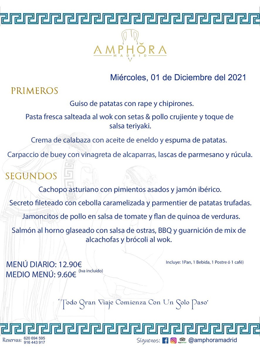 MENÚS DIARIOS MENÚS DEL DÍA MENU DEL DIA DEL MIÉRCOLES 1 DE DICIEMBRE ALCORCÓN RESTAURANTE AMPHORA TERRAZA ALCORCÓN MADRID Av. Leganés, 54 28923 · Alcorcón · Madrid · España 91 644 39 17 620 694 595 https://youtu.be/HeULHal1yEY (Vea aquí nuestras instalaciones) https://www.amphoramadrid.com RESTAURANTE AMPHORA TERRAZA ALCORCÓN. MENUS FIN DE SEMANA ALCORCÓN, MENÚS DIARIOS ECONÓMICOS EN ALCORCÓN, MEJORES RESTAURANTES EN ALCORCÓN, TERRAZAS ALCORCON, COMER Y CENAR EN TERRAZA EN ALCORCÓN, RESTAURANTES CON TERRAZA, MEJORES TERRAZAS ALCORCÓN, COMER EN ALCORCON, RESTAURANTES GOURMET ALCORCÓN, MENUS FIN DE SEMANA ECONOMICOS ALCORCON, COMER AL AIRE LIBRE, MENUS ECONOMICOS ALCORCON, UNO DE LOS MEJORES RESTAURANTES DE ALCORCÓN Y ZONA SUR DE MADRID EN CALIDAD PRECIO. RESTAURANTE AMPHORA TERRAZA, ES UN ESPACIO GOURMET DONDE PODRÁ DEGUSTAR DEL MEJOR PRODUCTO CON UNA ELABORACIÓN CUIDADA Y CREATIVA. ADEMÁS, PODRÁ DISFRUTAR DE TODO TIPO DE BEBIDAS PREMIUM PREPARADAS POR NUESTRO BARTENDER, VERMUTS DELICIOSOS Y CERVEZAS DE CALIDAD, YA SEA EN EN EL INTERIOR DE NUESTRO RESTAURANTE O EN NUESTRA MARAVILLOSA TERRAZA. SOMOS POSIBLEMENTE UNO DE LOS MEJORES RESTAURANTES DE LA ZONA SUR EN RELACIÓN CALIDAD, PRECIO Y DECORACIÓN. #AMPHORAMADRID #TERRAZASALCORCÓN #MENUDELDIA #COMERENTERRAZA #MADRID #ALCORCÓN #TERRAZA #MENÚSDELDÍAALCORCÓN #MENÚDELDÍARESTAURANTES #COMERENALCORCÓN #MEJORESRESTAURANTESALCORCÓN #MENÚSECONÓMICOS #RESTAURANTESRECOMENDABLES #RESTAURANTESGOURMET #MENÚSECONÓMICOSALCORCÓN #COMERALAIRELIBRE #COMIDASCENASTERRAZASALCORCON #MENÚSDIARIOSALCORCÓN #MENÚDELDÍAHOY #CENARENTERRAZA #TERRAZASCONENCANTO #RESTAURANTESCONTERRAZA #CENARENALCORCÓN #MEJORESRESTAURANTES #RESTAURANTESCOPASALCORCÓN #COPASPREMIUMALCORCÓN #VERMUTALCORCÓN #GASTROBARALCORCÓN #CARNEBUEYALCORCONPARRILLABRASA #MENUECONÓMICO #GASTROBAR #MEJORTERRAZADEALCORCÓN #MENÚSVIERNESALCORCÓN #MENÚSABADOALCORCÓN #MENÚSDOMINGOALCORCÓN #MENÚSLUNESALCORCÓN #MENÚSMARTESALCORCÓN #MENÚSMIÉRCOLESALCORCÓN #MENÚSJUEVESALCORCÓN MEJOR CARNE A LA PARRILLA ALCORCÓN TOMAHAWK CARNE BUEY AUTÉNTICO ALCORCÓN RESTAURANTES PREMIUN LUJO COMIDA CREATIVA ELABORADA RESTAURANTE AMPHORA TERRAZA EN ALCORCÓN (MADRID) GASTROBAR ALCORCÓN MENÚS ECONÓMICOS DIARIOS DEL DÍA MENUS FIN DE SEMANA DE CALIDAD MEJOR MENÚ FIN DE SEMANA ALCORCÓN COMER CENAR EN TERRAZA TERRAZAS ZONA SUR COMIDAS AIRE LIBRE MEJOR CARNE PARRILLA ALCORCÓN.