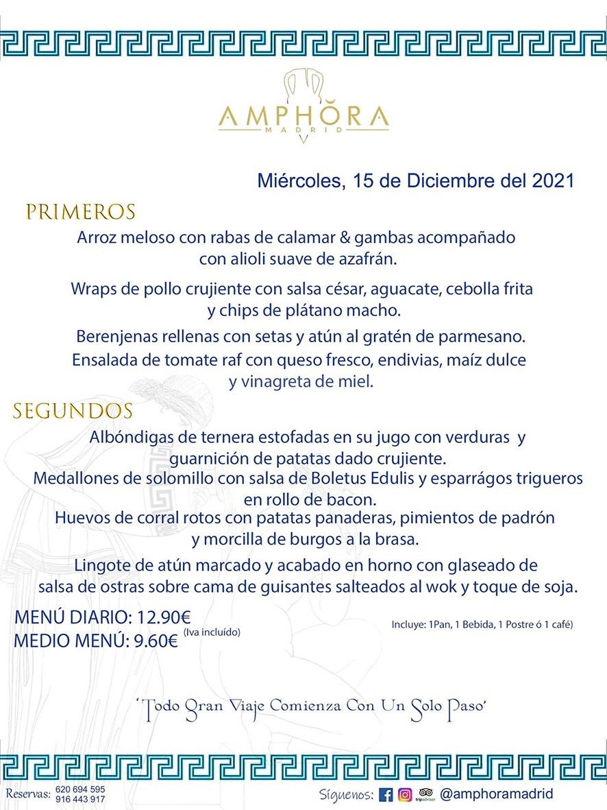 MENÚS DIARIOS MENÚS DEL DÍA MENU DEL DIA DEL MIÉRCOLES 15 DE DICIEMBRE ALCORCÓN RESTAURANTE AMPHORA TERRAZA ALCORCÓN MADRID Av. Leganés, 54 28923 · Alcorcón · Madrid · España 91 644 39 17 620 694 595 https://youtu.be/HeULHal1yEY (Vea aquí nuestras instalaciones) https://www.amphoramadrid.com RESTAURANTE AMPHORA TERRAZA ALCORCÓN. MENUS FIN DE SEMANA ALCORCÓN, MENÚS DIARIOS ECONÓMICOS EN ALCORCÓN, MEJORES RESTAURANTES EN ALCORCÓN, TERRAZAS ALCORCON, COMER Y CENAR EN TERRAZA EN ALCORCÓN, RESTAURANTES CON TERRAZA, MEJORES TERRAZAS ALCORCÓN, COMER EN ALCORCON, RESTAURANTES GOURMET ALCORCÓN, MENUS FIN DE SEMANA ECONOMICOS ALCORCON, COMER AL AIRE LIBRE, MENUS ECONOMICOS ALCORCON, UNO DE LOS MEJORES RESTAURANTES DE ALCORCÓN Y ZONA SUR DE MADRID EN CALIDAD PRECIO. RESTAURANTE AMPHORA TERRAZA, ES UN ESPACIO GOURMET DONDE PODRÁ DEGUSTAR DEL MEJOR PRODUCTO CON UNA ELABORACIÓN CUIDADA Y CREATIVA. ADEMÁS, PODRÁ DISFRUTAR DE TODO TIPO DE BEBIDAS PREMIUM PREPARADAS POR NUESTRO BARTENDER, VERMUTS DELICIOSOS Y CERVEZAS DE CALIDAD, YA SEA EN EN EL INTERIOR DE NUESTRO RESTAURANTE O EN NUESTRA MARAVILLOSA TERRAZA. SOMOS POSIBLEMENTE UNO DE LOS MEJORES RESTAURANTES DE LA ZONA SUR EN RELACIÓN CALIDAD, PRECIO Y DECORACIÓN. #AMPHORAMADRID #TERRAZASALCORCÓN #MENUDELDIA #COMERENTERRAZA #MADRID #ALCORCÓN #TERRAZA #MENÚSDELDÍAALCORCÓN #MENÚDELDÍARESTAURANTES #COMERENALCORCÓN #MEJORESRESTAURANTESALCORCÓN #MENÚSECONÓMICOS #RESTAURANTESRECOMENDABLES #RESTAURANTESGOURMET #MENÚSECONÓMICOSALCORCÓN #COMERALAIRELIBRE #COMIDASCENASTERRAZASALCORCON #MENÚSDIARIOSALCORCÓN #MENÚDELDÍAHOY #CENARENTERRAZA #TERRAZASCONENCANTO #RESTAURANTESCONTERRAZA #CENARENALCORCÓN #MEJORESRESTAURANTES #RESTAURANTESCOPASALCORCÓN #COPASPREMIUMALCORCÓN #VERMUTALCORCÓN #GASTROBARALCORCÓN #CARNEBUEYALCORCONPARRILLABRASA #MENUECONÓMICO #GASTROBAR #MEJORTERRAZADEALCORCÓN #MENÚSVIERNESALCORCÓN #MENÚSABADOALCORCÓN #MENÚSDOMINGOALCORCÓN #MENÚSLUNESALCORCÓN #MENÚSMARTESALCORCÓN #MENÚSMIÉRCOLESALCORCÓN #MENÚSJUEVESALCORCÓN MEJOR CARNE A LA PARRILLA ALCORCÓN TOMAHAWK CARNE BUEY AUTÉNTICO ALCORCÓN RESTAURANTES PREMIUN LUJO COMIDA CREATIVA ELABORADA RESTAURANTE AMPHORA TERRAZA EN ALCORCÓN (MADRID) GASTROBAR ALCORCÓN MENÚS ECONÓMICOS DIARIOS DEL DÍA MENUS FIN DE SEMANA DE CALIDAD MEJOR MENÚ FIN DE SEMANA ALCORCÓN COMER CENAR EN TERRAZA TERRAZAS ZONA SUR COMIDAS AIRE LIBRE MEJOR CARNE PARRILLA ALCORCÓN.