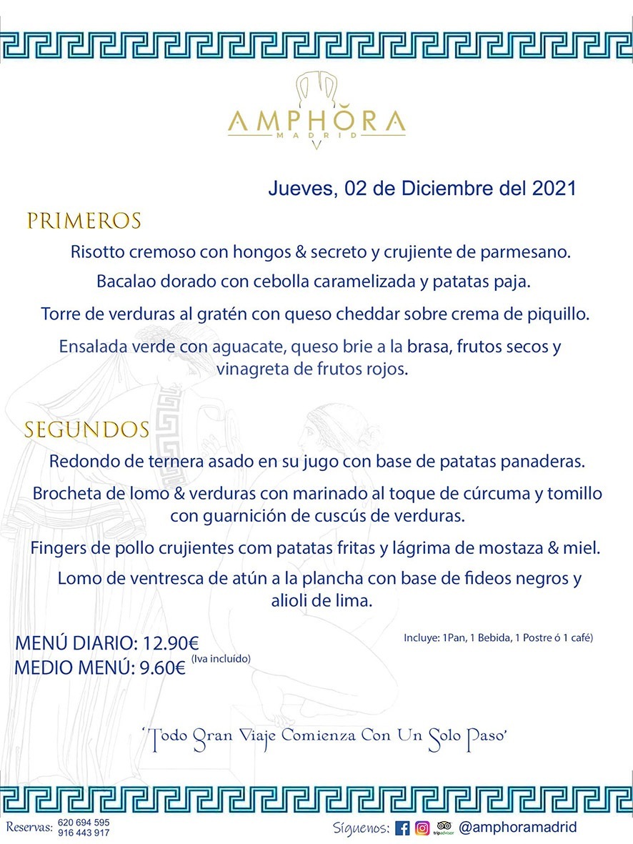 MENÚS DIARIOS MENÚS DEL DÍA MENU DEL DIA DEL JUEVES 2 DE DICIEMBRE ALCORCÓN RESTAURANTE AMPHORA TERRAZA ALCORCÓN MADRID Av. Leganés, 54 28923 · Alcorcón · Madrid · España 91 644 39 17 620 694 595 https://youtu.be/HeULHal1yEY (Vea aquí nuestras instalaciones) https://www.amphoramadrid.com RESTAURANTE AMPHORA TERRAZA ALCORCÓN. MENUS FIN DE SEMANA ALCORCÓN, MENÚS DIARIOS ECONÓMICOS EN ALCORCÓN, MEJORES RESTAURANTES EN ALCORCÓN, TERRAZAS ALCORCON, COMER Y CENAR EN TERRAZA EN ALCORCÓN, RESTAURANTES CON TERRAZA, MEJORES TERRAZAS ALCORCÓN, COMER EN ALCORCON, RESTAURANTES GOURMET ALCORCÓN, MENUS FIN DE SEMANA ECONOMICOS ALCORCON, COMER AL AIRE LIBRE, MENUS ECONOMICOS ALCORCON, UNO DE LOS MEJORES RESTAURANTES DE ALCORCÓN Y ZONA SUR DE MADRID EN CALIDAD PRECIO. RESTAURANTE AMPHORA TERRAZA, ES UN ESPACIO GOURMET DONDE PODRÁ DEGUSTAR DEL MEJOR PRODUCTO CON UNA ELABORACIÓN CUIDADA Y CREATIVA. ADEMÁS, PODRÁ DISFRUTAR DE TODO TIPO DE BEBIDAS PREMIUM PREPARADAS POR NUESTRO BARTENDER, VERMUTS DELICIOSOS Y CERVEZAS DE CALIDAD, YA SEA EN EN EL INTERIOR DE NUESTRO RESTAURANTE O EN NUESTRA MARAVILLOSA TERRAZA. SOMOS POSIBLEMENTE UNO DE LOS MEJORES RESTAURANTES DE LA ZONA SUR EN RELACIÓN CALIDAD, PRECIO Y DECORACIÓN. #AMPHORAMADRID #TERRAZASALCORCÓN #MENUDELDIA #COMERENTERRAZA #MADRID #ALCORCÓN #TERRAZA #MENÚSDELDÍAALCORCÓN #MENÚDELDÍARESTAURANTES #COMERENALCORCÓN #MEJORESRESTAURANTESALCORCÓN #MENÚSECONÓMICOS #RESTAURANTESRECOMENDABLES #RESTAURANTESGOURMET #MENÚSECONÓMICOSALCORCÓN #COMERALAIRELIBRE #COMIDASCENASTERRAZASALCORCON #MENÚSDIARIOSALCORCÓN #MENÚDELDÍAHOY #CENARENTERRAZA #TERRAZASCONENCANTO #RESTAURANTESCONTERRAZA #CENARENALCORCÓN #MEJORESRESTAURANTES #RESTAURANTESCOPASALCORCÓN #COPASPREMIUMALCORCÓN #VERMUTALCORCÓN #GASTROBARALCORCÓN #CARNEBUEYALCORCONPARRILLABRASA #MENUECONÓMICO #GASTROBAR #MEJORTERRAZADEALCORCÓN #MENÚSVIERNESALCORCÓN #MENÚSABADOALCORCÓN #MENÚSDOMINGOALCORCÓN #MENÚSLUNESALCORCÓN #MENÚSMARTESALCORCÓN #MENÚSMIÉRCOLESALCORCÓN #MENÚSJUEVESALCORCÓN MEJOR CARNE A LA PARRILLA ALCORCÓN TOMAHAWK CARNE BUEY AUTÉNTICO ALCORCÓN RESTAURANTES PREMIUN LUJO COMIDA CREATIVA ELABORADA RESTAURANTE AMPHORA TERRAZA EN ALCORCÓN (MADRID) GASTROBAR ALCORCÓN MENÚS ECONÓMICOS DIARIOS DEL DÍA MENUS FIN DE SEMANA DE CALIDAD MEJOR MENÚ FIN DE SEMANA ALCORCÓN COMER CENAR EN TERRAZA TERRAZAS ZONA SUR COMIDAS AIRE LIBRE MEJOR CARNE PARRILLA ALCORCÓN.