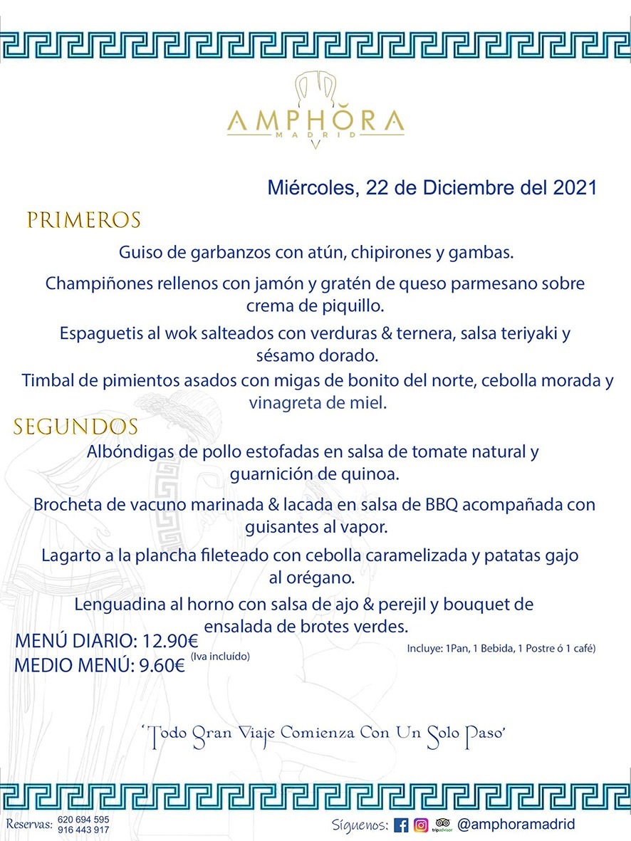 MENÚS DIARIOS MENÚS DEL DÍA MENU DEL DIA DEL MIÉRCOLES 22 DE DICIEMBRE ALCORCÓN RESTAURANTE AMPHORA TERRAZA ALCORCÓN MADRID Av. Leganés, 54 28923 · Alcorcón · Madrid · España 91 644 39 17 620 694 595 https://youtu.be/HeULHal1yEY (Vea aquí nuestras instalaciones) https://www.amphoramadrid.com RESTAURANTE AMPHORA TERRAZA ALCORCÓN. MENUS FIN DE SEMANA ALCORCÓN, MENÚS DIARIOS ECONÓMICOS EN ALCORCÓN, MEJORES RESTAURANTES EN ALCORCÓN, TERRAZAS ALCORCON, COMER Y CENAR EN TERRAZA EN ALCORCÓN, RESTAURANTES CON TERRAZA, MEJORES TERRAZAS ALCORCÓN, COMER EN ALCORCON, RESTAURANTES GOURMET ALCORCÓN, MENUS FIN DE SEMANA ECONOMICOS ALCORCON, COMER AL AIRE LIBRE, MENUS ECONOMICOS ALCORCON, UNO DE LOS MEJORES RESTAURANTES DE ALCORCÓN Y ZONA SUR DE MADRID EN CALIDAD PRECIO. RESTAURANTE AMPHORA TERRAZA, ES UN ESPACIO GOURMET DONDE PODRÁ DEGUSTAR DEL MEJOR PRODUCTO CON UNA ELABORACIÓN CUIDADA Y CREATIVA. ADEMÁS, PODRÁ DISFRUTAR DE TODO TIPO DE BEBIDAS PREMIUM PREPARADAS POR NUESTRO BARTENDER, VERMUTS DELICIOSOS Y CERVEZAS DE CALIDAD, YA SEA EN EN EL INTERIOR DE NUESTRO RESTAURANTE O EN NUESTRA MARAVILLOSA TERRAZA. SOMOS POSIBLEMENTE UNO DE LOS MEJORES RESTAURANTES DE LA ZONA SUR EN RELACIÓN CALIDAD, PRECIO Y DECORACIÓN. #AMPHORAMADRID #TERRAZASALCORCÓN #MENUDELDIA #COMERENTERRAZA #MADRID #ALCORCÓN #TERRAZA #MENÚSDELDÍAALCORCÓN #MENÚDELDÍARESTAURANTES #COMERENALCORCÓN #MEJORESRESTAURANTESALCORCÓN #MENÚSECONÓMICOS #RESTAURANTESRECOMENDABLES #RESTAURANTESGOURMET #MENÚSECONÓMICOSALCORCÓN #COMERALAIRELIBRE #COMIDASCENASTERRAZASALCORCON #MENÚSDIARIOSALCORCÓN #MENÚDELDÍAHOY #CENARENTERRAZA #TERRAZASCONENCANTO #RESTAURANTESCONTERRAZA #CENARENALCORCÓN #MEJORESRESTAURANTES #RESTAURANTESCOPASALCORCÓN #COPASPREMIUMALCORCÓN #VERMUTALCORCÓN #GASTROBARALCORCÓN #CARNEBUEYALCORCONPARRILLABRASA #MENUECONÓMICO #GASTROBAR #MEJORTERRAZADEALCORCÓN #MENÚSVIERNESALCORCÓN #MENÚSABADOALCORCÓN #MENÚSDOMINGOALCORCÓN #MENÚSLUNESALCORCÓN #MENÚSMARTESALCORCÓN #MENÚSMIÉRCOLESALCORCÓN #MENÚSJUEVESALCORCÓN MEJOR CARNE A LA PARRILLA ALCORCÓN TOMAHAWK CARNE BUEY AUTÉNTICO ALCORCÓN RESTAURANTES PREMIUN LUJO COMIDA CREATIVA ELABORADA RESTAURANTE AMPHORA TERRAZA EN ALCORCÓN (MADRID) GASTROBAR ALCORCÓN MENÚS ECONÓMICOS DIARIOS DEL DÍA MENUS FIN DE SEMANA DE CALIDAD MEJOR MENÚ FIN DE SEMANA ALCORCÓN COMER CENAR EN TERRAZA TERRAZAS ZONA SUR COMIDAS AIRE LIBRE MEJOR CARNE PARRILLA ALCORCÓN.