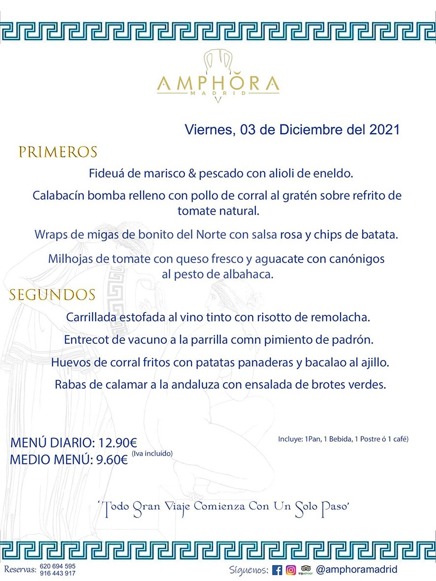MENÚS DIARIOS MENÚS DEL DÍA MENU DEL DIA DEL VIERNES 3 DE DICIEMBRE ALCORCÓN RESTAURANTE AMPHORA TERRAZA ALCORCÓN MADRID Av. Leganés, 54 28923 · Alcorcón · Madrid · España 91 644 39 17 620 694 595 https://youtu.be/HeULHal1yEY (Vea aquí nuestras instalaciones) https://www.amphoramadrid.com RESTAURANTE AMPHORA TERRAZA ALCORCÓN. MENUS FIN DE SEMANA ALCORCÓN, MENÚS DIARIOS ECONÓMICOS EN ALCORCÓN, MEJORES RESTAURANTES EN ALCORCÓN, TERRAZAS ALCORCON, COMER Y CENAR EN TERRAZA EN ALCORCÓN, RESTAURANTES CON TERRAZA, MEJORES TERRAZAS ALCORCÓN, COMER EN ALCORCON, RESTAURANTES GOURMET ALCORCÓN, MENUS FIN DE SEMANA ECONOMICOS ALCORCON, COMER AL AIRE LIBRE, MENUS ECONOMICOS ALCORCON, UNO DE LOS MEJORES RESTAURANTES DE ALCORCÓN Y ZONA SUR DE MADRID EN CALIDAD PRECIO. RESTAURANTE AMPHORA TERRAZA, ES UN ESPACIO GOURMET DONDE PODRÁ DEGUSTAR DEL MEJOR PRODUCTO CON UNA ELABORACIÓN CUIDADA Y CREATIVA. ADEMÁS, PODRÁ DISFRUTAR DE TODO TIPO DE BEBIDAS PREMIUM PREPARADAS POR NUESTRO BARTENDER, VERMUTS DELICIOSOS Y CERVEZAS DE CALIDAD, YA SEA EN EN EL INTERIOR DE NUESTRO RESTAURANTE O EN NUESTRA MARAVILLOSA TERRAZA. SOMOS POSIBLEMENTE UNO DE LOS MEJORES RESTAURANTES DE LA ZONA SUR EN RELACIÓN CALIDAD, PRECIO Y DECORACIÓN. #AMPHORAMADRID #TERRAZASALCORCÓN #MENUDELDIA #COMERENTERRAZA #MADRID #ALCORCÓN #TERRAZA #MENÚSDELDÍAALCORCÓN #MENÚDELDÍARESTAURANTES #COMERENALCORCÓN #MEJORESRESTAURANTESALCORCÓN #MENÚSECONÓMICOS #RESTAURANTESRECOMENDABLES #RESTAURANTESGOURMET #MENÚSECONÓMICOSALCORCÓN #COMERALAIRELIBRE #COMIDASCENASTERRAZASALCORCON #MENÚSDIARIOSALCORCÓN #MENÚDELDÍAHOY #CENARENTERRAZA #TERRAZASCONENCANTO #RESTAURANTESCONTERRAZA #CENARENALCORCÓN #MEJORESRESTAURANTES #RESTAURANTESCOPASALCORCÓN #COPASPREMIUMALCORCÓN #VERMUTALCORCÓN #GASTROBARALCORCÓN #CARNEBUEYALCORCONPARRILLABRASA #MENUECONÓMICO #GASTROBAR #MEJORTERRAZADEALCORCÓN #MENÚSVIERNESALCORCÓN #MENÚSABADOALCORCÓN #MENÚSDOMINGOALCORCÓN #MENÚSLUNESALCORCÓN #MENÚSMARTESALCORCÓN #MENÚSMIÉRCOLESALCORCÓN #MENÚSJUEVESALCORCÓN MEJOR CARNE A LA PARRILLA ALCORCÓN TOMAHAWK CARNE BUEY AUTÉNTICO ALCORCÓN RESTAURANTES PREMIUN LUJO COMIDA CREATIVA ELABORADA RESTAURANTE AMPHORA TERRAZA EN ALCORCÓN (MADRID) GASTROBAR ALCORCÓN MENÚS ECONÓMICOS DIARIOS DEL DÍA MENUS FIN DE SEMANA DE CALIDAD MEJOR MENÚ FIN DE SEMANA ALCORCÓN COMER CENAR EN TERRAZA TERRAZAS ZONA SUR COMIDAS AIRE LIBRE MEJOR CARNE PARRILLA ALCORCÓN.