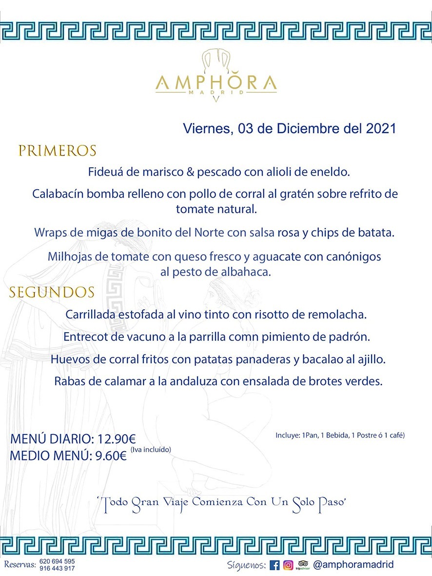 MENÚS DIARIOS MENÚS DEL DÍA MENU DEL DIA DEL VIERNES 3 DE DICIEMBRE ALCORCÓN RESTAURANTE AMPHORA TERRAZA ALCORCÓN MADRID Av. Leganés, 54 28923 · Alcorcón · Madrid · España 91 644 39 17 620 694 595 https://youtu.be/HeULHal1yEY (Vea aquí nuestras instalaciones) https://www.amphoramadrid.com RESTAURANTE AMPHORA TERRAZA ALCORCÓN. MENUS FIN DE SEMANA ALCORCÓN, MENÚS DIARIOS ECONÓMICOS EN ALCORCÓN, MEJORES RESTAURANTES EN ALCORCÓN, TERRAZAS ALCORCON, COMER Y CENAR EN TERRAZA EN ALCORCÓN, RESTAURANTES CON TERRAZA, MEJORES TERRAZAS ALCORCÓN, COMER EN ALCORCON, RESTAURANTES GOURMET ALCORCÓN, MENUS FIN DE SEMANA ECONOMICOS ALCORCON, COMER AL AIRE LIBRE, MENUS ECONOMICOS ALCORCON, UNO DE LOS MEJORES RESTAURANTES DE ALCORCÓN Y ZONA SUR DE MADRID EN CALIDAD PRECIO. RESTAURANTE AMPHORA TERRAZA, ES UN ESPACIO GOURMET DONDE PODRÁ DEGUSTAR DEL MEJOR PRODUCTO CON UNA ELABORACIÓN CUIDADA Y CREATIVA. ADEMÁS, PODRÁ DISFRUTAR DE TODO TIPO DE BEBIDAS PREMIUM PREPARADAS POR NUESTRO BARTENDER, VERMUTS DELICIOSOS Y CERVEZAS DE CALIDAD, YA SEA EN EN EL INTERIOR DE NUESTRO RESTAURANTE O EN NUESTRA MARAVILLOSA TERRAZA. SOMOS POSIBLEMENTE UNO DE LOS MEJORES RESTAURANTES DE LA ZONA SUR EN RELACIÓN CALIDAD, PRECIO Y DECORACIÓN. #AMPHORAMADRID #TERRAZASALCORCÓN #MENUDELDIA #COMERENTERRAZA #MADRID #ALCORCÓN #TERRAZA #MENÚSDELDÍAALCORCÓN #MENÚDELDÍARESTAURANTES #COMERENALCORCÓN #MEJORESRESTAURANTESALCORCÓN #MENÚSECONÓMICOS #RESTAURANTESRECOMENDABLES #RESTAURANTESGOURMET #MENÚSECONÓMICOSALCORCÓN #COMERALAIRELIBRE #COMIDASCENASTERRAZASALCORCON #MENÚSDIARIOSALCORCÓN #MENÚDELDÍAHOY #CENARENTERRAZA #TERRAZASCONENCANTO #RESTAURANTESCONTERRAZA #CENARENALCORCÓN #MEJORESRESTAURANTES #RESTAURANTESCOPASALCORCÓN #COPASPREMIUMALCORCÓN #VERMUTALCORCÓN #GASTROBARALCORCÓN #CARNEBUEYALCORCONPARRILLABRASA #MENUECONÓMICO #GASTROBAR #MEJORTERRAZADEALCORCÓN #MENÚSVIERNESALCORCÓN #MENÚSABADOALCORCÓN #MENÚSDOMINGOALCORCÓN #MENÚSLUNESALCORCÓN #MENÚSMARTESALCORCÓN #MENÚSMIÉRCOLESALCORCÓN #MENÚSJUEVESALCORCÓN MEJOR CARNE A LA PARRILLA ALCORCÓN TOMAHAWK CARNE BUEY AUTÉNTICO ALCORCÓN RESTAURANTES PREMIUN LUJO COMIDA CREATIVA ELABORADA RESTAURANTE AMPHORA TERRAZA EN ALCORCÓN (MADRID) GASTROBAR ALCORCÓN MENÚS ECONÓMICOS DIARIOS DEL DÍA MENUS FIN DE SEMANA DE CALIDAD MEJOR MENÚ FIN DE SEMANA ALCORCÓN COMER CENAR EN TERRAZA TERRAZAS ZONA SUR COMIDAS AIRE LIBRE MEJOR CARNE PARRILLA ALCORCÓN.