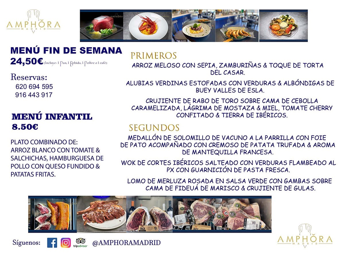 MENÚS FIN DE SEMANA ECONOMICOS DIARIOS MENÚ DEL DÍA SÁBADO 29 Y DOMINGO 30 DE ENERO DE 2022 ALCORCÓN RESTAURANTE AMPHORA TERRAZA ALCORCÓN MADRID Av. Leganés, 54 28923 · Alcorcón · Madrid · España 91 644 39 17 620 694 595 https://youtu.be/HeULHal1yEY (Vea aquí nuestras instalaciones) https://www.amphoramadrid.com RESTAURANTE AMPHORA TERRAZA ALCORCÓN. MENUS FIN DE SEMANA ALCORCÓN, MENÚS DIARIOS ECONÓMICOS EN ALCORCÓN, MEJORES RESTAURANTES EN ALCORCÓN, TERRAZAS ALCORCON, COMER Y CENAR EN TERRAZA EN ALCORCÓN, RESTAURANTES CON TERRAZA, MEJORES TERRAZAS ALCORCÓN, COMER EN ALCORCON, RESTAURANTES GOURMET ALCORCÓN, MENUS FIN DE SEMANA ECONOMICOS ALCORCON, COMER AL AIRE LIBRE, MENUS ECONOMICOS ALCORCON, UNO DE LOS MEJORES RESTAURANTES DE ALCORCÓN Y ZONA SUR DE MADRID EN CALIDAD PRECIO. RESTAURANTE AMPHORA TERRAZA, ES UN ESPACIO GOURMET DONDE PODRÁ DEGUSTAR DEL MEJOR PRODUCTO CON UNA ELABORACIÓN CUIDADA Y CREATIVA. ADEMÁS, PODRÁ DISFRUTAR DE TODO TIPO DE BEBIDAS PREMIUM PREPARADAS POR NUESTRO BARTENDER, VERMUTS DELICIOSOS Y CERVEZAS DE CALIDAD, YA SEA EN EN EL INTERIOR DE NUESTRO RESTAURANTE O EN NUESTRA MARAVILLOSA TERRAZA. SOMOS POSIBLEMENTE UNO DE LOS MEJORES RESTAURANTES DE LA ZONA SUR EN RELACIÓN CALIDAD, PRECIO Y DECORACIÓN. #AMPHORAMADRID #TERRAZASALCORCÓN #MENUDELDIA #COMERENTERRAZA #MADRID #ALCORCÓN #TERRAZA #MENÚSDELDÍAALCORCÓN #MENÚDELDÍARESTAURANTES #COMERENALCORCÓN #MEJORESRESTAURANTESALCORCÓN #MENÚSECONÓMICOS #RESTAURANTESRECOMENDABLES #RESTAURANTESGOURMET #MENÚSECONÓMICOSALCORCÓN #COMERALAIRELIBRE #COMIDASCENASTERRAZASALCORCON #MENÚSDIARIOSALCORCÓN #MENÚDELDÍAHOY #CENARENTERRAZA #TERRAZASCONENCANTO #RESTAURANTESCONTERRAZA #CENARENALCORCÓN #MEJORESRESTAURANTES #RESTAURANTESCOPASALCORCÓN #COPASPREMIUMALCORCÓN #VERMUTALCORCÓN #GASTROBARALCORCÓN #CARNEBUEYALCORCONPARRILLABRASA #MENUECONÓMICO #GASTROBAR #MEJORTERRAZADEALCORCÓN #MENÚSVIERNESALCORCÓN #MENÚSABADOALCORCÓN #MENÚSDOMINGOALCORCÓN #MENÚSLUNESALCORCÓN #MENÚSMARTESALCORCÓN #MENÚSMIÉRCOLESALCORCÓN #MENÚSJUEVESALCORCÓN MEJOR CARNE A LA PARRILLA ALCORCÓN TOMAHAWK CARNE BUEY AUTÉNTICO ALCORCÓN RESTAURANTES PREMIUN LUJO COMIDA CREATIVA ELABORADA RESTAURANTE AMPHORA TERRAZA EN ALCORCÓN (MADRID) GASTROBAR ALCORCÓN MENÚS ECONÓMICOS DIARIOS DEL DÍA MENUS FIN DE SEMANA DE CALIDAD MEJOR MENÚ FIN DE SEMANA ALCORCÓN COMER CENAR EN TERRAZA TERRAZAS ZONA SUR COMIDAS AIRE LIBRE MEJOR CARNE PARRILLA ALCORCÓN.