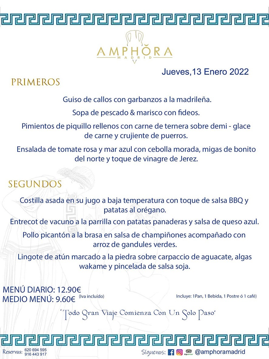 MENÚS DIARIOS MENÚS DEL DÍA MENU DEL DIA DEL JUEVES 13 DE ENERO DE 2022 ALCORCÓN RESTAURANTE AMPHORA TERRAZA ALCORCÓN MADRID Av. Leganés, 54 28923 · Alcorcón · Madrid · España 91 644 39 17 620 694 595 https://youtu.be/HeULHal1yEY (Vea aquí nuestras instalaciones) https://www.amphoramadrid.com RESTAURANTE AMPHORA TERRAZA ALCORCÓN. MENUS FIN DE SEMANA ALCORCÓN, MENÚS DIARIOS ECONÓMICOS EN ALCORCÓN, MEJORES RESTAURANTES EN ALCORCÓN, TERRAZAS ALCORCON, COMER Y CENAR EN TERRAZA EN ALCORCÓN, RESTAURANTES CON TERRAZA, MEJORES TERRAZAS ALCORCÓN, COMER EN ALCORCON, RESTAURANTES GOURMET ALCORCÓN, MENUS FIN DE SEMANA ECONOMICOS ALCORCON, COMER AL AIRE LIBRE, MENUS ECONOMICOS ALCORCON, UNO DE LOS MEJORES RESTAURANTES DE ALCORCÓN Y ZONA SUR DE MADRID EN CALIDAD PRECIO. RESTAURANTE AMPHORA TERRAZA, ES UN ESPACIO GOURMET DONDE PODRÁ DEGUSTAR DEL MEJOR PRODUCTO CON UNA ELABORACIÓN CUIDADA Y CREATIVA. ADEMÁS, PODRÁ DISFRUTAR DE TODO TIPO DE BEBIDAS PREMIUM PREPARADAS POR NUESTRO BARTENDER, VERMUTS DELICIOSOS Y CERVEZAS DE CALIDAD, YA SEA EN EN EL INTERIOR DE NUESTRO RESTAURANTE O EN NUESTRA MARAVILLOSA TERRAZA. SOMOS POSIBLEMENTE UNO DE LOS MEJORES RESTAURANTES DE LA ZONA SUR EN RELACIÓN CALIDAD, PRECIO Y DECORACIÓN. #AMPHORAMADRID #TERRAZASALCORCÓN #MENUDELDIA #COMERENTERRAZA #MADRID #ALCORCÓN #TERRAZA #MENÚSDELDÍAALCORCÓN #MENÚDELDÍARESTAURANTES #COMERENALCORCÓN #MEJORESRESTAURANTESALCORCÓN #MENÚSECONÓMICOS #RESTAURANTESRECOMENDABLES #RESTAURANTESGOURMET #MENÚSECONÓMICOSALCORCÓN #COMERALAIRELIBRE #COMIDASCENASTERRAZASALCORCON #MENÚSDIARIOSALCORCÓN #MENÚDELDÍAHOY #CENARENTERRAZA #TERRAZASCONENCANTO #RESTAURANTESCONTERRAZA #CENARENALCORCÓN #MEJORESRESTAURANTES #RESTAURANTESCOPASALCORCÓN #COPASPREMIUMALCORCÓN #VERMUTALCORCÓN #GASTROBARALCORCÓN #CARNEBUEYALCORCONPARRILLABRASA #MENUECONÓMICO #GASTROBAR #MEJORTERRAZADEALCORCÓN #MENÚSVIERNESALCORCÓN #MENÚSABADOALCORCÓN #MENÚSDOMINGOALCORCÓN #MENÚSLUNESALCORCÓN #MENÚSMARTESALCORCÓN #MENÚSMIÉRCOLESALCORCÓN #MENÚSJUEVESALCORCÓN MEJOR CARNE A LA PARRILLA ALCORCÓN TOMAHAWK CARNE BUEY AUTÉNTICO ALCORCÓN RESTAURANTES PREMIUN LUJO COMIDA CREATIVA ELABORADA RESTAURANTE AMPHORA TERRAZA EN ALCORCÓN (MADRID) GASTROBAR ALCORCÓN MENÚS ECONÓMICOS DIARIOS DEL DÍA MENUS FIN DE SEMANA DE CALIDAD MEJOR MENÚ FIN DE SEMANA ALCORCÓN COMER CENAR EN TERRAZA TERRAZAS ZONA SUR COMIDAS AIRE LIBRE MEJOR CARNE PARRILLA ALCORCÓN.