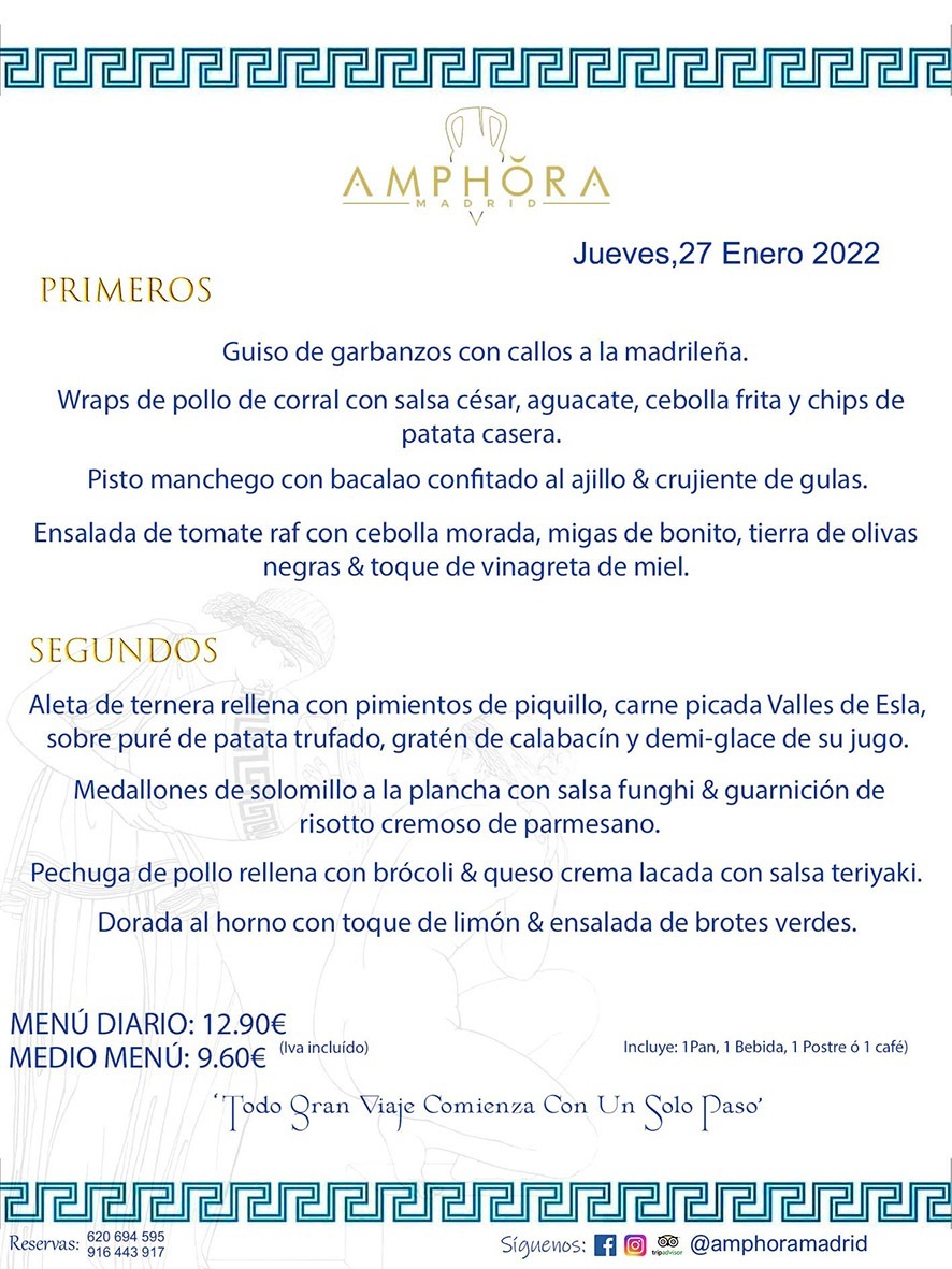 MENÚS DIARIOS MENÚS DEL DÍA MENU DEL DIA DEL JUEVES 27 DE ENERO DE 2022 ALCORCÓN RESTAURANTE AMPHORA TERRAZA ALCORCÓN MADRID Av. Leganés, 54 28923 · Alcorcón · Madrid · España 91 644 39 17 620 694 595 https://youtu.be/HeULHal1yEY (Vea aquí nuestras instalaciones) https://www.amphoramadrid.com RESTAURANTE AMPHORA TERRAZA ALCORCÓN. MENUS FIN DE SEMANA ALCORCÓN, MENÚS DIARIOS ECONÓMICOS EN ALCORCÓN, MEJORES RESTAURANTES EN ALCORCÓN, TERRAZAS ALCORCON, COMER Y CENAR EN TERRAZA EN ALCORCÓN, RESTAURANTES CON TERRAZA, MEJORES TERRAZAS ALCORCÓN, COMER EN ALCORCON, RESTAURANTES GOURMET ALCORCÓN, MENUS FIN DE SEMANA ECONOMICOS ALCORCON, COMER AL AIRE LIBRE, MENUS ECONOMICOS ALCORCON, UNO DE LOS MEJORES RESTAURANTES DE ALCORCÓN Y ZONA SUR DE MADRID EN CALIDAD PRECIO. RESTAURANTE AMPHORA TERRAZA, ES UN ESPACIO GOURMET DONDE PODRÁ DEGUSTAR DEL MEJOR PRODUCTO CON UNA ELABORACIÓN CUIDADA Y CREATIVA. ADEMÁS, PODRÁ DISFRUTAR DE TODO TIPO DE BEBIDAS PREMIUM PREPARADAS POR NUESTRO BARTENDER, VERMUTS DELICIOSOS Y CERVEZAS DE CALIDAD, YA SEA EN EN EL INTERIOR DE NUESTRO RESTAURANTE O EN NUESTRA MARAVILLOSA TERRAZA. SOMOS POSIBLEMENTE UNO DE LOS MEJORES RESTAURANTES DE LA ZONA SUR EN RELACIÓN CALIDAD, PRECIO Y DECORACIÓN. #AMPHORAMADRID #TERRAZASALCORCÓN #MENUDELDIA #COMERENTERRAZA #MADRID #ALCORCÓN #TERRAZA #MENÚSDELDÍAALCORCÓN #MENÚDELDÍARESTAURANTES #COMERENALCORCÓN #MEJORESRESTAURANTESALCORCÓN #MENÚSECONÓMICOS #RESTAURANTESRECOMENDABLES #RESTAURANTESGOURMET #MENÚSECONÓMICOSALCORCÓN #COMERALAIRELIBRE #COMIDASCENASTERRAZASALCORCON #MENÚSDIARIOSALCORCÓN #MENÚDELDÍAHOY #CENARENTERRAZA #TERRAZASCONENCANTO #RESTAURANTESCONTERRAZA #CENARENALCORCÓN #MEJORESRESTAURANTES #RESTAURANTESCOPASALCORCÓN #COPASPREMIUMALCORCÓN #VERMUTALCORCÓN #GASTROBARALCORCÓN #CARNEBUEYALCORCONPARRILLABRASA #MENUECONÓMICO #GASTROBAR #MEJORTERRAZADEALCORCÓN #MENÚSVIERNESALCORCÓN #MENÚSABADOALCORCÓN #MENÚSDOMINGOALCORCÓN #MENÚSLUNESALCORCÓN #MENÚSMARTESALCORCÓN #MENÚSMIÉRCOLESALCORCÓN #MENÚSJUEVESALCORCÓN MEJOR CARNE A LA PARRILLA ALCORCÓN TOMAHAWK CARNE BUEY AUTÉNTICO ALCORCÓN RESTAURANTES PREMIUN LUJO COMIDA CREATIVA ELABORADA RESTAURANTE AMPHORA TERRAZA EN ALCORCÓN (MADRID) GASTROBAR ALCORCÓN MENÚS ECONÓMICOS DIARIOS DEL DÍA MENUS FIN DE SEMANA DE CALIDAD MEJOR MENÚ FIN DE SEMANA ALCORCÓN COMER CENAR EN TERRAZA TERRAZAS ZONA SUR COMIDAS AIRE LIBRE MEJOR CARNE PARRILLA ALCORCÓN.