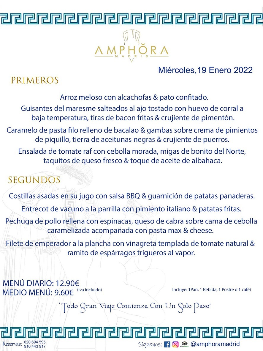 MENÚS DIARIOS MENÚS DEL DÍA MENU DEL DIA DEL MIÉRCOLES 19 DE ENERO DE 2022 ALCORCÓN RESTAURANTE AMPHORA TERRAZA ALCORCÓN MADRID Av. Leganés, 54 28923 · Alcorcón · Madrid · España 91 644 39 17 620 694 595 https://youtu.be/HeULHal1yEY (Vea aquí nuestras instalaciones) https://www.amphoramadrid.com RESTAURANTE AMPHORA TERRAZA ALCORCÓN. MENUS FIN DE SEMANA ALCORCÓN, MENÚS DIARIOS ECONÓMICOS EN ALCORCÓN, MEJORES RESTAURANTES EN ALCORCÓN, TERRAZAS ALCORCON, COMER Y CENAR EN TERRAZA EN ALCORCÓN, RESTAURANTES CON TERRAZA, MEJORES TERRAZAS ALCORCÓN, COMER EN ALCORCON, RESTAURANTES GOURMET ALCORCÓN, MENUS FIN DE SEMANA ECONOMICOS ALCORCON, COMER AL AIRE LIBRE, MENUS ECONOMICOS ALCORCON, UNO DE LOS MEJORES RESTAURANTES DE ALCORCÓN Y ZONA SUR DE MADRID EN CALIDAD PRECIO. RESTAURANTE AMPHORA TERRAZA, ES UN ESPACIO GOURMET DONDE PODRÁ DEGUSTAR DEL MEJOR PRODUCTO CON UNA ELABORACIÓN CUIDADA Y CREATIVA. ADEMÁS, PODRÁ DISFRUTAR DE TODO TIPO DE BEBIDAS PREMIUM PREPARADAS POR NUESTRO BARTENDER, VERMUTS DELICIOSOS Y CERVEZAS DE CALIDAD, YA SEA EN EN EL INTERIOR DE NUESTRO RESTAURANTE O EN NUESTRA MARAVILLOSA TERRAZA. SOMOS POSIBLEMENTE UNO DE LOS MEJORES RESTAURANTES DE LA ZONA SUR EN RELACIÓN CALIDAD, PRECIO Y DECORACIÓN. #AMPHORAMADRID #TERRAZASALCORCÓN #MENUDELDIA #COMERENTERRAZA #MADRID #ALCORCÓN #TERRAZA #MENÚSDELDÍAALCORCÓN #MENÚDELDÍARESTAURANTES #COMERENALCORCÓN #MEJORESRESTAURANTESALCORCÓN #MENÚSECONÓMICOS #RESTAURANTESRECOMENDABLES #RESTAURANTESGOURMET #MENÚSECONÓMICOSALCORCÓN #COMERALAIRELIBRE #COMIDASCENASTERRAZASALCORCON #MENÚSDIARIOSALCORCÓN #MENÚDELDÍAHOY #CENARENTERRAZA #TERRAZASCONENCANTO #RESTAURANTESCONTERRAZA #CENARENALCORCÓN #MEJORESRESTAURANTES #RESTAURANTESCOPASALCORCÓN #COPASPREMIUMALCORCÓN #VERMUTALCORCÓN #GASTROBARALCORCÓN #CARNEBUEYALCORCONPARRILLABRASA #MENUECONÓMICO #GASTROBAR #MEJORTERRAZADEALCORCÓN #MENÚSVIERNESALCORCÓN #MENÚSABADOALCORCÓN #MENÚSDOMINGOALCORCÓN #MENÚSLUNESALCORCÓN #MENÚSMARTESALCORCÓN #MENÚSMIÉRCOLESALCORCÓN #MENÚSJUEVESALCORCÓN MEJOR CARNE A LA PARRILLA ALCORCÓN TOMAHAWK CARNE BUEY AUTÉNTICO ALCORCÓN RESTAURANTES PREMIUN LUJO COMIDA CREATIVA ELABORADA RESTAURANTE AMPHORA TERRAZA EN ALCORCÓN (MADRID) GASTROBAR ALCORCÓN MENÚS ECONÓMICOS DIARIOS DEL DÍA MENUS FIN DE SEMANA DE CALIDAD MEJOR MENÚ FIN DE SEMANA ALCORCÓN COMER CENAR EN TERRAZA TERRAZAS ZONA SUR COMIDAS AIRE LIBRE MEJOR CARNE PARRILLA ALCORCÓN.