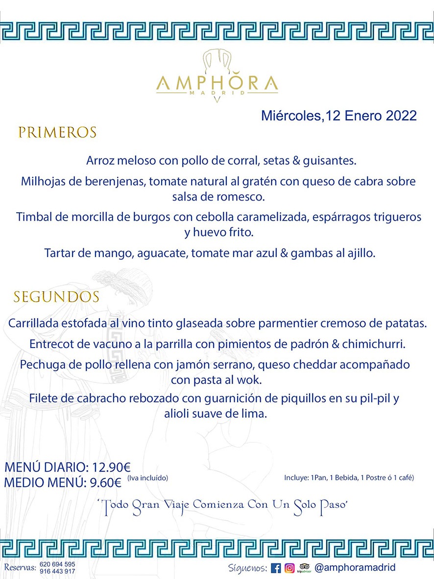 MENÚS DIARIOS MENÚS DEL DÍA MENU DEL DIA DEL MIÉRCOLES 12 DE ENERO DE 2022 ALCORCÓN RESTAURANTE AMPHORA TERRAZA ALCORCÓN MADRID Av. Leganés, 54 28923 · Alcorcón · Madrid · España 91 644 39 17 620 694 595 https://youtu.be/HeULHal1yEY (Vea aquí nuestras instalaciones) https://www.amphoramadrid.com RESTAURANTE AMPHORA TERRAZA ALCORCÓN. MENUS FIN DE SEMANA ALCORCÓN, MENÚS DIARIOS ECONÓMICOS EN ALCORCÓN, MEJORES RESTAURANTES EN ALCORCÓN, TERRAZAS ALCORCON, COMER Y CENAR EN TERRAZA EN ALCORCÓN, RESTAURANTES CON TERRAZA, MEJORES TERRAZAS ALCORCÓN, COMER EN ALCORCON, RESTAURANTES GOURMET ALCORCÓN, MENUS FIN DE SEMANA ECONOMICOS ALCORCON, COMER AL AIRE LIBRE, MENUS ECONOMICOS ALCORCON, UNO DE LOS MEJORES RESTAURANTES DE ALCORCÓN Y ZONA SUR DE MADRID EN CALIDAD PRECIO. RESTAURANTE AMPHORA TERRAZA, ES UN ESPACIO GOURMET DONDE PODRÁ DEGUSTAR DEL MEJOR PRODUCTO CON UNA ELABORACIÓN CUIDADA Y CREATIVA. ADEMÁS, PODRÁ DISFRUTAR DE TODO TIPO DE BEBIDAS PREMIUM PREPARADAS POR NUESTRO BARTENDER, VERMUTS DELICIOSOS Y CERVEZAS DE CALIDAD, YA SEA EN EN EL INTERIOR DE NUESTRO RESTAURANTE O EN NUESTRA MARAVILLOSA TERRAZA. SOMOS POSIBLEMENTE UNO DE LOS MEJORES RESTAURANTES DE LA ZONA SUR EN RELACIÓN CALIDAD, PRECIO Y DECORACIÓN. #AMPHORAMADRID #TERRAZASALCORCÓN #MENUDELDIA #COMERENTERRAZA #MADRID #ALCORCÓN #TERRAZA #MENÚSDELDÍAALCORCÓN #MENÚDELDÍARESTAURANTES #COMERENALCORCÓN #MEJORESRESTAURANTESALCORCÓN #MENÚSECONÓMICOS #RESTAURANTESRECOMENDABLES #RESTAURANTESGOURMET #MENÚSECONÓMICOSALCORCÓN #COMERALAIRELIBRE #COMIDASCENASTERRAZASALCORCON #MENÚSDIARIOSALCORCÓN #MENÚDELDÍAHOY #CENARENTERRAZA #TERRAZASCONENCANTO #RESTAURANTESCONTERRAZA #CENARENALCORCÓN #MEJORESRESTAURANTES #RESTAURANTESCOPASALCORCÓN #COPASPREMIUMALCORCÓN #VERMUTALCORCÓN #GASTROBARALCORCÓN #CARNEBUEYALCORCONPARRILLABRASA #MENUECONÓMICO #GASTROBAR #MEJORTERRAZADEALCORCÓN #MENÚSVIERNESALCORCÓN #MENÚSABADOALCORCÓN #MENÚSDOMINGOALCORCÓN #MENÚSLUNESALCORCÓN #MENÚSMARTESALCORCÓN #MENÚSMIÉRCOLESALCORCÓN #MENÚSJUEVESALCORCÓN MEJOR CARNE A LA PARRILLA ALCORCÓN TOMAHAWK CARNE BUEY AUTÉNTICO ALCORCÓN RESTAURANTES PREMIUN LUJO COMIDA CREATIVA ELABORADA RESTAURANTE AMPHORA TERRAZA EN ALCORCÓN (MADRID) GASTROBAR ALCORCÓN MENÚS ECONÓMICOS DIARIOS DEL DÍA MENUS FIN DE SEMANA DE CALIDAD MEJOR MENÚ FIN DE SEMANA ALCORCÓN COMER CENAR EN TERRAZA TERRAZAS ZONA SUR COMIDAS AIRE LIBRE MEJOR CARNE PARRILLA ALCORCÓN.