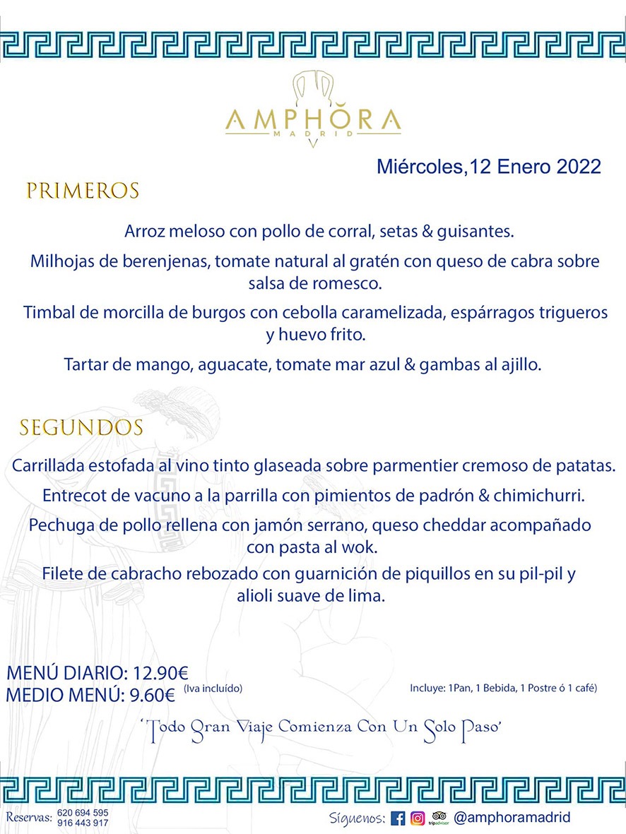 MENÚS DIARIOS MENÚS DEL DÍA MENU DEL DIA DEL MIÉRCOLES 12 DE ENERO DE 2022 ALCORCÓN RESTAURANTE AMPHORA TERRAZA ALCORCÓN MADRID Av. Leganés, 54 28923 · Alcorcón · Madrid · España 91 644 39 17 620 694 595 https://youtu.be/HeULHal1yEY (Vea aquí nuestras instalaciones) https://www.amphoramadrid.com RESTAURANTE AMPHORA TERRAZA ALCORCÓN. MENUS FIN DE SEMANA ALCORCÓN, MENÚS DIARIOS ECONÓMICOS EN ALCORCÓN, MEJORES RESTAURANTES EN ALCORCÓN, TERRAZAS ALCORCON, COMER Y CENAR EN TERRAZA EN ALCORCÓN, RESTAURANTES CON TERRAZA, MEJORES TERRAZAS ALCORCÓN, COMER EN ALCORCON, RESTAURANTES GOURMET ALCORCÓN, MENUS FIN DE SEMANA ECONOMICOS ALCORCON, COMER AL AIRE LIBRE, MENUS ECONOMICOS ALCORCON, UNO DE LOS MEJORES RESTAURANTES DE ALCORCÓN Y ZONA SUR DE MADRID EN CALIDAD PRECIO. RESTAURANTE AMPHORA TERRAZA, ES UN ESPACIO GOURMET DONDE PODRÁ DEGUSTAR DEL MEJOR PRODUCTO CON UNA ELABORACIÓN CUIDADA Y CREATIVA. ADEMÁS, PODRÁ DISFRUTAR DE TODO TIPO DE BEBIDAS PREMIUM PREPARADAS POR NUESTRO BARTENDER, VERMUTS DELICIOSOS Y CERVEZAS DE CALIDAD, YA SEA EN EN EL INTERIOR DE NUESTRO RESTAURANTE O EN NUESTRA MARAVILLOSA TERRAZA. SOMOS POSIBLEMENTE UNO DE LOS MEJORES RESTAURANTES DE LA ZONA SUR EN RELACIÓN CALIDAD, PRECIO Y DECORACIÓN. #AMPHORAMADRID #TERRAZASALCORCÓN #MENUDELDIA #COMERENTERRAZA #MADRID #ALCORCÓN #TERRAZA #MENÚSDELDÍAALCORCÓN #MENÚDELDÍARESTAURANTES #COMERENALCORCÓN #MEJORESRESTAURANTESALCORCÓN #MENÚSECONÓMICOS #RESTAURANTESRECOMENDABLES #RESTAURANTESGOURMET #MENÚSECONÓMICOSALCORCÓN #COMERALAIRELIBRE #COMIDASCENASTERRAZASALCORCON #MENÚSDIARIOSALCORCÓN #MENÚDELDÍAHOY #CENARENTERRAZA #TERRAZASCONENCANTO #RESTAURANTESCONTERRAZA #CENARENALCORCÓN #MEJORESRESTAURANTES #RESTAURANTESCOPASALCORCÓN #COPASPREMIUMALCORCÓN #VERMUTALCORCÓN #GASTROBARALCORCÓN #CARNEBUEYALCORCONPARRILLABRASA #MENUECONÓMICO #GASTROBAR #MEJORTERRAZADEALCORCÓN #MENÚSVIERNESALCORCÓN #MENÚSABADOALCORCÓN #MENÚSDOMINGOALCORCÓN #MENÚSLUNESALCORCÓN #MENÚSMARTESALCORCÓN #MENÚSMIÉRCOLESALCORCÓN #MENÚSJUEVESALCORCÓN MEJOR CARNE A LA PARRILLA ALCORCÓN TOMAHAWK CARNE BUEY AUTÉNTICO ALCORCÓN RESTAURANTES PREMIUN LUJO COMIDA CREATIVA ELABORADA RESTAURANTE AMPHORA TERRAZA EN ALCORCÓN (MADRID) GASTROBAR ALCORCÓN MENÚS ECONÓMICOS DIARIOS DEL DÍA MENUS FIN DE SEMANA DE CALIDAD MEJOR MENÚ FIN DE SEMANA ALCORCÓN COMER CENAR EN TERRAZA TERRAZAS ZONA SUR COMIDAS AIRE LIBRE MEJOR CARNE PARRILLA ALCORCÓN.