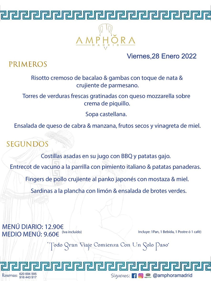 MENÚS DIARIOS MENÚS DEL DÍA MENU DEL DIA DEL VIERNES 28 DE ENERO DE 2022 ALCORCÓN RESTAURANTE AMPHORA TERRAZA ALCORCÓN MADRID Av. Leganés, 54 28923 · Alcorcón · Madrid · España 91 644 39 17 620 694 595 https://youtu.be/HeULHal1yEY (Vea aquí nuestras instalaciones) https://www.amphoramadrid.com RESTAURANTE AMPHORA TERRAZA ALCORCÓN. MENUS FIN DE SEMANA ALCORCÓN, MENÚS DIARIOS ECONÓMICOS EN ALCORCÓN, MEJORES RESTAURANTES EN ALCORCÓN, TERRAZAS ALCORCON, COMER Y CENAR EN TERRAZA EN ALCORCÓN, RESTAURANTES CON TERRAZA, MEJORES TERRAZAS ALCORCÓN, COMER EN ALCORCON, RESTAURANTES GOURMET ALCORCÓN, MENUS FIN DE SEMANA ECONOMICOS ALCORCON, COMER AL AIRE LIBRE, MENUS ECONOMICOS ALCORCON, UNO DE LOS MEJORES RESTAURANTES DE ALCORCÓN Y ZONA SUR DE MADRID EN CALIDAD PRECIO. RESTAURANTE AMPHORA TERRAZA, ES UN ESPACIO GOURMET DONDE PODRÁ DEGUSTAR DEL MEJOR PRODUCTO CON UNA ELABORACIÓN CUIDADA Y CREATIVA. ADEMÁS, PODRÁ DISFRUTAR DE TODO TIPO DE BEBIDAS PREMIUM PREPARADAS POR NUESTRO BARTENDER, VERMUTS DELICIOSOS Y CERVEZAS DE CALIDAD, YA SEA EN EN EL INTERIOR DE NUESTRO RESTAURANTE O EN NUESTRA MARAVILLOSA TERRAZA. SOMOS POSIBLEMENTE UNO DE LOS MEJORES RESTAURANTES DE LA ZONA SUR EN RELACIÓN CALIDAD, PRECIO Y DECORACIÓN. #AMPHORAMADRID #TERRAZASALCORCÓN #MENUDELDIA #COMERENTERRAZA #MADRID #ALCORCÓN #TERRAZA #MENÚSDELDÍAALCORCÓN #MENÚDELDÍARESTAURANTES #COMERENALCORCÓN #MEJORESRESTAURANTESALCORCÓN #MENÚSECONÓMICOS #RESTAURANTESRECOMENDABLES #RESTAURANTESGOURMET #MENÚSECONÓMICOSALCORCÓN #COMERALAIRELIBRE #COMIDASCENASTERRAZASALCORCON #MENÚSDIARIOSALCORCÓN #MENÚDELDÍAHOY #CENARENTERRAZA #TERRAZASCONENCANTO #RESTAURANTESCONTERRAZA #CENARENALCORCÓN #MEJORESRESTAURANTES #RESTAURANTESCOPASALCORCÓN #COPASPREMIUMALCORCÓN #VERMUTALCORCÓN #GASTROBARALCORCÓN #CARNEBUEYALCORCONPARRILLABRASA #MENUECONÓMICO #GASTROBAR #MEJORTERRAZADEALCORCÓN #MENÚSVIERNESALCORCÓN #MENÚSABADOALCORCÓN #MENÚSDOMINGOALCORCÓN #MENÚSLUNESALCORCÓN #MENÚSMARTESALCORCÓN #MENÚSMIÉRCOLESALCORCÓN #MENÚSJUEVESALCORCÓN MEJOR CARNE A LA PARRILLA ALCORCÓN TOMAHAWK CARNE BUEY AUTÉNTICO ALCORCÓN RESTAURANTES PREMIUN LUJO COMIDA CREATIVA ELABORADA RESTAURANTE AMPHORA TERRAZA EN ALCORCÓN (MADRID) GASTROBAR ALCORCÓN MENÚS ECONÓMICOS DIARIOS DEL DÍA MENUS FIN DE SEMANA DE CALIDAD MEJOR MENÚ FIN DE SEMANA ALCORCÓN COMER CENAR EN TERRAZA TERRAZAS ZONA SUR COMIDAS AIRE LIBRE MEJOR CARNE PARRILLA ALCORCÓN.