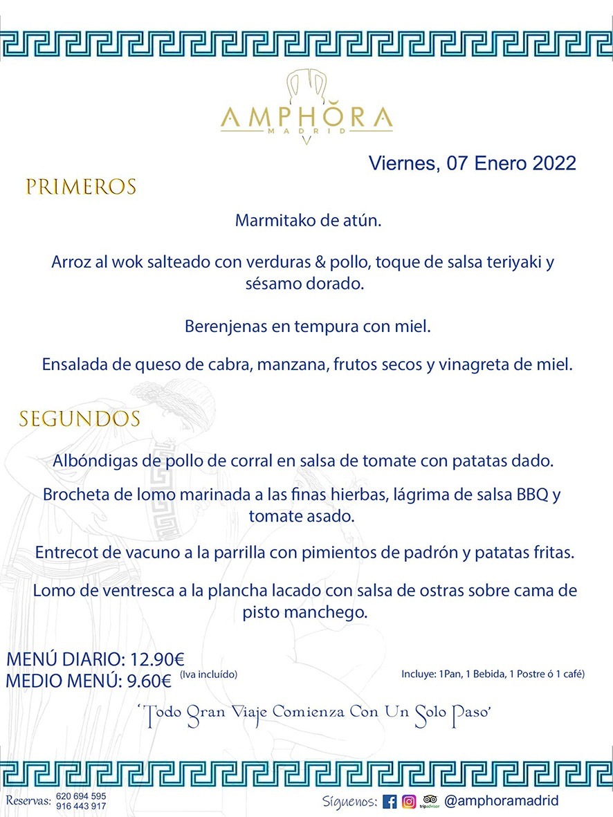 MENÚS DIARIOS MENÚS DEL DÍA MENU DEL DIA DEL VIERNES 7 DE ENERO DE 2022 ALCORCÓN RESTAURANTE AMPHORA TERRAZA ALCORCÓN MADRID Av. Leganés, 54 28923 · Alcorcón · Madrid · España 91 644 39 17 620 694 595 https://youtu.be/HeULHal1yEY (Vea aquí nuestras instalaciones) https://www.amphoramadrid.com RESTAURANTE AMPHORA TERRAZA ALCORCÓN. MENUS FIN DE SEMANA ALCORCÓN, MENÚS DIARIOS ECONÓMICOS EN ALCORCÓN, MEJORES RESTAURANTES EN ALCORCÓN, TERRAZAS ALCORCON, COMER Y CENAR EN TERRAZA EN ALCORCÓN, RESTAURANTES CON TERRAZA, MEJORES TERRAZAS ALCORCÓN, COMER EN ALCORCON, RESTAURANTES GOURMET ALCORCÓN, MENUS FIN DE SEMANA ECONOMICOS ALCORCON, COMER AL AIRE LIBRE, MENUS ECONOMICOS ALCORCON, UNO DE LOS MEJORES RESTAURANTES DE ALCORCÓN Y ZONA SUR DE MADRID EN CALIDAD PRECIO. RESTAURANTE AMPHORA TERRAZA, ES UN ESPACIO GOURMET DONDE PODRÁ DEGUSTAR DEL MEJOR PRODUCTO CON UNA ELABORACIÓN CUIDADA Y CREATIVA. ADEMÁS, PODRÁ DISFRUTAR DE TODO TIPO DE BEBIDAS PREMIUM PREPARADAS POR NUESTRO BARTENDER, VERMUTS DELICIOSOS Y CERVEZAS DE CALIDAD, YA SEA EN EN EL INTERIOR DE NUESTRO RESTAURANTE O EN NUESTRA MARAVILLOSA TERRAZA. SOMOS POSIBLEMENTE UNO DE LOS MEJORES RESTAURANTES DE LA ZONA SUR EN RELACIÓN CALIDAD, PRECIO Y DECORACIÓN. #AMPHORAMADRID #TERRAZASALCORCÓN #MENUDELDIA #COMERENTERRAZA #MADRID #ALCORCÓN #TERRAZA #MENÚSDELDÍAALCORCÓN #MENÚDELDÍARESTAURANTES #COMERENALCORCÓN #MEJORESRESTAURANTESALCORCÓN #MENÚSECONÓMICOS #RESTAURANTESRECOMENDABLES #RESTAURANTESGOURMET #MENÚSECONÓMICOSALCORCÓN #COMERALAIRELIBRE #COMIDASCENASTERRAZASALCORCON #MENÚSDIARIOSALCORCÓN #MENÚDELDÍAHOY #CENARENTERRAZA #TERRAZASCONENCANTO #RESTAURANTESCONTERRAZA #CENARENALCORCÓN #MEJORESRESTAURANTES #RESTAURANTESCOPASALCORCÓN #COPASPREMIUMALCORCÓN #VERMUTALCORCÓN #GASTROBARALCORCÓN #CARNEBUEYALCORCONPARRILLABRASA #MENUECONÓMICO #GASTROBAR #MEJORTERRAZADEALCORCÓN #MENÚSVIERNESALCORCÓN #MENÚSABADOALCORCÓN #MENÚSDOMINGOALCORCÓN #MENÚSLUNESALCORCÓN #MENÚSMARTESALCORCÓN #MENÚSMIÉRCOLESALCORCÓN #MENÚSJUEVESALCORCÓN MEJOR CARNE A LA PARRILLA ALCORCÓN TOMAHAWK CARNE BUEY AUTÉNTICO ALCORCÓN RESTAURANTES PREMIUN LUJO COMIDA CREATIVA ELABORADA RESTAURANTE AMPHORA TERRAZA EN ALCORCÓN (MADRID) GASTROBAR ALCORCÓN MENÚS ECONÓMICOS DIARIOS DEL DÍA MENUS FIN DE SEMANA DE CALIDAD MEJOR MENÚ FIN DE SEMANA ALCORCÓN COMER CENAR EN TERRAZA TERRAZAS ZONA SUR COMIDAS AIRE LIBRE MEJOR CARNE PARRILLA ALCORCÓN.