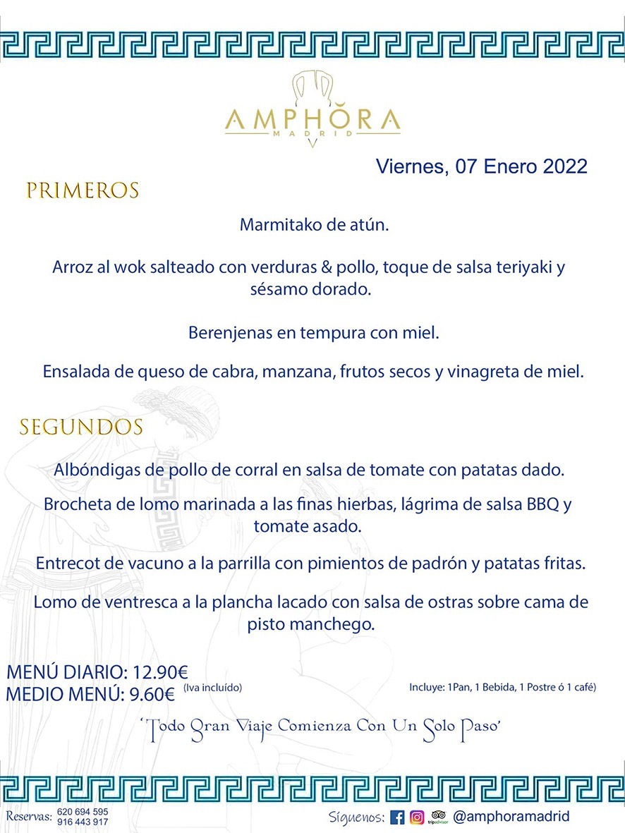 MENÚS DIARIOS MENÚS DEL DÍA MENU DEL DIA DEL VIERNES 7 DE ENERO DE 2022 ALCORCÓN RESTAURANTE AMPHORA TERRAZA ALCORCÓN MADRID Av. Leganés, 54 28923 · Alcorcón · Madrid · España 91 644 39 17 620 694 595 https://youtu.be/HeULHal1yEY (Vea aquí nuestras instalaciones) https://www.amphoramadrid.com RESTAURANTE AMPHORA TERRAZA ALCORCÓN. MENUS FIN DE SEMANA ALCORCÓN, MENÚS DIARIOS ECONÓMICOS EN ALCORCÓN, MEJORES RESTAURANTES EN ALCORCÓN, TERRAZAS ALCORCON, COMER Y CENAR EN TERRAZA EN ALCORCÓN, RESTAURANTES CON TERRAZA, MEJORES TERRAZAS ALCORCÓN, COMER EN ALCORCON, RESTAURANTES GOURMET ALCORCÓN, MENUS FIN DE SEMANA ECONOMICOS ALCORCON, COMER AL AIRE LIBRE, MENUS ECONOMICOS ALCORCON, UNO DE LOS MEJORES RESTAURANTES DE ALCORCÓN Y ZONA SUR DE MADRID EN CALIDAD PRECIO. RESTAURANTE AMPHORA TERRAZA, ES UN ESPACIO GOURMET DONDE PODRÁ DEGUSTAR DEL MEJOR PRODUCTO CON UNA ELABORACIÓN CUIDADA Y CREATIVA. ADEMÁS, PODRÁ DISFRUTAR DE TODO TIPO DE BEBIDAS PREMIUM PREPARADAS POR NUESTRO BARTENDER, VERMUTS DELICIOSOS Y CERVEZAS DE CALIDAD, YA SEA EN EN EL INTERIOR DE NUESTRO RESTAURANTE O EN NUESTRA MARAVILLOSA TERRAZA. SOMOS POSIBLEMENTE UNO DE LOS MEJORES RESTAURANTES DE LA ZONA SUR EN RELACIÓN CALIDAD, PRECIO Y DECORACIÓN. #AMPHORAMADRID #TERRAZASALCORCÓN #MENUDELDIA #COMERENTERRAZA #MADRID #ALCORCÓN #TERRAZA #MENÚSDELDÍAALCORCÓN #MENÚDELDÍARESTAURANTES #COMERENALCORCÓN #MEJORESRESTAURANTESALCORCÓN #MENÚSECONÓMICOS #RESTAURANTESRECOMENDABLES #RESTAURANTESGOURMET #MENÚSECONÓMICOSALCORCÓN #COMERALAIRELIBRE #COMIDASCENASTERRAZASALCORCON #MENÚSDIARIOSALCORCÓN #MENÚDELDÍAHOY #CENARENTERRAZA #TERRAZASCONENCANTO #RESTAURANTESCONTERRAZA #CENARENALCORCÓN #MEJORESRESTAURANTES #RESTAURANTESCOPASALCORCÓN #COPASPREMIUMALCORCÓN #VERMUTALCORCÓN #GASTROBARALCORCÓN #CARNEBUEYALCORCONPARRILLABRASA #MENUECONÓMICO #GASTROBAR #MEJORTERRAZADEALCORCÓN #MENÚSVIERNESALCORCÓN #MENÚSABADOALCORCÓN #MENÚSDOMINGOALCORCÓN #MENÚSLUNESALCORCÓN #MENÚSMARTESALCORCÓN #MENÚSMIÉRCOLESALCORCÓN #MENÚSJUEVESALCORCÓN MEJOR CARNE A LA PARRILLA ALCORCÓN TOMAHAWK CARNE BUEY AUTÉNTICO ALCORCÓN RESTAURANTES PREMIUN LUJO COMIDA CREATIVA ELABORADA RESTAURANTE AMPHORA TERRAZA EN ALCORCÓN (MADRID) GASTROBAR ALCORCÓN MENÚS ECONÓMICOS DIARIOS DEL DÍA MENUS FIN DE SEMANA DE CALIDAD MEJOR MENÚ FIN DE SEMANA ALCORCÓN COMER CENAR EN TERRAZA TERRAZAS ZONA SUR COMIDAS AIRE LIBRE MEJOR CARNE PARRILLA ALCORCÓN.