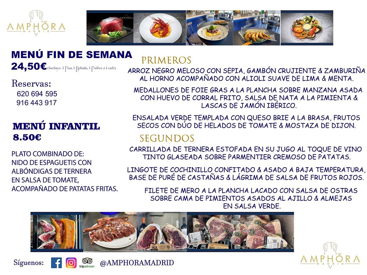 MENÚS FIN DE SEMANA ECONOMICOS DIARIOS MENÚ DEL DÍA SÁBADO 5 Y DOMINGO 6 DE FEBRERO DE 2022 ALCORCÓN RESTAURANTE AMPHORA TERRAZA ALCORCÓN MADRID Av. Leganés, 54 28923 · Alcorcón · Madrid · España 91 644 39 17 620 694 595 https://youtu.be/HeULHal1yEY (Vea aquí nuestras instalaciones) https://www.amphoramadrid.com RESTAURANTE AMPHORA TERRAZA ALCORCÓN. MENUS FIN DE SEMANA ALCORCÓN, MENÚS DIARIOS ECONÓMICOS EN ALCORCÓN, MEJORES RESTAURANTES EN ALCORCÓN, TERRAZAS ALCORCON, COMER Y CENAR EN TERRAZA EN ALCORCÓN, RESTAURANTES CON TERRAZA, MEJORES TERRAZAS ALCORCÓN, COMER EN ALCORCON, RESTAURANTES GOURMET ALCORCÓN, MENUS FIN DE SEMANA ECONOMICOS ALCORCON, COMER AL AIRE LIBRE, MENUS ECONOMICOS ALCORCON, UNO DE LOS MEJORES RESTAURANTES DE ALCORCÓN Y ZONA SUR DE MADRID EN CALIDAD PRECIO. RESTAURANTE AMPHORA TERRAZA, ES UN ESPACIO GOURMET DONDE PODRÁ DEGUSTAR DEL MEJOR PRODUCTO CON UNA ELABORACIÓN CUIDADA Y CREATIVA. ADEMÁS, PODRÁ DISFRUTAR DE TODO TIPO DE BEBIDAS PREMIUM PREPARADAS POR NUESTRO BARTENDER, VERMUTS DELICIOSOS Y CERVEZAS DE CALIDAD, YA SEA EN EN EL INTERIOR DE NUESTRO RESTAURANTE O EN NUESTRA MARAVILLOSA TERRAZA. SOMOS POSIBLEMENTE UNO DE LOS MEJORES RESTAURANTES DE LA ZONA SUR EN RELACIÓN CALIDAD, PRECIO Y DECORACIÓN. #AMPHORAMADRID #TERRAZASALCORCÓN #MENUDELDIA #COMERENTERRAZA #MADRID #ALCORCÓN #TERRAZA #MENÚSDELDÍAALCORCÓN #MENÚDELDÍARESTAURANTES #COMERENALCORCÓN #MEJORESRESTAURANTESALCORCÓN #MENÚSECONÓMICOS #RESTAURANTESRECOMENDABLES #RESTAURANTESGOURMET #MENÚSECONÓMICOSALCORCÓN #COMERALAIRELIBRE #COMIDASCENASTERRAZASALCORCON #MENÚSDIARIOSALCORCÓN #MENÚDELDÍAHOY #CENARENTERRAZA #TERRAZASCONENCANTO #RESTAURANTESCONTERRAZA #CENARENALCORCÓN #MEJORESRESTAURANTES #RESTAURANTESCOPASALCORCÓN #COPASPREMIUMALCORCÓN #VERMUTALCORCÓN #GASTROBARALCORCÓN #CARNEBUEYALCORCONPARRILLABRASA #MENUECONÓMICO #GASTROBAR #MEJORTERRAZADEALCORCÓN #MENÚSVIERNESALCORCÓN #MENÚSABADOALCORCÓN #MENÚSDOMINGOALCORCÓN #MENÚSLUNESALCORCÓN #MENÚSMARTESALCORCÓN #MENÚSMIÉRCOLESALCORCÓN #MENÚSJUEVESALCORCÓN MEJOR CARNE A LA PARRILLA ALCORCÓN TOMAHAWK CARNE BUEY AUTÉNTICO ALCORCÓN RESTAURANTES PREMIUN LUJO COMIDA CREATIVA ELABORADA RESTAURANTE AMPHORA TERRAZA EN ALCORCÓN (MADRID) GASTROBAR ALCORCÓN MENÚS ECONÓMICOS DIARIOS DEL DÍA MENUS FIN DE SEMANA DE CALIDAD MEJOR MENÚ FIN DE SEMANA ALCORCÓN COMER CENAR EN TERRAZA TERRAZAS ZONA SUR COMIDAS AIRE LIBRE MEJOR CARNE PARRILLA ALCORCÓN.