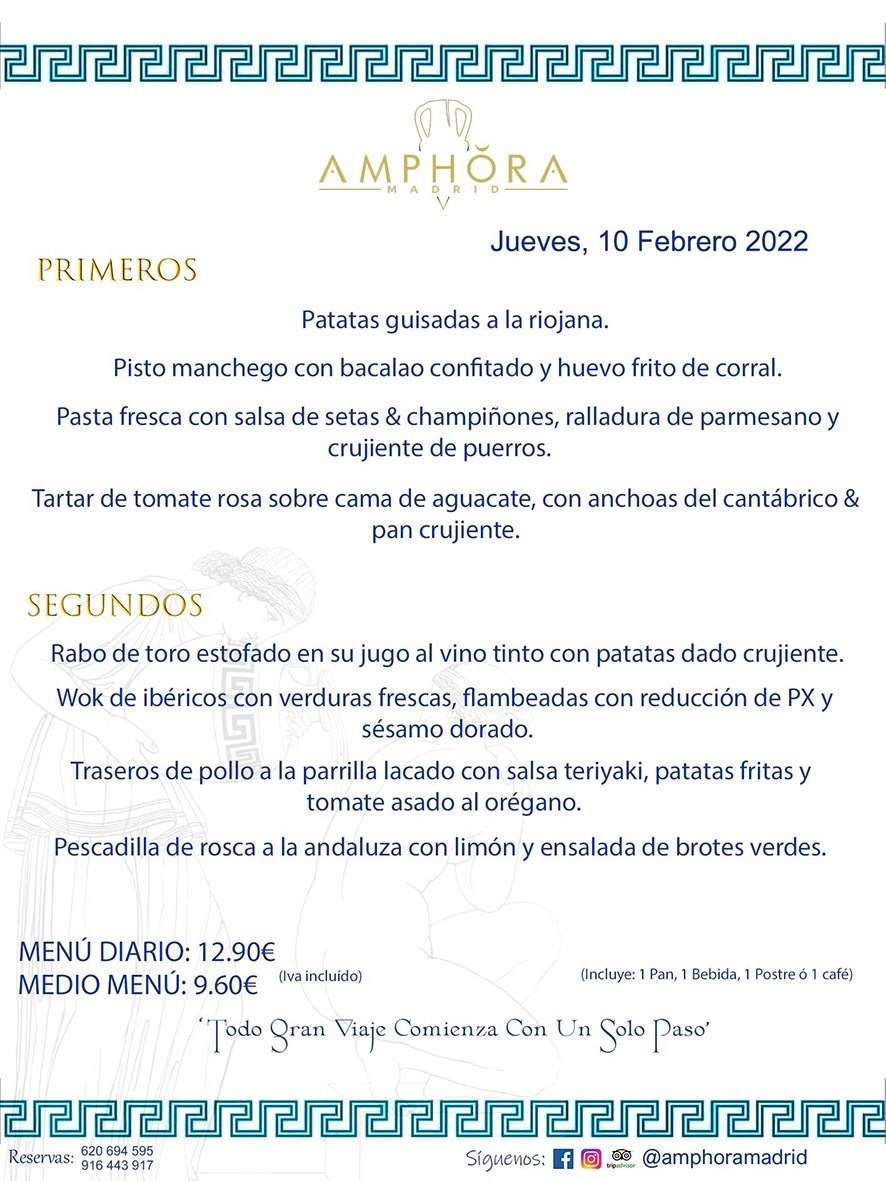 MENÚS DIARIOS MENÚS DEL DÍA MENU DEL DIA DEL JUEVES 10 DE FEBRERO DE 2022 ALCORCÓN RESTAURANTE AMPHORA TERRAZA ALCORCÓN MADRID Av. Leganés, 54 28923 · Alcorcón · Madrid · España 91 644 39 17 620 694 595 https://youtu.be/HeULHal1yEY (Vea aquí nuestras instalaciones) https://www.amphoramadrid.com RESTAURANTE AMPHORA TERRAZA ALCORCÓN. MENUS FIN DE SEMANA ALCORCÓN, MENÚS DIARIOS ECONÓMICOS EN ALCORCÓN, MEJORES RESTAURANTES EN ALCORCÓN, TERRAZAS ALCORCON, COMER Y CENAR EN TERRAZA EN ALCORCÓN, RESTAURANTES CON TERRAZA, MEJORES TERRAZAS ALCORCÓN, COMER EN ALCORCON, RESTAURANTES GOURMET ALCORCÓN, MENUS FIN DE SEMANA ECONOMICOS ALCORCON, COMER AL AIRE LIBRE, MENUS ECONOMICOS ALCORCON, UNO DE LOS MEJORES RESTAURANTES DE ALCORCÓN Y ZONA SUR DE MADRID EN CALIDAD PRECIO. RESTAURANTE AMPHORA TERRAZA, ES UN ESPACIO GOURMET DONDE PODRÁ DEGUSTAR DEL MEJOR PRODUCTO CON UNA ELABORACIÓN CUIDADA Y CREATIVA. ADEMÁS, PODRÁ DISFRUTAR DE TODO TIPO DE BEBIDAS PREMIUM PREPARADAS POR NUESTRO BARTENDER, VERMUTS DELICIOSOS Y CERVEZAS DE CALIDAD, YA SEA EN EN EL INTERIOR DE NUESTRO RESTAURANTE O EN NUESTRA MARAVILLOSA TERRAZA. SOMOS POSIBLEMENTE UNO DE LOS MEJORES RESTAURANTES DE LA ZONA SUR EN RELACIÓN CALIDAD, PRECIO Y DECORACIÓN. #AMPHORAMADRID #TERRAZASALCORCÓN #MENUDELDIA #COMERENTERRAZA #MADRID #ALCORCÓN #TERRAZA #MENÚSDELDÍAALCORCÓN #MENÚDELDÍARESTAURANTES #COMERENALCORCÓN #MEJORESRESTAURANTESALCORCÓN #MENÚSECONÓMICOS #RESTAURANTESRECOMENDABLES #RESTAURANTESGOURMET #MENÚSECONÓMICOSALCORCÓN #COMERALAIRELIBRE #COMIDASCENASTERRAZASALCORCON #MENÚSDIARIOSALCORCÓN #MENÚDELDÍAHOY #CENARENTERRAZA #TERRAZASCONENCANTO #RESTAURANTESCONTERRAZA #CENARENALCORCÓN #MEJORESRESTAURANTES #RESTAURANTESCOPASALCORCÓN #COPASPREMIUMALCORCÓN #VERMUTALCORCÓN #GASTROBARALCORCÓN #CARNEBUEYALCORCONPARRILLABRASA #MENUECONÓMICO #GASTROBAR #MEJORTERRAZADEALCORCÓN #MENÚSVIERNESALCORCÓN #MENÚSABADOALCORCÓN #MENÚSDOMINGOALCORCÓN #MENÚSLUNESALCORCÓN #MENÚSMARTESALCORCÓN #MENÚSMIÉRCOLESALCORCÓN #MENÚSJUEVESALCORCÓN MEJOR CARNE A LA PARRILLA ALCORCÓN TOMAHAWK CARNE BUEY AUTÉNTICO ALCORCÓN RESTAURANTES PREMIUN LUJO COMIDA CREATIVA ELABORADA RESTAURANTE AMPHORA TERRAZA EN ALCORCÓN (MADRID) GASTROBAR ALCORCÓN MENÚS ECONÓMICOS DIARIOS DEL DÍA MENUS FIN DE SEMANA DE CALIDAD MEJOR MENÚ FIN DE SEMANA ALCORCÓN COMER CENAR EN TERRAZA TERRAZAS ZONA SUR COMIDAS AIRE LIBRE MEJOR CARNE PARRILLA ALCORCÓN.