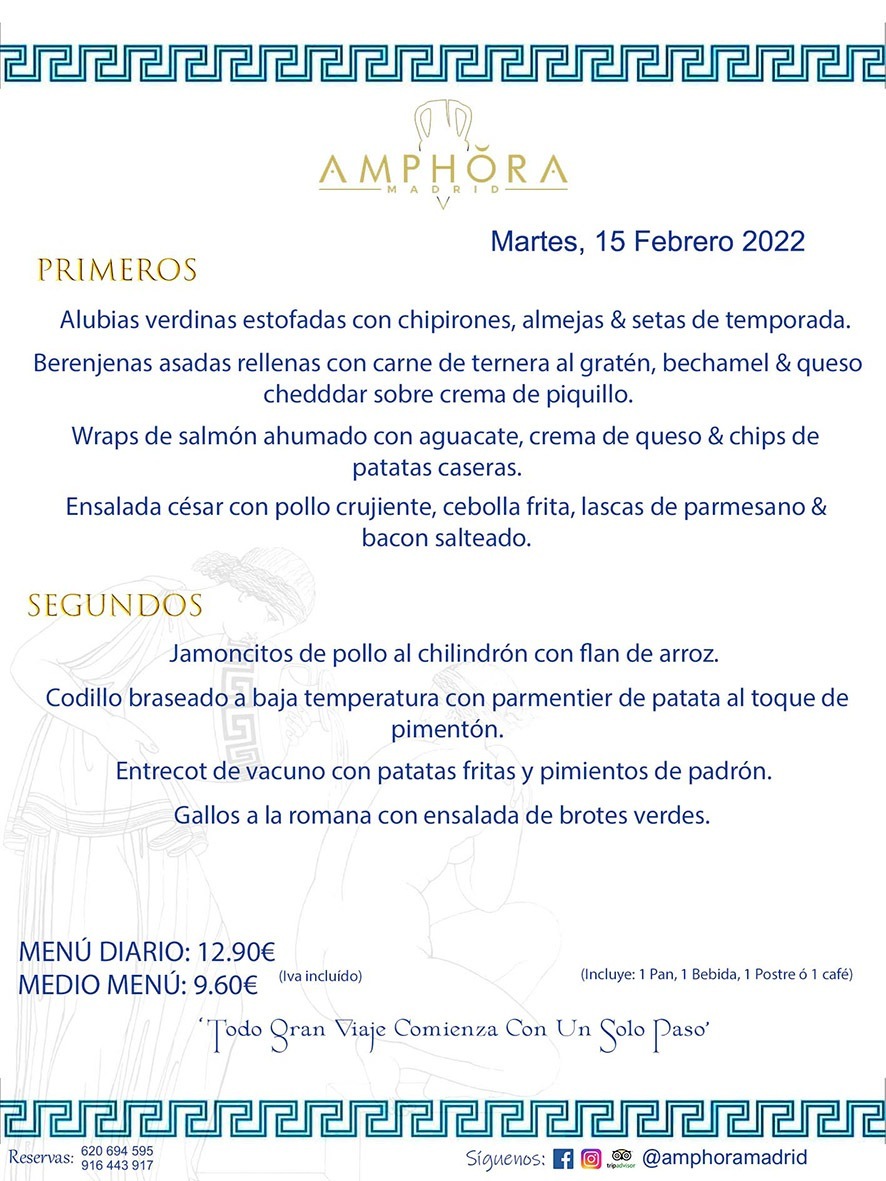 MENÚS DIARIOS MENÚS DEL DÍA MENU DEL DIA DEL MARTES 15 DE FEBRERO DE 2022 ALCORCÓN RESTAURANTE AMPHORA TERRAZA ALCORCÓN MADRID Av. Leganés, 54 28923 · Alcorcón · Madrid · España 91 644 39 17 620 694 595 https://youtu.be/HeULHal1yEY (Vea aquí nuestras instalaciones) https://www.amphoramadrid.com RESTAURANTE AMPHORA TERRAZA ALCORCÓN. MENUS FIN DE SEMANA ALCORCÓN, MENÚS DIARIOS ECONÓMICOS EN ALCORCÓN, MEJORES RESTAURANTES EN ALCORCÓN, TERRAZAS ALCORCON, COMER Y CENAR EN TERRAZA EN ALCORCÓN, RESTAURANTES CON TERRAZA, MEJORES TERRAZAS ALCORCÓN, COMER EN ALCORCON, RESTAURANTES GOURMET ALCORCÓN, MENUS FIN DE SEMANA ECONOMICOS ALCORCON, COMER AL AIRE LIBRE, MENUS ECONOMICOS ALCORCON, UNO DE LOS MEJORES RESTAURANTES DE ALCORCÓN Y ZONA SUR DE MADRID EN CALIDAD PRECIO. RESTAURANTE AMPHORA TERRAZA, ES UN ESPACIO GOURMET DONDE PODRÁ DEGUSTAR DEL MEJOR PRODUCTO CON UNA ELABORACIÓN CUIDADA Y CREATIVA. ADEMÁS, PODRÁ DISFRUTAR DE TODO TIPO DE BEBIDAS PREMIUM PREPARADAS POR NUESTRO BARTENDER, VERMUTS DELICIOSOS Y CERVEZAS DE CALIDAD, YA SEA EN EN EL INTERIOR DE NUESTRO RESTAURANTE O EN NUESTRA MARAVILLOSA TERRAZA. SOMOS POSIBLEMENTE UNO DE LOS MEJORES RESTAURANTES DE LA ZONA SUR EN RELACIÓN CALIDAD, PRECIO Y DECORACIÓN. #AMPHORAMADRID #TERRAZASALCORCÓN #MENUDELDIA #COMERENTERRAZA #MADRID #ALCORCÓN #TERRAZA #MENÚSDELDÍAALCORCÓN #MENÚDELDÍARESTAURANTES #COMERENALCORCÓN #MEJORESRESTAURANTESALCORCÓN #MENÚSECONÓMICOS #RESTAURANTESRECOMENDABLES #RESTAURANTESGOURMET #MENÚSECONÓMICOSALCORCÓN #COMERALAIRELIBRE #COMIDASCENASTERRAZASALCORCON #MENÚSDIARIOSALCORCÓN #MENÚDELDÍAHOY #CENARENTERRAZA #TERRAZASCONENCANTO #RESTAURANTESCONTERRAZA #CENARENALCORCÓN #MEJORESRESTAURANTES #RESTAURANTESCOPASALCORCÓN #COPASPREMIUMALCORCÓN #VERMUTALCORCÓN #GASTROBARALCORCÓN #CARNEBUEYALCORCONPARRILLABRASA #MENUECONÓMICO #GASTROBAR #MEJORTERRAZADEALCORCÓN #MENÚSVIERNESALCORCÓN #MENÚSABADOALCORCÓN #MENÚSDOMINGOALCORCÓN #MENÚSLUNESALCORCÓN #MENÚSMARTESALCORCÓN #MENÚSMIÉRCOLESALCORCÓN #MENÚSJUEVESALCORCÓN MEJOR CARNE A LA PARRILLA ALCORCÓN TOMAHAWK CARNE BUEY AUTÉNTICO ALCORCÓN RESTAURANTES PREMIUN LUJO COMIDA CREATIVA ELABORADA RESTAURANTE AMPHORA TERRAZA EN ALCORCÓN (MADRID) GASTROBAR ALCORCÓN MENÚS ECONÓMICOS DIARIOS DEL DÍA MENUS FIN DE SEMANA DE CALIDAD MEJOR MENÚ FIN DE SEMANA ALCORCÓN COMER CENAR EN TERRAZA TERRAZAS ZONA SUR COMIDAS AIRE LIBRE MEJOR CARNE PARRILLA ALCORCÓN.