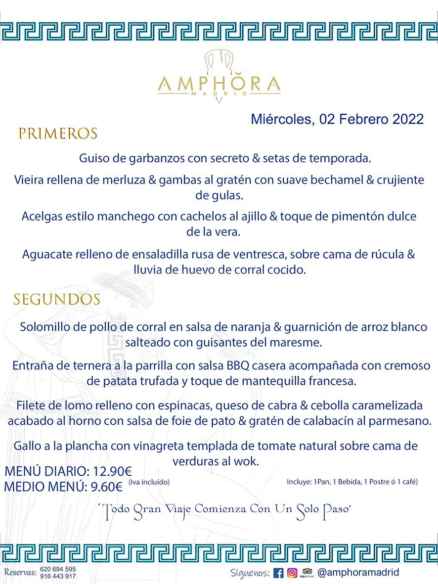 MENÚS DIARIOS MENÚS DEL DÍA MENU DEL DIA DEL MARTES 2 DE FEBRERO DE 2022 ALCORCÓN RESTAURANTE AMPHORA TERRAZA ALCORCÓN MADRID Av. Leganés, 54 28923 · Alcorcón · Madrid · España 91 644 39 17 620 694 595 https://youtu.be/HeULHal1yEY (Vea aquí nuestras instalaciones) https://www.amphoramadrid.com RESTAURANTE AMPHORA TERRAZA ALCORCÓN. MENUS FIN DE SEMANA ALCORCÓN, MENÚS DIARIOS ECONÓMICOS EN ALCORCÓN, MEJORES RESTAURANTES EN ALCORCÓN, TERRAZAS ALCORCON, COMER Y CENAR EN TERRAZA EN ALCORCÓN, RESTAURANTES CON TERRAZA, MEJORES TERRAZAS ALCORCÓN, COMER EN ALCORCON, RESTAURANTES GOURMET ALCORCÓN, MENUS FIN DE SEMANA ECONOMICOS ALCORCON, COMER AL AIRE LIBRE, MENUS ECONOMICOS ALCORCON, UNO DE LOS MEJORES RESTAURANTES DE ALCORCÓN Y ZONA SUR DE MADRID EN CALIDAD PRECIO. RESTAURANTE AMPHORA TERRAZA, ES UN ESPACIO GOURMET DONDE PODRÁ DEGUSTAR DEL MEJOR PRODUCTO CON UNA ELABORACIÓN CUIDADA Y CREATIVA. ADEMÁS, PODRÁ DISFRUTAR DE TODO TIPO DE BEBIDAS PREMIUM PREPARADAS POR NUESTRO BARTENDER, VERMUTS DELICIOSOS Y CERVEZAS DE CALIDAD, YA SEA EN EN EL INTERIOR DE NUESTRO RESTAURANTE O EN NUESTRA MARAVILLOSA TERRAZA. SOMOS POSIBLEMENTE UNO DE LOS MEJORES RESTAURANTES DE LA ZONA SUR EN RELACIÓN CALIDAD, PRECIO Y DECORACIÓN. #AMPHORAMADRID #TERRAZASALCORCÓN #MENUDELDIA #COMERENTERRAZA #MADRID #ALCORCÓN #TERRAZA #MENÚSDELDÍAALCORCÓN #MENÚDELDÍARESTAURANTES #COMERENALCORCÓN #MEJORESRESTAURANTESALCORCÓN #MENÚSECONÓMICOS #RESTAURANTESRECOMENDABLES #RESTAURANTESGOURMET #MENÚSECONÓMICOSALCORCÓN #COMERALAIRELIBRE #COMIDASCENASTERRAZASALCORCON #MENÚSDIARIOSALCORCÓN #MENÚDELDÍAHOY #CENARENTERRAZA #TERRAZASCONENCANTO #RESTAURANTESCONTERRAZA #CENARENALCORCÓN #MEJORESRESTAURANTES #RESTAURANTESCOPASALCORCÓN #COPASPREMIUMALCORCÓN #VERMUTALCORCÓN #GASTROBARALCORCÓN #CARNEBUEYALCORCONPARRILLABRASA #MENUECONÓMICO #GASTROBAR #MEJORTERRAZADEALCORCÓN #MENÚSVIERNESALCORCÓN #MENÚSABADOALCORCÓN #MENÚSDOMINGOALCORCÓN #MENÚSLUNESALCORCÓN #MENÚSMARTESALCORCÓN #MENÚSMIÉRCOLESALCORCÓN #MENÚSJUEVESALCORCÓN MEJOR CARNE A LA PARRILLA ALCORCÓN TOMAHAWK CARNE BUEY AUTÉNTICO ALCORCÓN RESTAURANTES PREMIUN LUJO COMIDA CREATIVA ELABORADA RESTAURANTE AMPHORA TERRAZA EN ALCORCÓN (MADRID) GASTROBAR ALCORCÓN MENÚS ECONÓMICOS DIARIOS DEL DÍA MENUS FIN DE SEMANA DE CALIDAD MEJOR MENÚ FIN DE SEMANA ALCORCÓN COMER CENAR EN TERRAZA TERRAZAS ZONA SUR COMIDAS AIRE LIBRE MEJOR CARNE PARRILLA ALCORCÓN.