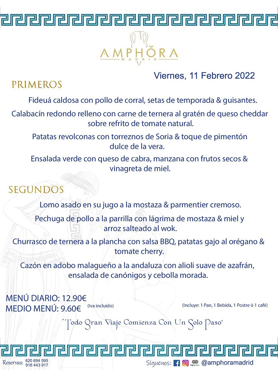 MENÚS DIARIOS MENÚS DEL DÍA MENU DEL DIA DEL VIERNES 11 DE FEBRERO DE 2022 ALCORCÓN RESTAURANTE AMPHORA TERRAZA ALCORCÓN MADRID Av. Leganés, 54 28923 · Alcorcón · Madrid · España 91 644 39 17 620 694 595 https://youtu.be/HeULHal1yEY (Vea aquí nuestras instalaciones) https://www.amphoramadrid.com RESTAURANTE AMPHORA TERRAZA ALCORCÓN. MENUS FIN DE SEMANA ALCORCÓN, MENÚS DIARIOS ECONÓMICOS EN ALCORCÓN, MEJORES RESTAURANTES EN ALCORCÓN, TERRAZAS ALCORCON, COMER Y CENAR EN TERRAZA EN ALCORCÓN, RESTAURANTES CON TERRAZA, MEJORES TERRAZAS ALCORCÓN, COMER EN ALCORCON, RESTAURANTES GOURMET ALCORCÓN, MENUS FIN DE SEMANA ECONOMICOS ALCORCON, COMER AL AIRE LIBRE, MENUS ECONOMICOS ALCORCON, UNO DE LOS MEJORES RESTAURANTES DE ALCORCÓN Y ZONA SUR DE MADRID EN CALIDAD PRECIO. RESTAURANTE AMPHORA TERRAZA, ES UN ESPACIO GOURMET DONDE PODRÁ DEGUSTAR DEL MEJOR PRODUCTO CON UNA ELABORACIÓN CUIDADA Y CREATIVA. ADEMÁS, PODRÁ DISFRUTAR DE TODO TIPO DE BEBIDAS PREMIUM PREPARADAS POR NUESTRO BARTENDER, VERMUTS DELICIOSOS Y CERVEZAS DE CALIDAD, YA SEA EN EN EL INTERIOR DE NUESTRO RESTAURANTE O EN NUESTRA MARAVILLOSA TERRAZA. SOMOS POSIBLEMENTE UNO DE LOS MEJORES RESTAURANTES DE LA ZONA SUR EN RELACIÓN CALIDAD, PRECIO Y DECORACIÓN. #AMPHORAMADRID #TERRAZASALCORCÓN #MENUDELDIA #COMERENTERRAZA #MADRID #ALCORCÓN #TERRAZA #MENÚSDELDÍAALCORCÓN #MENÚDELDÍARESTAURANTES #COMERENALCORCÓN #MEJORESRESTAURANTESALCORCÓN #MENÚSECONÓMICOS #RESTAURANTESRECOMENDABLES #RESTAURANTESGOURMET #MENÚSECONÓMICOSALCORCÓN #COMERALAIRELIBRE #COMIDASCENASTERRAZASALCORCON #MENÚSDIARIOSALCORCÓN #MENÚDELDÍAHOY #CENARENTERRAZA #TERRAZASCONENCANTO #RESTAURANTESCONTERRAZA #CENARENALCORCÓN #MEJORESRESTAURANTES #RESTAURANTESCOPASALCORCÓN #COPASPREMIUMALCORCÓN #VERMUTALCORCÓN #GASTROBARALCORCÓN #CARNEBUEYALCORCONPARRILLABRASA #MENUECONÓMICO #GASTROBAR #MEJORTERRAZADEALCORCÓN #MENÚSVIERNESALCORCÓN #MENÚSABADOALCORCÓN #MENÚSDOMINGOALCORCÓN #MENÚSLUNESALCORCÓN #MENÚSMARTESALCORCÓN #MENÚSMIÉRCOLESALCORCÓN #MENÚSJUEVESALCORCÓN MEJOR CARNE A LA PARRILLA ALCORCÓN TOMAHAWK CARNE BUEY AUTÉNTICO ALCORCÓN RESTAURANTES PREMIUN LUJO COMIDA CREATIVA ELABORADA RESTAURANTE AMPHORA TERRAZA EN ALCORCÓN (MADRID) GASTROBAR ALCORCÓN MENÚS ECONÓMICOS DIARIOS DEL DÍA MENUS FIN DE SEMANA DE CALIDAD MEJOR MENÚ FIN DE SEMANA ALCORCÓN COMER CENAR EN TERRAZA TERRAZAS ZONA SUR COMIDAS AIRE LIBRE MEJOR CARNE PARRILLA ALCORCÓN.