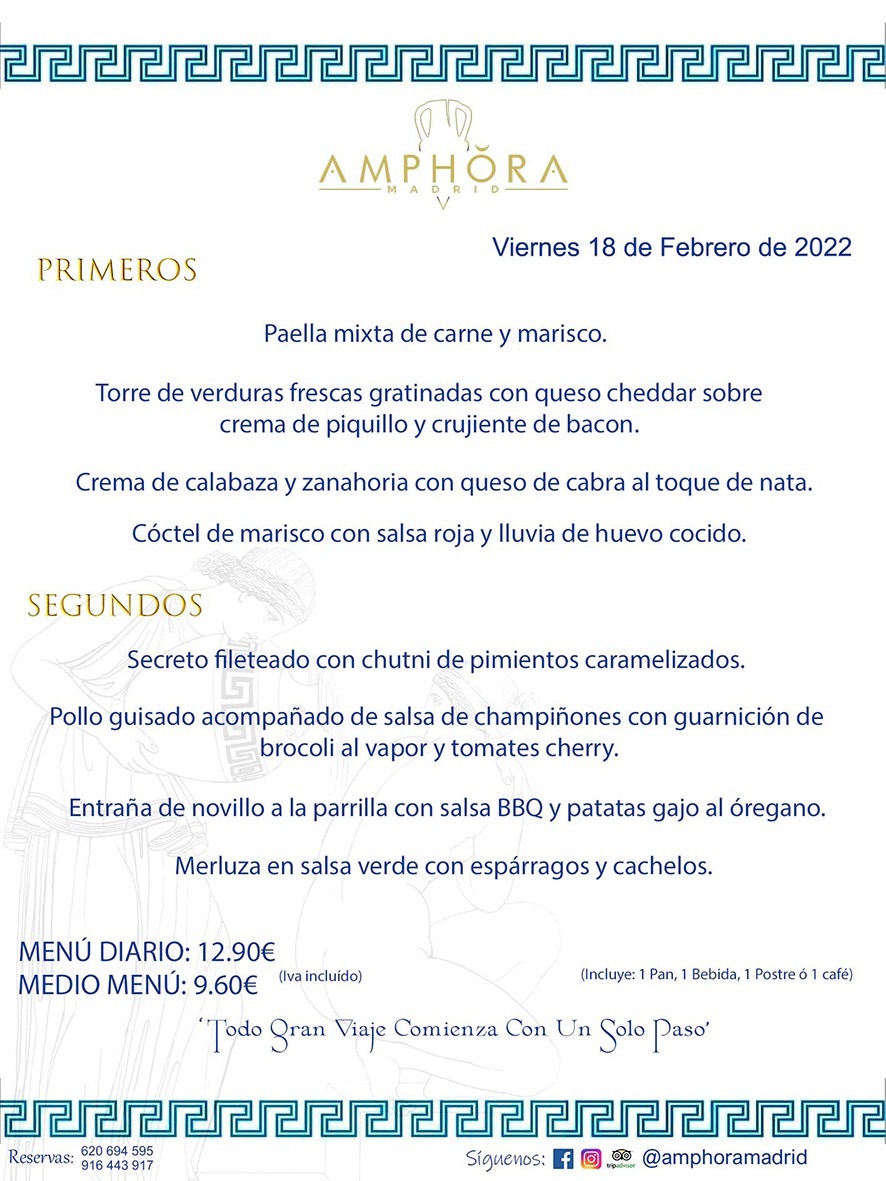 MENÚS DIARIOS MENÚS DEL DÍA MENU DEL DIA DEL VIERNES 18 DE FEBRERO DE 2022 ALCORCÓN RESTAURANTE AMPHORA TERRAZA ALCORCÓN MADRID Av. Leganés, 54 28923 · Alcorcón · Madrid · España 91 644 39 17 620 694 595 https://youtu.be/HeULHal1yEY (Vea aquí nuestras instalaciones) https://www.amphoramadrid.com RESTAURANTE AMPHORA TERRAZA ALCORCÓN. MENUS FIN DE SEMANA ALCORCÓN, MENÚS DIARIOS ECONÓMICOS EN ALCORCÓN, MEJORES RESTAURANTES EN ALCORCÓN, TERRAZAS ALCORCON, COMER Y CENAR EN TERRAZA EN ALCORCÓN, RESTAURANTES CON TERRAZA, MEJORES TERRAZAS ALCORCÓN, COMER EN ALCORCON, RESTAURANTES GOURMET ALCORCÓN, MENUS FIN DE SEMANA ECONOMICOS ALCORCON, COMER AL AIRE LIBRE, MENUS ECONOMICOS ALCORCON, UNO DE LOS MEJORES RESTAURANTES DE ALCORCÓN Y ZONA SUR DE MADRID EN CALIDAD PRECIO. RESTAURANTE AMPHORA TERRAZA, ES UN ESPACIO GOURMET DONDE PODRÁ DEGUSTAR DEL MEJOR PRODUCTO CON UNA ELABORACIÓN CUIDADA Y CREATIVA. ADEMÁS, PODRÁ DISFRUTAR DE TODO TIPO DE BEBIDAS PREMIUM PREPARADAS POR NUESTRO BARTENDER, VERMUTS DELICIOSOS Y CERVEZAS DE CALIDAD, YA SEA EN EN EL INTERIOR DE NUESTRO RESTAURANTE O EN NUESTRA MARAVILLOSA TERRAZA. SOMOS POSIBLEMENTE UNO DE LOS MEJORES RESTAURANTES DE LA ZONA SUR EN RELACIÓN CALIDAD, PRECIO Y DECORACIÓN. #AMPHORAMADRID #TERRAZASALCORCÓN #MENUDELDIA #COMERENTERRAZA #MADRID #ALCORCÓN #TERRAZA #MENÚSDELDÍAALCORCÓN #MENÚDELDÍARESTAURANTES #COMERENALCORCÓN #MEJORESRESTAURANTESALCORCÓN #MENÚSECONÓMICOS #RESTAURANTESRECOMENDABLES #RESTAURANTESGOURMET #MENÚSECONÓMICOSALCORCÓN #COMERALAIRELIBRE #COMIDASCENASTERRAZASALCORCON #MENÚSDIARIOSALCORCÓN #MENÚDELDÍAHOY #CENARENTERRAZA #TERRAZASCONENCANTO #RESTAURANTESCONTERRAZA #CENARENALCORCÓN #MEJORESRESTAURANTES #RESTAURANTESCOPASALCORCÓN #COPASPREMIUMALCORCÓN #VERMUTALCORCÓN #GASTROBARALCORCÓN #CARNEBUEYALCORCONPARRILLABRASA #MENUECONÓMICO #GASTROBAR #MEJORTERRAZADEALCORCÓN #MENÚSVIERNESALCORCÓN #MENÚSABADOALCORCÓN #MENÚSDOMINGOALCORCÓN #MENÚSLUNESALCORCÓN #MENÚSMARTESALCORCÓN #MENÚSMIÉRCOLESALCORCÓN #MENÚSJUEVESALCORCÓN MEJOR CARNE A LA PARRILLA ALCORCÓN TOMAHAWK CARNE BUEY AUTÉNTICO ALCORCÓN RESTAURANTES PREMIUN LUJO COMIDA CREATIVA ELABORADA RESTAURANTE AMPHORA TERRAZA EN ALCORCÓN (MADRID) GASTROBAR ALCORCÓN MENÚS ECONÓMICOS DIARIOS DEL DÍA MENUS FIN DE SEMANA DE CALIDAD MEJOR MENÚ FIN DE SEMANA ALCORCÓN COMER CENAR EN TERRAZA TERRAZAS ZONA SUR COMIDAS AIRE LIBRE MEJOR CARNE PARRILLA ALCORCÓN.