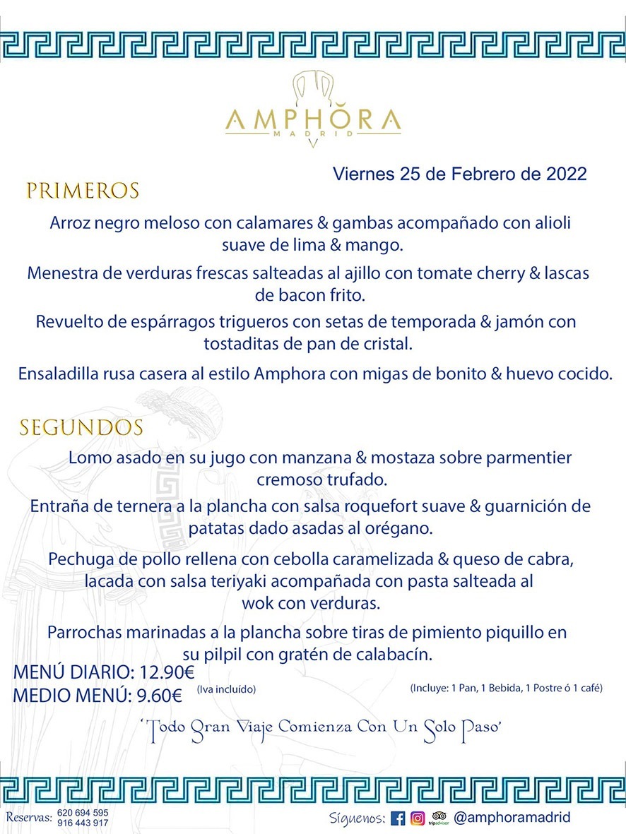 MENÚS DIARIOS MENÚS DEL DÍA MENU DEL DIA DEL VIERNES 25 DE FEBRERO DE 2022 ALCORCÓN RESTAURANTE AMPHORA TERRAZA ALCORCÓN MADRID Av. Leganés, 54 28923 · Alcorcón · Madrid · España 91 644 39 17 620 694 595 https://youtu.be/HeULHal1yEY (Vea aquí nuestras instalaciones) https://www.amphoramadrid.com RESTAURANTE AMPHORA TERRAZA ALCORCÓN. MENUS FIN DE SEMANA ALCORCÓN, MENÚS DIARIOS ECONÓMICOS EN ALCORCÓN, MEJORES RESTAURANTES EN ALCORCÓN, TERRAZAS ALCORCON, COMER Y CENAR EN TERRAZA EN ALCORCÓN, RESTAURANTES CON TERRAZA, MEJORES TERRAZAS ALCORCÓN, COMER EN ALCORCON, RESTAURANTES GOURMET ALCORCÓN, MENUS FIN DE SEMANA ECONOMICOS ALCORCON, COMER AL AIRE LIBRE, MENUS ECONOMICOS ALCORCON, UNO DE LOS MEJORES RESTAURANTES DE ALCORCÓN Y ZONA SUR DE MADRID EN CALIDAD PRECIO. RESTAURANTE AMPHORA TERRAZA, ES UN ESPACIO GOURMET DONDE PODRÁ DEGUSTAR DEL MEJOR PRODUCTO CON UNA ELABORACIÓN CUIDADA Y CREATIVA. ADEMÁS, PODRÁ DISFRUTAR DE TODO TIPO DE BEBIDAS PREMIUM PREPARADAS POR NUESTRO BARTENDER, VERMUTS DELICIOSOS Y CERVEZAS DE CALIDAD, YA SEA EN EN EL INTERIOR DE NUESTRO RESTAURANTE O EN NUESTRA MARAVILLOSA TERRAZA. SOMOS POSIBLEMENTE UNO DE LOS MEJORES RESTAURANTES DE LA ZONA SUR EN RELACIÓN CALIDAD, PRECIO Y DECORACIÓN. #AMPHORAMADRID #TERRAZASALCORCÓN #MENUDELDIA #COMERENTERRAZA #MADRID #ALCORCÓN #TERRAZA #MENÚSDELDÍAALCORCÓN #MENÚDELDÍARESTAURANTES #COMERENALCORCÓN #MEJORESRESTAURANTESALCORCÓN #MENÚSECONÓMICOS #RESTAURANTESRECOMENDABLES #RESTAURANTESGOURMET #MENÚSECONÓMICOSALCORCÓN #COMERALAIRELIBRE #COMIDASCENASTERRAZASALCORCON #MENÚSDIARIOSALCORCÓN #MENÚDELDÍAHOY #CENARENTERRAZA #TERRAZASCONENCANTO #RESTAURANTESCONTERRAZA #CENARENALCORCÓN #MEJORESRESTAURANTES #RESTAURANTESCOPASALCORCÓN #COPASPREMIUMALCORCÓN #VERMUTALCORCÓN #GASTROBARALCORCÓN #CARNEBUEYALCORCONPARRILLABRASA #MENUECONÓMICO #GASTROBAR #MEJORTERRAZADEALCORCÓN #MENÚSVIERNESALCORCÓN #MENÚSABADOALCORCÓN #MENÚSDOMINGOALCORCÓN #MENÚSLUNESALCORCÓN #MENÚSMARTESALCORCÓN #MENÚSMIÉRCOLESALCORCÓN #MENÚSJUEVESALCORCÓN MEJOR CARNE A LA PARRILLA ALCORCÓN TOMAHAWK CARNE BUEY AUTÉNTICO ALCORCÓN RESTAURANTES PREMIUN LUJO COMIDA CREATIVA ELABORADA RESTAURANTE AMPHORA TERRAZA EN ALCORCÓN (MADRID) GASTROBAR ALCORCÓN MENÚS ECONÓMICOS DIARIOS DEL DÍA MENUS FIN DE SEMANA DE CALIDAD MEJOR MENÚ FIN DE SEMANA ALCORCÓN COMER CENAR EN TERRAZA TERRAZAS ZONA SUR COMIDAS AIRE LIBRE MEJOR CARNE PARRILLA ALCORCÓN.