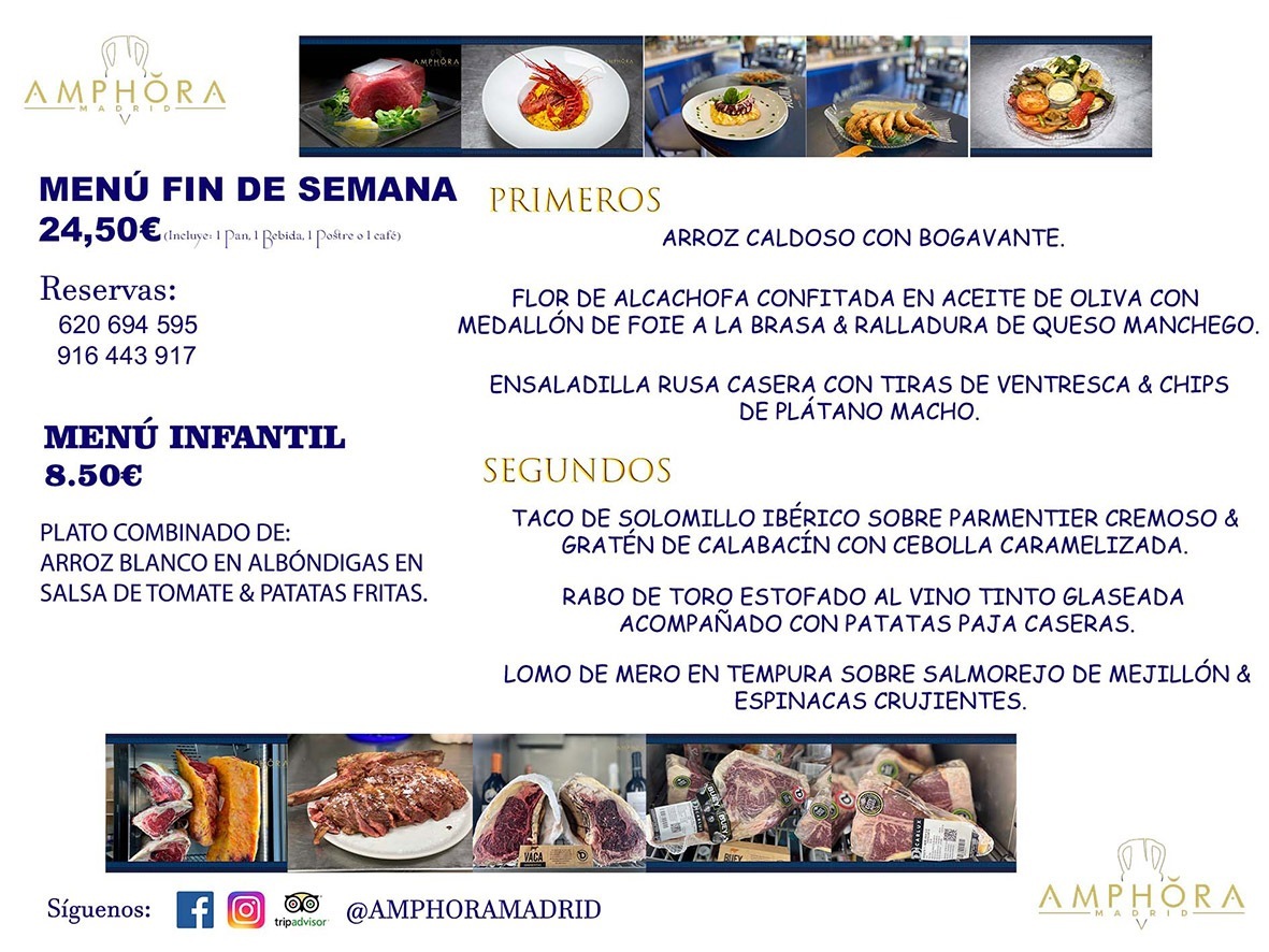 MENÚS FIN DE SEMANA ECONOMICOS DIARIOS MENÚ DEL DÍA SÁBADO 2 Y DOMINGO 3 DE ABRIL DE 2022 ALCORCÓN RESTAURANTE AMPHORA TERRAZA ALCORCÓN MADRID Av. Leganés, 54 28923 · Alcorcón · Madrid · España 91 644 39 17 620 694 595 https://youtu.be/HeULHal1yEY (Vea aquí nuestras instalaciones) https://www.amphoramadrid.com RESTAURANTE AMPHORA TERRAZA ALCORCÓN. MENUS FIN DE SEMANA ALCORCÓN, MENÚS DIARIOS ECONÓMICOS EN ALCORCÓN, MEJORES RESTAURANTES EN ALCORCÓN, TERRAZAS ALCORCON, COMER Y CENAR EN TERRAZA EN ALCORCÓN, RESTAURANTES CON TERRAZA, MEJORES TERRAZAS ALCORCÓN, COMER EN ALCORCON, RESTAURANTES GOURMET ALCORCÓN, MENUS FIN DE SEMANA ECONOMICOS ALCORCON, COMER AL AIRE LIBRE, MENUS ECONOMICOS ALCORCON, UNO DE LOS MEJORES RESTAURANTES DE ALCORCÓN Y ZONA SUR DE MADRID EN CALIDAD PRECIO. RESTAURANTE AMPHORA TERRAZA, ES UN ESPACIO GOURMET DONDE PODRÁ DEGUSTAR DEL MEJOR PRODUCTO CON UNA ELABORACIÓN CUIDADA Y CREATIVA. ADEMÁS, PODRÁ DISFRUTAR DE TODO TIPO DE BEBIDAS PREMIUM PREPARADAS POR NUESTRO BARTENDER, VERMUTS DELICIOSOS Y CERVEZAS DE CALIDAD, YA SEA EN EN EL INTERIOR DE NUESTRO RESTAURANTE O EN NUESTRA MARAVILLOSA TERRAZA. SOMOS POSIBLEMENTE UNO DE LOS MEJORES RESTAURANTES DE LA ZONA SUR EN RELACIÓN CALIDAD, PRECIO Y DECORACIÓN. #AMPHORAMADRID #TERRAZASALCORCÓN #MENUDELDIA #COMERENTERRAZA #MADRID #ALCORCÓN #TERRAZA #MENÚSDELDÍAALCORCÓN #MENÚDELDÍARESTAURANTES #COMERENALCORCÓN #MEJORESRESTAURANTESALCORCÓN #MENÚSECONÓMICOS #RESTAURANTESRECOMENDABLES #RESTAURANTESGOURMET #MENÚSECONÓMICOSALCORCÓN #COMERALAIRELIBRE #COMIDASCENASTERRAZASALCORCON #MENÚSDIARIOSALCORCÓN #MENÚDELDÍAHOY #CENARENTERRAZA #TERRAZASCONENCANTO #RESTAURANTESCONTERRAZA #CENARENALCORCÓN #MEJORESRESTAURANTES #RESTAURANTESCOPASALCORCÓN #COPASPREMIUMALCORCÓN #VERMUTALCORCÓN #GASTROBARALCORCÓN #CARNEBUEYALCORCONPARRILLABRASA #MENUECONÓMICO #GASTROBAR #MEJORTERRAZADEALCORCÓN #MENÚSVIERNESALCORCÓN #MENÚSABADOALCORCÓN #MENÚSDOMINGOALCORCÓN #MENÚSLUNESALCORCÓN #MENÚSMARTESALCORCÓN #MENÚSMIÉRCOLESALCORCÓN #MENÚSJUEVESALCORCÓN MEJOR CARNE A LA PARRILLA ALCORCÓN TOMAHAWK CARNE BUEY AUTÉNTICO ALCORCÓN RESTAURANTES PREMIUN LUJO COMIDA CREATIVA ELABORADA RESTAURANTE AMPHORA TERRAZA EN ALCORCÓN (MADRID) GASTROBAR ALCORCÓN MENÚS ECONÓMICOS DIARIOS DEL DÍA MENUS FIN DE SEMANA DE CALIDAD MEJOR MENÚ FIN DE SEMANA ALCORCÓN COMER CENAR EN TERRAZA TERRAZAS ZONA SUR COMIDAS AIRE LIBRE MEJOR CARNE PARRILLA ALCORCÓN.