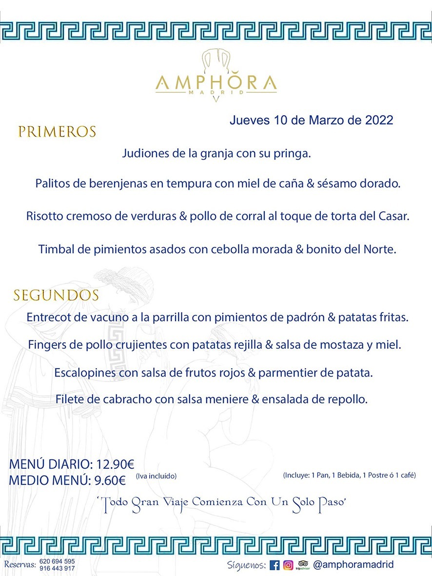 MENÚS DIARIOS MENÚS DEL DÍA MENU DEL DIA DEL JUEVES 10 DE MARZO DE 2022 ALCORCÓN RESTAURANTE AMPHORA TERRAZA ALCORCÓN MADRID Av. Leganés, 54 28923 · Alcorcón · Madrid · España 91 644 39 17 620 694 595 https://youtu.be/HeULHal1yEY (Vea aquí nuestras instalaciones) https://www.amphoramadrid.com RESTAURANTE AMPHORA TERRAZA ALCORCÓN. MENUS FIN DE SEMANA ALCORCÓN, MENÚS DIARIOS ECONÓMICOS EN ALCORCÓN, MEJORES RESTAURANTES EN ALCORCÓN, TERRAZAS ALCORCON, COMER Y CENAR EN TERRAZA EN ALCORCÓN, RESTAURANTES CON TERRAZA, MEJORES TERRAZAS ALCORCÓN, COMER EN ALCORCON, RESTAURANTES GOURMET ALCORCÓN, MENUS FIN DE SEMANA ECONOMICOS ALCORCON, COMER AL AIRE LIBRE, MENUS ECONOMICOS ALCORCON, UNO DE LOS MEJORES RESTAURANTES DE ALCORCÓN Y ZONA SUR DE MADRID EN CALIDAD PRECIO. RESTAURANTE AMPHORA TERRAZA, ES UN ESPACIO GOURMET DONDE PODRÁ DEGUSTAR DEL MEJOR PRODUCTO CON UNA ELABORACIÓN CUIDADA Y CREATIVA. ADEMÁS, PODRÁ DISFRUTAR DE TODO TIPO DE BEBIDAS PREMIUM PREPARADAS POR NUESTRO BARTENDER, VERMUTS DELICIOSOS Y CERVEZAS DE CALIDAD, YA SEA EN EN EL INTERIOR DE NUESTRO RESTAURANTE O EN NUESTRA MARAVILLOSA TERRAZA. SOMOS POSIBLEMENTE UNO DE LOS MEJORES RESTAURANTES DE LA ZONA SUR EN RELACIÓN CALIDAD, PRECIO Y DECORACIÓN. #AMPHORAMADRID #TERRAZASALCORCÓN #MENUDELDIA #COMERENTERRAZA #MADRID #ALCORCÓN #TERRAZA #MENÚSDELDÍAALCORCÓN #MENÚDELDÍARESTAURANTES #COMERENALCORCÓN #MEJORESRESTAURANTESALCORCÓN #MENÚSECONÓMICOS #RESTAURANTESRECOMENDABLES #RESTAURANTESGOURMET #MENÚSECONÓMICOSALCORCÓN #COMERALAIRELIBRE #COMIDASCENASTERRAZASALCORCON #MENÚSDIARIOSALCORCÓN #MENÚDELDÍAHOY #CENARENTERRAZA #TERRAZASCONENCANTO #RESTAURANTESCONTERRAZA #CENARENALCORCÓN #MEJORESRESTAURANTES #RESTAURANTESCOPASALCORCÓN #COPASPREMIUMALCORCÓN #VERMUTALCORCÓN #GASTROBARALCORCÓN #CARNEBUEYALCORCONPARRILLABRASA #MENUECONÓMICO #GASTROBAR #MEJORTERRAZADEALCORCÓN #MENÚSVIERNESALCORCÓN #MENÚSABADOALCORCÓN #MENÚSDOMINGOALCORCÓN #MENÚSLUNESALCORCÓN #MENÚSMARTESALCORCÓN #MENÚSMIÉRCOLESALCORCÓN #MENÚSJUEVESALCORCÓN MEJOR CARNE A LA PARRILLA ALCORCÓN TOMAHAWK CARNE BUEY AUTÉNTICO ALCORCÓN RESTAURANTES PREMIUN LUJO COMIDA CREATIVA ELABORADA RESTAURANTE AMPHORA TERRAZA EN ALCORCÓN (MADRID) GASTROBAR ALCORCÓN MENÚS ECONÓMICOS DIARIOS DEL DÍA MENUS FIN DE SEMANA DE CALIDAD MEJOR MENÚ FIN DE SEMANA ALCORCÓN COMER CENAR EN TERRAZA TERRAZAS ZONA SUR COMIDAS AIRE LIBRE MEJOR CARNE PARRILLA ALCORCÓN.