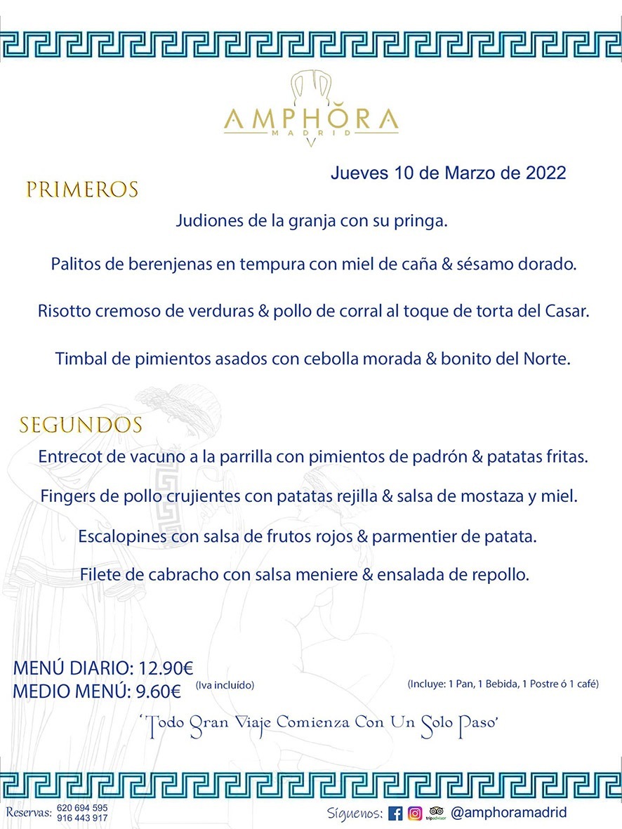 MENÚS DIARIOS MENÚS DEL DÍA MENU DEL DIA DEL JUEVES 10 DE MARZO DE 2022 ALCORCÓN RESTAURANTE AMPHORA TERRAZA ALCORCÓN MADRID Av. Leganés, 54 28923 · Alcorcón · Madrid · España 91 644 39 17 620 694 595 https://youtu.be/HeULHal1yEY (Vea aquí nuestras instalaciones) https://www.amphoramadrid.com RESTAURANTE AMPHORA TERRAZA ALCORCÓN. MENUS FIN DE SEMANA ALCORCÓN, MENÚS DIARIOS ECONÓMICOS EN ALCORCÓN, MEJORES RESTAURANTES EN ALCORCÓN, TERRAZAS ALCORCON, COMER Y CENAR EN TERRAZA EN ALCORCÓN, RESTAURANTES CON TERRAZA, MEJORES TERRAZAS ALCORCÓN, COMER EN ALCORCON, RESTAURANTES GOURMET ALCORCÓN, MENUS FIN DE SEMANA ECONOMICOS ALCORCON, COMER AL AIRE LIBRE, MENUS ECONOMICOS ALCORCON, UNO DE LOS MEJORES RESTAURANTES DE ALCORCÓN Y ZONA SUR DE MADRID EN CALIDAD PRECIO. RESTAURANTE AMPHORA TERRAZA, ES UN ESPACIO GOURMET DONDE PODRÁ DEGUSTAR DEL MEJOR PRODUCTO CON UNA ELABORACIÓN CUIDADA Y CREATIVA. ADEMÁS, PODRÁ DISFRUTAR DE TODO TIPO DE BEBIDAS PREMIUM PREPARADAS POR NUESTRO BARTENDER, VERMUTS DELICIOSOS Y CERVEZAS DE CALIDAD, YA SEA EN EN EL INTERIOR DE NUESTRO RESTAURANTE O EN NUESTRA MARAVILLOSA TERRAZA. SOMOS POSIBLEMENTE UNO DE LOS MEJORES RESTAURANTES DE LA ZONA SUR EN RELACIÓN CALIDAD, PRECIO Y DECORACIÓN. #AMPHORAMADRID #TERRAZASALCORCÓN #MENUDELDIA #COMERENTERRAZA #MADRID #ALCORCÓN #TERRAZA #MENÚSDELDÍAALCORCÓN #MENÚDELDÍARESTAURANTES #COMERENALCORCÓN #MEJORESRESTAURANTESALCORCÓN #MENÚSECONÓMICOS #RESTAURANTESRECOMENDABLES #RESTAURANTESGOURMET #MENÚSECONÓMICOSALCORCÓN #COMERALAIRELIBRE #COMIDASCENASTERRAZASALCORCON #MENÚSDIARIOSALCORCÓN #MENÚDELDÍAHOY #CENARENTERRAZA #TERRAZASCONENCANTO #RESTAURANTESCONTERRAZA #CENARENALCORCÓN #MEJORESRESTAURANTES #RESTAURANTESCOPASALCORCÓN #COPASPREMIUMALCORCÓN #VERMUTALCORCÓN #GASTROBARALCORCÓN #CARNEBUEYALCORCONPARRILLABRASA #MENUECONÓMICO #GASTROBAR #MEJORTERRAZADEALCORCÓN #MENÚSVIERNESALCORCÓN #MENÚSABADOALCORCÓN #MENÚSDOMINGOALCORCÓN #MENÚSLUNESALCORCÓN #MENÚSMARTESALCORCÓN #MENÚSMIÉRCOLESALCORCÓN #MENÚSJUEVESALCORCÓN MEJOR CARNE A LA PARRILLA ALCORCÓN TOMAHAWK CARNE BUEY AUTÉNTICO ALCORCÓN RESTAURANTES PREMIUN LUJO COMIDA CREATIVA ELABORADA RESTAURANTE AMPHORA TERRAZA EN ALCORCÓN (MADRID) GASTROBAR ALCORCÓN MENÚS ECONÓMICOS DIARIOS DEL DÍA MENUS FIN DE SEMANA DE CALIDAD MEJOR MENÚ FIN DE SEMANA ALCORCÓN COMER CENAR EN TERRAZA TERRAZAS ZONA SUR COMIDAS AIRE LIBRE MEJOR CARNE PARRILLA ALCORCÓN.