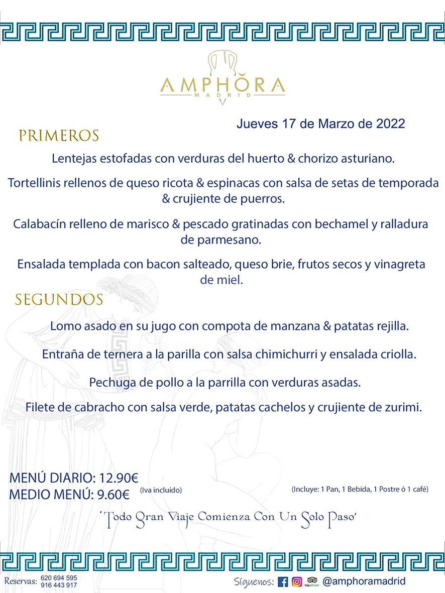 MENÚS DIARIOS MENÚS DEL DÍA MENU DEL DIA DEL JUEVES 17 DE MARZO DE 2022 ALCORCÓN RESTAURANTE AMPHORA TERRAZA ALCORCÓN MADRID Av. Leganés, 54 28923 · Alcorcón · Madrid · España 91 644 39 17 620 694 595 https://youtu.be/HeULHal1yEY (Vea aquí nuestras instalaciones) https://www.amphoramadrid.com RESTAURANTE AMPHORA TERRAZA ALCORCÓN. MENUS FIN DE SEMANA ALCORCÓN, MENÚS DIARIOS ECONÓMICOS EN ALCORCÓN, MEJORES RESTAURANTES EN ALCORCÓN, TERRAZAS ALCORCON, COMER Y CENAR EN TERRAZA EN ALCORCÓN, RESTAURANTES CON TERRAZA, MEJORES TERRAZAS ALCORCÓN, COMER EN ALCORCON, RESTAURANTES GOURMET ALCORCÓN, MENUS FIN DE SEMANA ECONOMICOS ALCORCON, COMER AL AIRE LIBRE, MENUS ECONOMICOS ALCORCON, UNO DE LOS MEJORES RESTAURANTES DE ALCORCÓN Y ZONA SUR DE MADRID EN CALIDAD PRECIO. RESTAURANTE AMPHORA TERRAZA, ES UN ESPACIO GOURMET DONDE PODRÁ DEGUSTAR DEL MEJOR PRODUCTO CON UNA ELABORACIÓN CUIDADA Y CREATIVA. ADEMÁS, PODRÁ DISFRUTAR DE TODO TIPO DE BEBIDAS PREMIUM PREPARADAS POR NUESTRO BARTENDER, VERMUTS DELICIOSOS Y CERVEZAS DE CALIDAD, YA SEA EN EN EL INTERIOR DE NUESTRO RESTAURANTE O EN NUESTRA MARAVILLOSA TERRAZA. SOMOS POSIBLEMENTE UNO DE LOS MEJORES RESTAURANTES DE LA ZONA SUR EN RELACIÓN CALIDAD, PRECIO Y DECORACIÓN. #AMPHORAMADRID #TERRAZASALCORCÓN #MENUDELDIA #COMERENTERRAZA #MADRID #ALCORCÓN #TERRAZA #MENÚSDELDÍAALCORCÓN #MENÚDELDÍARESTAURANTES #COMERENALCORCÓN #MEJORESRESTAURANTESALCORCÓN #MENÚSECONÓMICOS #RESTAURANTESRECOMENDABLES #RESTAURANTESGOURMET #MENÚSECONÓMICOSALCORCÓN #COMERALAIRELIBRE #COMIDASCENASTERRAZASALCORCON #MENÚSDIARIOSALCORCÓN #MENÚDELDÍAHOY #CENARENTERRAZA #TERRAZASCONENCANTO #RESTAURANTESCONTERRAZA #CENARENALCORCÓN #MEJORESRESTAURANTES #RESTAURANTESCOPASALCORCÓN #COPASPREMIUMALCORCÓN #VERMUTALCORCÓN #GASTROBARALCORCÓN #CARNEBUEYALCORCONPARRILLABRASA #MENUECONÓMICO #GASTROBAR #MEJORTERRAZADEALCORCÓN #MENÚSVIERNESALCORCÓN #MENÚSABADOALCORCÓN #MENÚSDOMINGOALCORCÓN #MENÚSLUNESALCORCÓN #MENÚSMARTESALCORCÓN #MENÚSMIÉRCOLESALCORCÓN #MENÚSJUEVESALCORCÓN MEJOR CARNE A LA PARRILLA ALCORCÓN TOMAHAWK CARNE BUEY AUTÉNTICO ALCORCÓN RESTAURANTES PREMIUN LUJO COMIDA CREATIVA ELABORADA RESTAURANTE AMPHORA TERRAZA EN ALCORCÓN (MADRID) GASTROBAR ALCORCÓN MENÚS ECONÓMICOS DIARIOS DEL DÍA MENUS FIN DE SEMANA DE CALIDAD MEJOR MENÚ FIN DE SEMANA ALCORCÓN COMER CENAR EN TERRAZA TERRAZAS ZONA SUR COMIDAS AIRE LIBRE MEJOR CARNE PARRILLA ALCORCÓN.