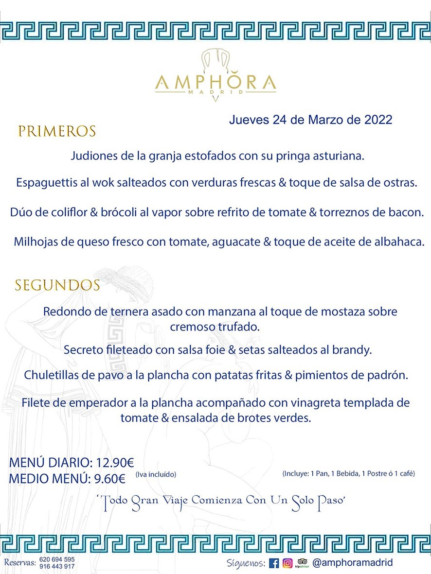 MENÚS DIARIOS MENÚS DEL DÍA MENU DEL DIA DEL JUEVES 24 DE MARZO DE 2022 ALCORCÓN RESTAURANTE AMPHORA TERRAZA ALCORCÓN MADRID Av. Leganés, 54 28923 · Alcorcón · Madrid · España 91 644 39 17 620 694 595 https://youtu.be/HeULHal1yEY (Vea aquí nuestras instalaciones) https://www.amphoramadrid.com RESTAURANTE AMPHORA TERRAZA ALCORCÓN. MENUS FIN DE SEMANA ALCORCÓN, MENÚS DIARIOS ECONÓMICOS EN ALCORCÓN, MEJORES RESTAURANTES EN ALCORCÓN, TERRAZAS ALCORCON, COMER Y CENAR EN TERRAZA EN ALCORCÓN, RESTAURANTES CON TERRAZA, MEJORES TERRAZAS ALCORCÓN, COMER EN ALCORCON, RESTAURANTES GOURMET ALCORCÓN, MENUS FIN DE SEMANA ECONOMICOS ALCORCON, COMER AL AIRE LIBRE, MENUS ECONOMICOS ALCORCON, UNO DE LOS MEJORES RESTAURANTES DE ALCORCÓN Y ZONA SUR DE MADRID EN CALIDAD PRECIO. RESTAURANTE AMPHORA TERRAZA, ES UN ESPACIO GOURMET DONDE PODRÁ DEGUSTAR DEL MEJOR PRODUCTO CON UNA ELABORACIÓN CUIDADA Y CREATIVA. ADEMÁS, PODRÁ DISFRUTAR DE TODO TIPO DE BEBIDAS PREMIUM PREPARADAS POR NUESTRO BARTENDER, VERMUTS DELICIOSOS Y CERVEZAS DE CALIDAD, YA SEA EN EN EL INTERIOR DE NUESTRO RESTAURANTE O EN NUESTRA MARAVILLOSA TERRAZA. SOMOS POSIBLEMENTE UNO DE LOS MEJORES RESTAURANTES DE LA ZONA SUR EN RELACIÓN CALIDAD, PRECIO Y DECORACIÓN. #AMPHORAMADRID #TERRAZASALCORCÓN #MENUDELDIA #COMERENTERRAZA #MADRID #ALCORCÓN #TERRAZA #MENÚSDELDÍAALCORCÓN #MENÚDELDÍARESTAURANTES #COMERENALCORCÓN #MEJORESRESTAURANTESALCORCÓN #MENÚSECONÓMICOS #RESTAURANTESRECOMENDABLES #RESTAURANTESGOURMET #MENÚSECONÓMICOSALCORCÓN #COMERALAIRELIBRE #COMIDASCENASTERRAZASALCORCON #MENÚSDIARIOSALCORCÓN #MENÚDELDÍAHOY #CENARENTERRAZA #TERRAZASCONENCANTO #RESTAURANTESCONTERRAZA #CENARENALCORCÓN #MEJORESRESTAURANTES #RESTAURANTESCOPASALCORCÓN #COPASPREMIUMALCORCÓN #VERMUTALCORCÓN #GASTROBARALCORCÓN #CARNEBUEYALCORCONPARRILLABRASA #MENUECONÓMICO #GASTROBAR #MEJORTERRAZADEALCORCÓN #MENÚSVIERNESALCORCÓN #MENÚSABADOALCORCÓN #MENÚSDOMINGOALCORCÓN #MENÚSLUNESALCORCÓN #MENÚSMARTESALCORCÓN #MENÚSMIÉRCOLESALCORCÓN #MENÚSJUEVESALCORCÓN MEJOR CARNE A LA PARRILLA ALCORCÓN TOMAHAWK CARNE BUEY AUTÉNTICO ALCORCÓN RESTAURANTES PREMIUN LUJO COMIDA CREATIVA ELABORADA RESTAURANTE AMPHORA TERRAZA EN ALCORCÓN (MADRID) GASTROBAR ALCORCÓN MENÚS ECONÓMICOS DIARIOS DEL DÍA MENUS FIN DE SEMANA DE CALIDAD MEJOR MENÚ FIN DE SEMANA ALCORCÓN COMER CENAR EN TERRAZA TERRAZAS ZONA SUR COMIDAS AIRE LIBRE MEJOR CARNE PARRILLA ALCORCÓN.