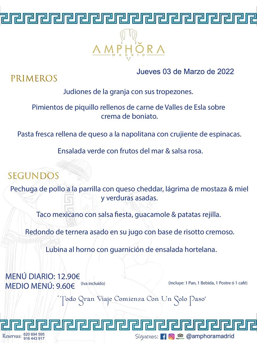 MENÚS DIARIOS MENÚS DEL DÍA MENU DEL DIA DEL JUEVES 3 DE MARZO DE 2022 ALCORCÓN RESTAURANTE AMPHORA TERRAZA ALCORCÓN MADRID Av. Leganés, 54 28923 · Alcorcón · Madrid · España 91 644 39 17 620 694 595 https://youtu.be/HeULHal1yEY (Vea aquí nuestras instalaciones) https://www.amphoramadrid.com RESTAURANTE AMPHORA TERRAZA ALCORCÓN. MENUS FIN DE SEMANA ALCORCÓN, MENÚS DIARIOS ECONÓMICOS EN ALCORCÓN, MEJORES RESTAURANTES EN ALCORCÓN, TERRAZAS ALCORCON, COMER Y CENAR EN TERRAZA EN ALCORCÓN, RESTAURANTES CON TERRAZA, MEJORES TERRAZAS ALCORCÓN, COMER EN ALCORCON, RESTAURANTES GOURMET ALCORCÓN, MENUS FIN DE SEMANA ECONOMICOS ALCORCON, COMER AL AIRE LIBRE, MENUS ECONOMICOS ALCORCON, UNO DE LOS MEJORES RESTAURANTES DE ALCORCÓN Y ZONA SUR DE MADRID EN CALIDAD PRECIO. RESTAURANTE AMPHORA TERRAZA, ES UN ESPACIO GOURMET DONDE PODRÁ DEGUSTAR DEL MEJOR PRODUCTO CON UNA ELABORACIÓN CUIDADA Y CREATIVA. ADEMÁS, PODRÁ DISFRUTAR DE TODO TIPO DE BEBIDAS PREMIUM PREPARADAS POR NUESTRO BARTENDER, VERMUTS DELICIOSOS Y CERVEZAS DE CALIDAD, YA SEA EN EN EL INTERIOR DE NUESTRO RESTAURANTE O EN NUESTRA MARAVILLOSA TERRAZA. SOMOS POSIBLEMENTE UNO DE LOS MEJORES RESTAURANTES DE LA ZONA SUR EN RELACIÓN CALIDAD, PRECIO Y DECORACIÓN. #AMPHORAMADRID #TERRAZASALCORCÓN #MENUDELDIA #COMERENTERRAZA #MADRID #ALCORCÓN #TERRAZA #MENÚSDELDÍAALCORCÓN #MENÚDELDÍARESTAURANTES #COMERENALCORCÓN #MEJORESRESTAURANTESALCORCÓN #MENÚSECONÓMICOS #RESTAURANTESRECOMENDABLES #RESTAURANTESGOURMET #MENÚSECONÓMICOSALCORCÓN #COMERALAIRELIBRE #COMIDASCENASTERRAZASALCORCON #MENÚSDIARIOSALCORCÓN #MENÚDELDÍAHOY #CENARENTERRAZA #TERRAZASCONENCANTO #RESTAURANTESCONTERRAZA #CENARENALCORCÓN #MEJORESRESTAURANTES #RESTAURANTESCOPASALCORCÓN #COPASPREMIUMALCORCÓN #VERMUTALCORCÓN #GASTROBARALCORCÓN #CARNEBUEYALCORCONPARRILLABRASA #MENUECONÓMICO #GASTROBAR #MEJORTERRAZADEALCORCÓN #MENÚSVIERNESALCORCÓN #MENÚSABADOALCORCÓN #MENÚSDOMINGOALCORCÓN #MENÚSLUNESALCORCÓN #MENÚSMARTESALCORCÓN #MENÚSMIÉRCOLESALCORCÓN #MENÚSJUEVESALCORCÓN MEJOR CARNE A LA PARRILLA ALCORCÓN TOMAHAWK CARNE BUEY AUTÉNTICO ALCORCÓN RESTAURANTES PREMIUN LUJO COMIDA CREATIVA ELABORADA RESTAURANTE AMPHORA TERRAZA EN ALCORCÓN (MADRID) GASTROBAR ALCORCÓN MENÚS ECONÓMICOS DIARIOS DEL DÍA MENUS FIN DE SEMANA DE CALIDAD MEJOR MENÚ FIN DE SEMANA ALCORCÓN COMER CENAR EN TERRAZA TERRAZAS ZONA SUR COMIDAS AIRE LIBRE MEJOR CARNE PARRILLA ALCORCÓN.