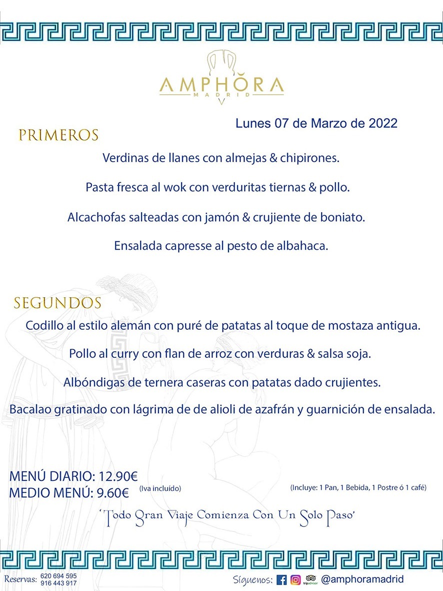 MENÚS DIARIOS MENÚS DEL DÍA MENU DEL DIA DEL LUNES 7 DE MARZO DE 2022 ALCORCÓN RESTAURANTE AMPHORA TERRAZA ALCORCÓN MADRID Av. Leganés, 54 28923 · Alcorcón · Madrid · España 91 644 39 17 620 694 595 https://youtu.be/HeULHal1yEY (Vea aquí nuestras instalaciones) https://www.amphoramadrid.com RESTAURANTE AMPHORA TERRAZA ALCORCÓN. MENUS FIN DE SEMANA ALCORCÓN, MENÚS DIARIOS ECONÓMICOS EN ALCORCÓN, MEJORES RESTAURANTES EN ALCORCÓN, TERRAZAS ALCORCON, COMER Y CENAR EN TERRAZA EN ALCORCÓN, RESTAURANTES CON TERRAZA, MEJORES TERRAZAS ALCORCÓN, COMER EN ALCORCON, RESTAURANTES GOURMET ALCORCÓN, MENUS FIN DE SEMANA ECONOMICOS ALCORCON, COMER AL AIRE LIBRE, MENUS ECONOMICOS ALCORCON, UNO DE LOS MEJORES RESTAURANTES DE ALCORCÓN Y ZONA SUR DE MADRID EN CALIDAD PRECIO. RESTAURANTE AMPHORA TERRAZA, ES UN ESPACIO GOURMET DONDE PODRÁ DEGUSTAR DEL MEJOR PRODUCTO CON UNA ELABORACIÓN CUIDADA Y CREATIVA. ADEMÁS, PODRÁ DISFRUTAR DE TODO TIPO DE BEBIDAS PREMIUM PREPARADAS POR NUESTRO BARTENDER, VERMUTS DELICIOSOS Y CERVEZAS DE CALIDAD, YA SEA EN EN EL INTERIOR DE NUESTRO RESTAURANTE O EN NUESTRA MARAVILLOSA TERRAZA. SOMOS POSIBLEMENTE UNO DE LOS MEJORES RESTAURANTES DE LA ZONA SUR EN RELACIÓN CALIDAD, PRECIO Y DECORACIÓN. #AMPHORAMADRID #TERRAZASALCORCÓN #MENUDELDIA #COMERENTERRAZA #MADRID #ALCORCÓN #TERRAZA #MENÚSDELDÍAALCORCÓN #MENÚDELDÍARESTAURANTES #COMERENALCORCÓN #MEJORESRESTAURANTESALCORCÓN #MENÚSECONÓMICOS #RESTAURANTESRECOMENDABLES #RESTAURANTESGOURMET #MENÚSECONÓMICOSALCORCÓN #COMERALAIRELIBRE #COMIDASCENASTERRAZASALCORCON #MENÚSDIARIOSALCORCÓN #MENÚDELDÍAHOY #CENARENTERRAZA #TERRAZASCONENCANTO #RESTAURANTESCONTERRAZA #CENARENALCORCÓN #MEJORESRESTAURANTES #RESTAURANTESCOPASALCORCÓN #COPASPREMIUMALCORCÓN #VERMUTALCORCÓN #GASTROBARALCORCÓN #CARNEBUEYALCORCONPARRILLABRASA #MENUECONÓMICO #GASTROBAR #MEJORTERRAZADEALCORCÓN #MENÚSVIERNESALCORCÓN #MENÚSABADOALCORCÓN #MENÚSDOMINGOALCORCÓN #MENÚSLUNESALCORCÓN #MENÚSMARTESALCORCÓN #MENÚSMIÉRCOLESALCORCÓN #MENÚSJUEVESALCORCÓN MEJOR CARNE A LA PARRILLA ALCORCÓN TOMAHAWK CARNE BUEY AUTÉNTICO ALCORCÓN RESTAURANTES PREMIUN LUJO COMIDA CREATIVA ELABORADA RESTAURANTE AMPHORA TERRAZA EN ALCORCÓN (MADRID) GASTROBAR ALCORCÓN MENÚS ECONÓMICOS DIARIOS DEL DÍA MENUS FIN DE SEMANA DE CALIDAD MEJOR MENÚ FIN DE SEMANA ALCORCÓN COMER CENAR EN TERRAZA TERRAZAS ZONA SUR COMIDAS AIRE LIBRE MEJOR CARNE PARRILLA ALCORCÓN.