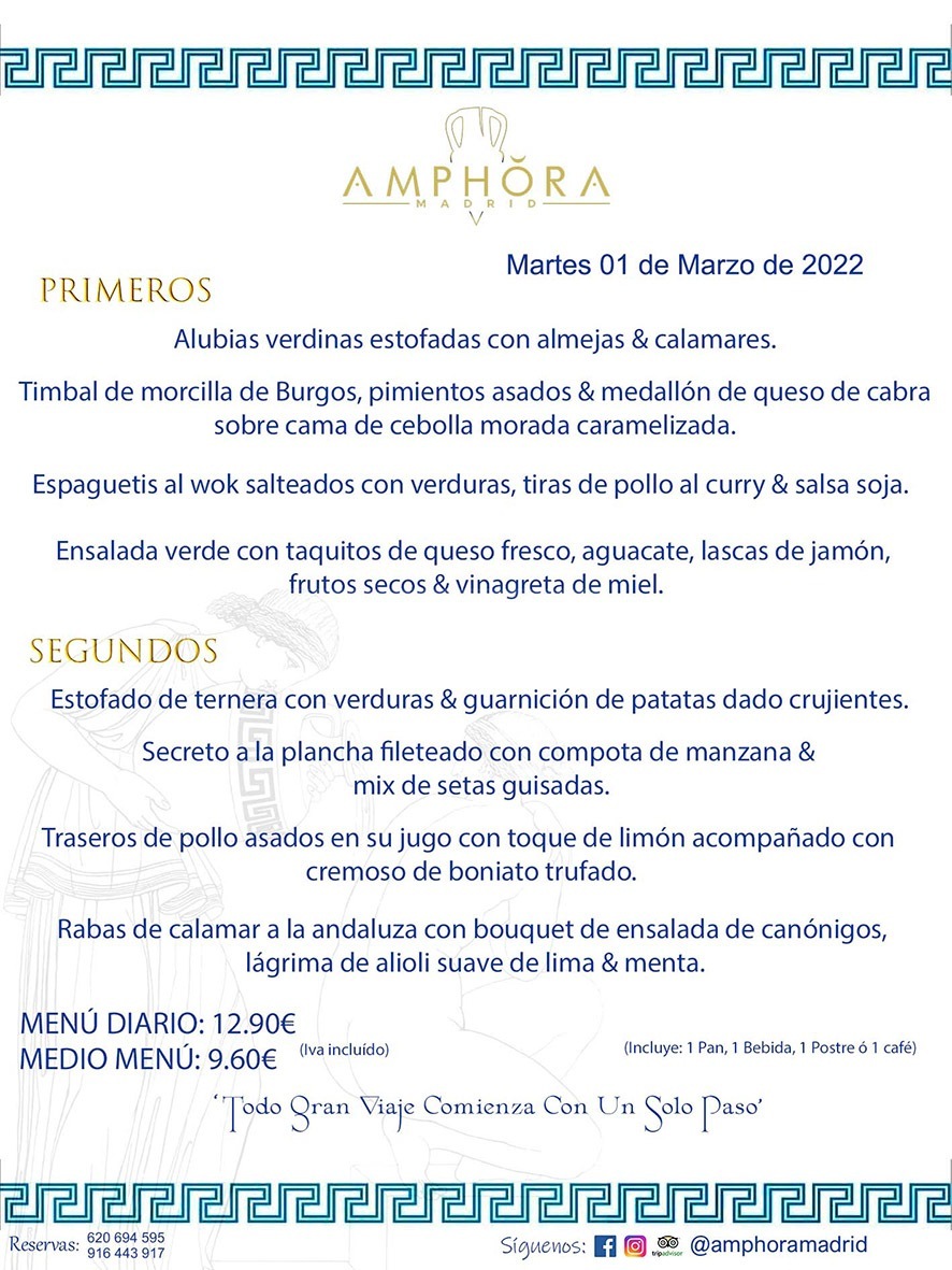 MENÚS DIARIOS MENÚS DEL DÍA MENU DEL DIA DEL MARTES 1 DE MARZO DE 2022 ALCORCÓN RESTAURANTE AMPHORA TERRAZA ALCORCÓN MADRID Av. Leganés, 54 28923 · Alcorcón · Madrid · España 91 644 39 17 620 694 595 https://youtu.be/HeULHal1yEY (Vea aquí nuestras instalaciones) https://www.amphoramadrid.com RESTAURANTE AMPHORA TERRAZA ALCORCÓN. MENUS FIN DE SEMANA ALCORCÓN, MENÚS DIARIOS ECONÓMICOS EN ALCORCÓN, MEJORES RESTAURANTES EN ALCORCÓN, TERRAZAS ALCORCON, COMER Y CENAR EN TERRAZA EN ALCORCÓN, RESTAURANTES CON TERRAZA, MEJORES TERRAZAS ALCORCÓN, COMER EN ALCORCON, RESTAURANTES GOURMET ALCORCÓN, MENUS FIN DE SEMANA ECONOMICOS ALCORCON, COMER AL AIRE LIBRE, MENUS ECONOMICOS ALCORCON, UNO DE LOS MEJORES RESTAURANTES DE ALCORCÓN Y ZONA SUR DE MADRID EN CALIDAD PRECIO. RESTAURANTE AMPHORA TERRAZA, ES UN ESPACIO GOURMET DONDE PODRÁ DEGUSTAR DEL MEJOR PRODUCTO CON UNA ELABORACIÓN CUIDADA Y CREATIVA. ADEMÁS, PODRÁ DISFRUTAR DE TODO TIPO DE BEBIDAS PREMIUM PREPARADAS POR NUESTRO BARTENDER, VERMUTS DELICIOSOS Y CERVEZAS DE CALIDAD, YA SEA EN EN EL INTERIOR DE NUESTRO RESTAURANTE O EN NUESTRA MARAVILLOSA TERRAZA. SOMOS POSIBLEMENTE UNO DE LOS MEJORES RESTAURANTES DE LA ZONA SUR EN RELACIÓN CALIDAD, PRECIO Y DECORACIÓN. #AMPHORAMADRID #TERRAZASALCORCÓN #MENUDELDIA #COMERENTERRAZA #MADRID #ALCORCÓN #TERRAZA #MENÚSDELDÍAALCORCÓN #MENÚDELDÍARESTAURANTES #COMERENALCORCÓN #MEJORESRESTAURANTESALCORCÓN #MENÚSECONÓMICOS #RESTAURANTESRECOMENDABLES #RESTAURANTESGOURMET #MENÚSECONÓMICOSALCORCÓN #COMERALAIRELIBRE #COMIDASCENASTERRAZASALCORCON #MENÚSDIARIOSALCORCÓN #MENÚDELDÍAHOY #CENARENTERRAZA #TERRAZASCONENCANTO #RESTAURANTESCONTERRAZA #CENARENALCORCÓN #MEJORESRESTAURANTES #RESTAURANTESCOPASALCORCÓN #COPASPREMIUMALCORCÓN #VERMUTALCORCÓN #GASTROBARALCORCÓN #CARNEBUEYALCORCONPARRILLABRASA #MENUECONÓMICO #GASTROBAR #MEJORTERRAZADEALCORCÓN #MENÚSVIERNESALCORCÓN #MENÚSABADOALCORCÓN #MENÚSDOMINGOALCORCÓN #MENÚSLUNESALCORCÓN #MENÚSMARTESALCORCÓN #MENÚSMIÉRCOLESALCORCÓN #MENÚSJUEVESALCORCÓN MEJOR CARNE A LA PARRILLA ALCORCÓN TOMAHAWK CARNE BUEY AUTÉNTICO ALCORCÓN RESTAURANTES PREMIUN LUJO COMIDA CREATIVA ELABORADA RESTAURANTE AMPHORA TERRAZA EN ALCORCÓN (MADRID) GASTROBAR ALCORCÓN MENÚS ECONÓMICOS DIARIOS DEL DÍA MENUS FIN DE SEMANA DE CALIDAD MEJOR MENÚ FIN DE SEMANA ALCORCÓN COMER CENAR EN TERRAZA TERRAZAS ZONA SUR COMIDAS AIRE LIBRE MEJOR CARNE PARRILLA ALCORCÓN.