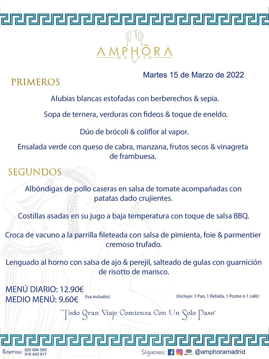 MENÚS DIARIOS MENÚS DEL DÍA MENU DEL DIA DEL MARTES 15 DE MARZO DE 2022 ALCORCÓN RESTAURANTE AMPHORA TERRAZA ALCORCÓN MADRID Av. Leganés, 54 28923 · Alcorcón · Madrid · España 91 644 39 17 620 694 595 https://youtu.be/HeULHal1yEY (Vea aquí nuestras instalaciones) https://www.amphoramadrid.com RESTAURANTE AMPHORA TERRAZA ALCORCÓN. MENUS FIN DE SEMANA ALCORCÓN, MENÚS DIARIOS ECONÓMICOS EN ALCORCÓN, MEJORES RESTAURANTES EN ALCORCÓN, TERRAZAS ALCORCON, COMER Y CENAR EN TERRAZA EN ALCORCÓN, RESTAURANTES CON TERRAZA, MEJORES TERRAZAS ALCORCÓN, COMER EN ALCORCON, RESTAURANTES GOURMET ALCORCÓN, MENUS FIN DE SEMANA ECONOMICOS ALCORCON, COMER AL AIRE LIBRE, MENUS ECONOMICOS ALCORCON, UNO DE LOS MEJORES RESTAURANTES DE ALCORCÓN Y ZONA SUR DE MADRID EN CALIDAD PRECIO. RESTAURANTE AMPHORA TERRAZA, ES UN ESPACIO GOURMET DONDE PODRÁ DEGUSTAR DEL MEJOR PRODUCTO CON UNA ELABORACIÓN CUIDADA Y CREATIVA. ADEMÁS, PODRÁ DISFRUTAR DE TODO TIPO DE BEBIDAS PREMIUM PREPARADAS POR NUESTRO BARTENDER, VERMUTS DELICIOSOS Y CERVEZAS DE CALIDAD, YA SEA EN EN EL INTERIOR DE NUESTRO RESTAURANTE O EN NUESTRA MARAVILLOSA TERRAZA. SOMOS POSIBLEMENTE UNO DE LOS MEJORES RESTAURANTES DE LA ZONA SUR EN RELACIÓN CALIDAD, PRECIO Y DECORACIÓN. #AMPHORAMADRID #TERRAZASALCORCÓN #MENUDELDIA #COMERENTERRAZA #MADRID #ALCORCÓN #TERRAZA #MENÚSDELDÍAALCORCÓN #MENÚDELDÍARESTAURANTES #COMERENALCORCÓN #MEJORESRESTAURANTESALCORCÓN #MENÚSECONÓMICOS #RESTAURANTESRECOMENDABLES #RESTAURANTESGOURMET #MENÚSECONÓMICOSALCORCÓN #COMERALAIRELIBRE #COMIDASCENASTERRAZASALCORCON #MENÚSDIARIOSALCORCÓN #MENÚDELDÍAHOY #CENARENTERRAZA #TERRAZASCONENCANTO #RESTAURANTESCONTERRAZA #CENARENALCORCÓN #MEJORESRESTAURANTES #RESTAURANTESCOPASALCORCÓN #COPASPREMIUMALCORCÓN #VERMUTALCORCÓN #GASTROBARALCORCÓN #CARNEBUEYALCORCONPARRILLABRASA #MENUECONÓMICO #GASTROBAR #MEJORTERRAZADEALCORCÓN #MENÚSVIERNESALCORCÓN #MENÚSABADOALCORCÓN #MENÚSDOMINGOALCORCÓN #MENÚSLUNESALCORCÓN #MENÚSMARTESALCORCÓN #MENÚSMIÉRCOLESALCORCÓN #MENÚSJUEVESALCORCÓN MEJOR CARNE A LA PARRILLA ALCORCÓN TOMAHAWK CARNE BUEY AUTÉNTICO ALCORCÓN RESTAURANTES PREMIUN LUJO COMIDA CREATIVA ELABORADA RESTAURANTE AMPHORA TERRAZA EN ALCORCÓN (MADRID) GASTROBAR ALCORCÓN MENÚS ECONÓMICOS DIARIOS DEL DÍA MENUS FIN DE SEMANA DE CALIDAD MEJOR MENÚ FIN DE SEMANA ALCORCÓN COMER CENAR EN TERRAZA TERRAZAS ZONA SUR COMIDAS AIRE LIBRE MEJOR CARNE PARRILLA ALCORCÓN.