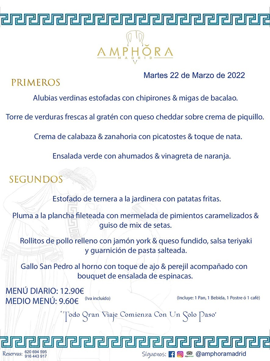 MENÚS DIARIOS MENÚS DEL DÍA MENU DEL DIA DEL MARTES 22 DE MARZO DE 2022 ALCORCÓN RESTAURANTE AMPHORA TERRAZA ALCORCÓN MADRID Av. Leganés, 54 28923 · Alcorcón · Madrid · España 91 644 39 17 620 694 595 https://youtu.be/HeULHal1yEY (Vea aquí nuestras instalaciones) https://www.amphoramadrid.com RESTAURANTE AMPHORA TERRAZA ALCORCÓN. MENUS FIN DE SEMANA ALCORCÓN, MENÚS DIARIOS ECONÓMICOS EN ALCORCÓN, MEJORES RESTAURANTES EN ALCORCÓN, TERRAZAS ALCORCON, COMER Y CENAR EN TERRAZA EN ALCORCÓN, RESTAURANTES CON TERRAZA, MEJORES TERRAZAS ALCORCÓN, COMER EN ALCORCON, RESTAURANTES GOURMET ALCORCÓN, MENUS FIN DE SEMANA ECONOMICOS ALCORCON, COMER AL AIRE LIBRE, MENUS ECONOMICOS ALCORCON, UNO DE LOS MEJORES RESTAURANTES DE ALCORCÓN Y ZONA SUR DE MADRID EN CALIDAD PRECIO. RESTAURANTE AMPHORA TERRAZA, ES UN ESPACIO GOURMET DONDE PODRÁ DEGUSTAR DEL MEJOR PRODUCTO CON UNA ELABORACIÓN CUIDADA Y CREATIVA. ADEMÁS, PODRÁ DISFRUTAR DE TODO TIPO DE BEBIDAS PREMIUM PREPARADAS POR NUESTRO BARTENDER, VERMUTS DELICIOSOS Y CERVEZAS DE CALIDAD, YA SEA EN EN EL INTERIOR DE NUESTRO RESTAURANTE O EN NUESTRA MARAVILLOSA TERRAZA. SOMOS POSIBLEMENTE UNO DE LOS MEJORES RESTAURANTES DE LA ZONA SUR EN RELACIÓN CALIDAD, PRECIO Y DECORACIÓN. #AMPHORAMADRID #TERRAZASALCORCÓN #MENUDELDIA #COMERENTERRAZA #MADRID #ALCORCÓN #TERRAZA #MENÚSDELDÍAALCORCÓN #MENÚDELDÍARESTAURANTES #COMERENALCORCÓN #MEJORESRESTAURANTESALCORCÓN #MENÚSECONÓMICOS #RESTAURANTESRECOMENDABLES #RESTAURANTESGOURMET #MENÚSECONÓMICOSALCORCÓN #COMERALAIRELIBRE #COMIDASCENASTERRAZASALCORCON #MENÚSDIARIOSALCORCÓN #MENÚDELDÍAHOY #CENARENTERRAZA #TERRAZASCONENCANTO #RESTAURANTESCONTERRAZA #CENARENALCORCÓN #MEJORESRESTAURANTES #RESTAURANTESCOPASALCORCÓN #COPASPREMIUMALCORCÓN #VERMUTALCORCÓN #GASTROBARALCORCÓN #CARNEBUEYALCORCONPARRILLABRASA #MENUECONÓMICO #GASTROBAR #MEJORTERRAZADEALCORCÓN #MENÚSVIERNESALCORCÓN #MENÚSABADOALCORCÓN #MENÚSDOMINGOALCORCÓN #MENÚSLUNESALCORCÓN #MENÚSMARTESALCORCÓN #MENÚSMIÉRCOLESALCORCÓN #MENÚSJUEVESALCORCÓN MEJOR CARNE A LA PARRILLA ALCORCÓN TOMAHAWK CARNE BUEY AUTÉNTICO ALCORCÓN RESTAURANTES PREMIUN LUJO COMIDA CREATIVA ELABORADA RESTAURANTE AMPHORA TERRAZA EN ALCORCÓN (MADRID) GASTROBAR ALCORCÓN MENÚS ECONÓMICOS DIARIOS DEL DÍA MENUS FIN DE SEMANA DE CALIDAD MEJOR MENÚ FIN DE SEMANA ALCORCÓN COMER CENAR EN TERRAZA TERRAZAS ZONA SUR COMIDAS AIRE LIBRE MEJOR CARNE PARRILLA ALCORCÓN.