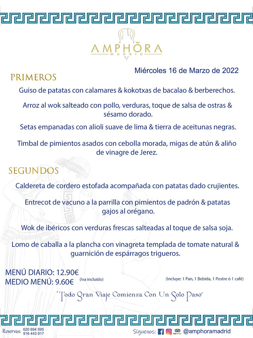 MENÚS DIARIOS MENÚS DEL DÍA MENU DEL DIA DEL MIÉRCOLES 16 DE MARZO DE 2022 ALCORCÓN RESTAURANTE AMPHORA TERRAZA ALCORCÓN MADRID Av. Leganés, 54 28923 · Alcorcón · Madrid · España 91 644 39 17 620 694 595 https://youtu.be/HeULHal1yEY (Vea aquí nuestras instalaciones) https://www.amphoramadrid.com RESTAURANTE AMPHORA TERRAZA ALCORCÓN. MENUS FIN DE SEMANA ALCORCÓN, MENÚS DIARIOS ECONÓMICOS EN ALCORCÓN, MEJORES RESTAURANTES EN ALCORCÓN, TERRAZAS ALCORCON, COMER Y CENAR EN TERRAZA EN ALCORCÓN, RESTAURANTES CON TERRAZA, MEJORES TERRAZAS ALCORCÓN, COMER EN ALCORCON, RESTAURANTES GOURMET ALCORCÓN, MENUS FIN DE SEMANA ECONOMICOS ALCORCON, COMER AL AIRE LIBRE, MENUS ECONOMICOS ALCORCON, UNO DE LOS MEJORES RESTAURANTES DE ALCORCÓN Y ZONA SUR DE MADRID EN CALIDAD PRECIO. RESTAURANTE AMPHORA TERRAZA, ES UN ESPACIO GOURMET DONDE PODRÁ DEGUSTAR DEL MEJOR PRODUCTO CON UNA ELABORACIÓN CUIDADA Y CREATIVA. ADEMÁS, PODRÁ DISFRUTAR DE TODO TIPO DE BEBIDAS PREMIUM PREPARADAS POR NUESTRO BARTENDER, VERMUTS DELICIOSOS Y CERVEZAS DE CALIDAD, YA SEA EN EN EL INTERIOR DE NUESTRO RESTAURANTE O EN NUESTRA MARAVILLOSA TERRAZA. SOMOS POSIBLEMENTE UNO DE LOS MEJORES RESTAURANTES DE LA ZONA SUR EN RELACIÓN CALIDAD, PRECIO Y DECORACIÓN. #AMPHORAMADRID #TERRAZASALCORCÓN #MENUDELDIA #COMERENTERRAZA #MADRID #ALCORCÓN #TERRAZA #MENÚSDELDÍAALCORCÓN #MENÚDELDÍARESTAURANTES #COMERENALCORCÓN #MEJORESRESTAURANTESALCORCÓN #MENÚSECONÓMICOS #RESTAURANTESRECOMENDABLES #RESTAURANTESGOURMET #MENÚSECONÓMICOSALCORCÓN #COMERALAIRELIBRE #COMIDASCENASTERRAZASALCORCON #MENÚSDIARIOSALCORCÓN #MENÚDELDÍAHOY #CENARENTERRAZA #TERRAZASCONENCANTO #RESTAURANTESCONTERRAZA #CENARENALCORCÓN #MEJORESRESTAURANTES #RESTAURANTESCOPASALCORCÓN #COPASPREMIUMALCORCÓN #VERMUTALCORCÓN #GASTROBARALCORCÓN #CARNEBUEYALCORCONPARRILLABRASA #MENUECONÓMICO #GASTROBAR #MEJORTERRAZADEALCORCÓN #MENÚSVIERNESALCORCÓN #MENÚSABADOALCORCÓN #MENÚSDOMINGOALCORCÓN #MENÚSLUNESALCORCÓN #MENÚSMARTESALCORCÓN #MENÚSMIÉRCOLESALCORCÓN #MENÚSJUEVESALCORCÓN MEJOR CARNE A LA PARRILLA ALCORCÓN TOMAHAWK CARNE BUEY AUTÉNTICO ALCORCÓN RESTAURANTES PREMIUN LUJO COMIDA CREATIVA ELABORADA RESTAURANTE AMPHORA TERRAZA EN ALCORCÓN (MADRID) GASTROBAR ALCORCÓN MENÚS ECONÓMICOS DIARIOS DEL DÍA MENUS FIN DE SEMANA DE CALIDAD MEJOR MENÚ FIN DE SEMANA ALCORCÓN COMER CENAR EN TERRAZA TERRAZAS ZONA SUR COMIDAS AIRE LIBRE MEJOR CARNE PARRILLA ALCORCÓN.