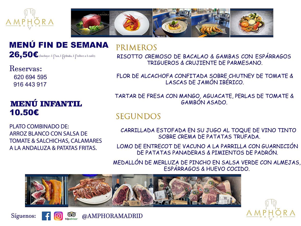 MENÚS FIN DE SEMANA SANTA ECONOMICOS DIARIOS MENÚ DEL DÍA JUEVES 14 VIERNES 15 SÁBADO 16 Y DOMINGO 17 DE ABRIL DE 2022 ALCORCÓN RESTAURANTE AMPHORA TERRAZA ALCORCÓN MADRID Av. Leganés, 54 28923 · Alcorcón · Madrid · España 91 644 39 17 620 694 595 https://youtu.be/HeULHal1yEY (Vea aquí nuestras instalaciones) https://www.amphoramadrid.com RESTAURANTE AMPHORA TERRAZA ALCORCÓN. MENUS FIN DE SEMANA ALCORCÓN, MENÚS DIARIOS ECONÓMICOS EN ALCORCÓN, MEJORES RESTAURANTES EN ALCORCÓN, TERRAZAS ALCORCON, COMER Y CENAR EN TERRAZA EN ALCORCÓN, RESTAURANTES CON TERRAZA, MEJORES TERRAZAS ALCORCÓN, COMER EN ALCORCON, RESTAURANTES GOURMET ALCORCÓN, MENUS FIN DE SEMANA ECONOMICOS ALCORCON, COMER AL AIRE LIBRE, MENUS ECONOMICOS ALCORCON, UNO DE LOS MEJORES RESTAURANTES DE ALCORCÓN Y ZONA SUR DE MADRID EN CALIDAD PRECIO. RESTAURANTE AMPHORA TERRAZA, ES UN ESPACIO GOURMET DONDE PODRÁ DEGUSTAR DEL MEJOR PRODUCTO CON UNA ELABORACIÓN CUIDADA Y CREATIVA. ADEMÁS, PODRÁ DISFRUTAR DE TODO TIPO DE BEBIDAS PREMIUM PREPARADAS POR NUESTRO BARTENDER, VERMUTS DELICIOSOS Y CERVEZAS DE CALIDAD, YA SEA EN EN EL INTERIOR DE NUESTRO RESTAURANTE O EN NUESTRA MARAVILLOSA TERRAZA. SOMOS POSIBLEMENTE UNO DE LOS MEJORES RESTAURANTES DE LA ZONA SUR EN RELACIÓN CALIDAD, PRECIO Y DECORACIÓN. #AMPHORAMADRID #TERRAZASALCORCÓN #MENUDELDIA #COMERENTERRAZA #MADRID #ALCORCÓN #TERRAZA #MENÚSDELDÍAALCORCÓN #MENÚDELDÍARESTAURANTES #COMERENALCORCÓN #MEJORESRESTAURANTESALCORCÓN #MENÚSECONÓMICOS #RESTAURANTESRECOMENDABLES #RESTAURANTESGOURMET #MENÚSECONÓMICOSALCORCÓN #COMERALAIRELIBRE #COMIDASCENASTERRAZASALCORCON #MENÚSDIARIOSALCORCÓN #MENÚDELDÍAHOY #CENARENTERRAZA #TERRAZASCONENCANTO #RESTAURANTESCONTERRAZA #CENARENALCORCÓN #MEJORESRESTAURANTES #RESTAURANTESCOPASALCORCÓN #COPASPREMIUMALCORCÓN #VERMUTALCORCÓN #GASTROBARALCORCÓN #CARNEBUEYALCORCONPARRILLABRASA #MENUECONÓMICO #GASTROBAR #MEJORTERRAZADEALCORCÓN #MENÚSVIERNESALCORCÓN #MENÚSABADOALCORCÓN #MENÚSDOMINGOALCORCÓN #MENÚSLUNESALCORCÓN #MENÚSMARTESALCORCÓN #MENÚSMIÉRCOLESALCORCÓN #MENÚSJUEVESALCORCÓN MEJOR CARNE A LA PARRILLA ALCORCÓN TOMAHAWK CARNE BUEY AUTÉNTICO ALCORCÓN RESTAURANTES PREMIUN LUJO COMIDA CREATIVA ELABORADA RESTAURANTE AMPHORA TERRAZA EN ALCORCÓN (MADRID) GASTROBAR ALCORCÓN MENÚS ECONÓMICOS DIARIOS DEL DÍA MENUS FIN DE SEMANA DE CALIDAD MEJOR MENÚ FIN DE SEMANA ALCORCÓN COMER CENAR EN TERRAZA TERRAZAS ZONA SUR COMIDAS AIRE LIBRE MEJOR CARNE PARRILLA ALCORCÓN.