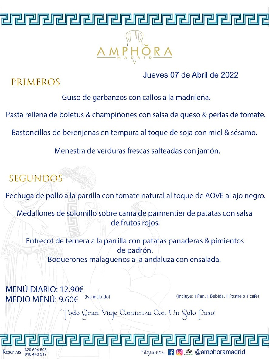 MENÚS DIARIOS MENÚS DEL DÍA MENU DEL DIA DEL JUEVES 6 DE ABRIL DE 2022 ALCORCÓN RESTAURANTE AMPHORA TERRAZA ALCORCÓN MADRID Av. Leganés, 54 28923 · Alcorcón · Madrid · España 91 644 39 17 620 694 595 https://youtu.be/HeULHal1yEY (Vea aquí nuestras instalaciones) https://www.amphoramadrid.com RESTAURANTE AMPHORA TERRAZA ALCORCÓN. MENUS FIN DE SEMANA ALCORCÓN, MENÚS DIARIOS ECONÓMICOS EN ALCORCÓN, MEJORES RESTAURANTES EN ALCORCÓN, TERRAZAS ALCORCON, COMER Y CENAR EN TERRAZA EN ALCORCÓN, RESTAURANTES CON TERRAZA, MEJORES TERRAZAS ALCORCÓN, COMER EN ALCORCON, RESTAURANTES GOURMET ALCORCÓN, MENUS FIN DE SEMANA ECONOMICOS ALCORCON, COMER AL AIRE LIBRE, MENUS ECONOMICOS ALCORCON, UNO DE LOS MEJORES RESTAURANTES DE ALCORCÓN Y ZONA SUR DE MADRID EN CALIDAD PRECIO. RESTAURANTE AMPHORA TERRAZA, ES UN ESPACIO GOURMET DONDE PODRÁ DEGUSTAR DEL MEJOR PRODUCTO CON UNA ELABORACIÓN CUIDADA Y CREATIVA. ADEMÁS, PODRÁ DISFRUTAR DE TODO TIPO DE BEBIDAS PREMIUM PREPARADAS POR NUESTRO BARTENDER, VERMUTS DELICIOSOS Y CERVEZAS DE CALIDAD, YA SEA EN EN EL INTERIOR DE NUESTRO RESTAURANTE O EN NUESTRA MARAVILLOSA TERRAZA. SOMOS POSIBLEMENTE UNO DE LOS MEJORES RESTAURANTES DE LA ZONA SUR EN RELACIÓN CALIDAD, PRECIO Y DECORACIÓN. #AMPHORAMADRID #TERRAZASALCORCÓN #MENUDELDIA #COMERENTERRAZA #MADRID #ALCORCÓN #TERRAZA #MENÚSDELDÍAALCORCÓN #MENÚDELDÍARESTAURANTES #COMERENALCORCÓN #MEJORESRESTAURANTESALCORCÓN #MENÚSECONÓMICOS #RESTAURANTESRECOMENDABLES #RESTAURANTESGOURMET #MENÚSECONÓMICOSALCORCÓN #COMERALAIRELIBRE #COMIDASCENASTERRAZASALCORCON #MENÚSDIARIOSALCORCÓN #MENÚDELDÍAHOY #CENARENTERRAZA #TERRAZASCONENCANTO #RESTAURANTESCONTERRAZA #CENARENALCORCÓN #MEJORESRESTAURANTES #RESTAURANTESCOPASALCORCÓN #COPASPREMIUMALCORCÓN #VERMUTALCORCÓN #GASTROBARALCORCÓN #CARNEBUEYALCORCONPARRILLABRASA #MENUECONÓMICO #GASTROBAR #MEJORTERRAZADEALCORCÓN #MENÚSVIERNESALCORCÓN #MENÚSABADOALCORCÓN #MENÚSDOMINGOALCORCÓN #MENÚSLUNESALCORCÓN #MENÚSMARTESALCORCÓN #MENÚSMIÉRCOLESALCORCÓN #MENÚSJUEVESALCORCÓN MEJOR CARNE A LA PARRILLA ALCORCÓN TOMAHAWK CARNE BUEY AUTÉNTICO ALCORCÓN RESTAURANTES PREMIUN LUJO COMIDA CREATIVA ELABORADA RESTAURANTE AMPHORA TERRAZA EN ALCORCÓN (MADRID) GASTROBAR ALCORCÓN MENÚS ECONÓMICOS DIARIOS DEL DÍA MENUS FIN DE SEMANA DE CALIDAD MEJOR MENÚ FIN DE SEMANA ALCORCÓN COMER CENAR EN TERRAZA TERRAZAS ZONA SUR COMIDAS AIRE LIBRE MEJOR CARNE PARRILLA ALCORCÓN.