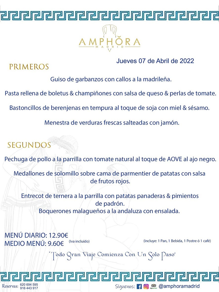 MENÚS DIARIOS MENÚS DEL DÍA MENU DEL DIA DEL JUEVES 6 DE ABRIL DE 2022 ALCORCÓN RESTAURANTE AMPHORA TERRAZA ALCORCÓN MADRID Av. Leganés, 54 28923 · Alcorcón · Madrid · España 91 644 39 17 620 694 595 https://youtu.be/HeULHal1yEY (Vea aquí nuestras instalaciones) https://www.amphoramadrid.com RESTAURANTE AMPHORA TERRAZA ALCORCÓN. MENUS FIN DE SEMANA ALCORCÓN, MENÚS DIARIOS ECONÓMICOS EN ALCORCÓN, MEJORES RESTAURANTES EN ALCORCÓN, TERRAZAS ALCORCON, COMER Y CENAR EN TERRAZA EN ALCORCÓN, RESTAURANTES CON TERRAZA, MEJORES TERRAZAS ALCORCÓN, COMER EN ALCORCON, RESTAURANTES GOURMET ALCORCÓN, MENUS FIN DE SEMANA ECONOMICOS ALCORCON, COMER AL AIRE LIBRE, MENUS ECONOMICOS ALCORCON, UNO DE LOS MEJORES RESTAURANTES DE ALCORCÓN Y ZONA SUR DE MADRID EN CALIDAD PRECIO. RESTAURANTE AMPHORA TERRAZA, ES UN ESPACIO GOURMET DONDE PODRÁ DEGUSTAR DEL MEJOR PRODUCTO CON UNA ELABORACIÓN CUIDADA Y CREATIVA. ADEMÁS, PODRÁ DISFRUTAR DE TODO TIPO DE BEBIDAS PREMIUM PREPARADAS POR NUESTRO BARTENDER, VERMUTS DELICIOSOS Y CERVEZAS DE CALIDAD, YA SEA EN EN EL INTERIOR DE NUESTRO RESTAURANTE O EN NUESTRA MARAVILLOSA TERRAZA. SOMOS POSIBLEMENTE UNO DE LOS MEJORES RESTAURANTES DE LA ZONA SUR EN RELACIÓN CALIDAD, PRECIO Y DECORACIÓN. #AMPHORAMADRID #TERRAZASALCORCÓN #MENUDELDIA #COMERENTERRAZA #MADRID #ALCORCÓN #TERRAZA #MENÚSDELDÍAALCORCÓN #MENÚDELDÍARESTAURANTES #COMERENALCORCÓN #MEJORESRESTAURANTESALCORCÓN #MENÚSECONÓMICOS #RESTAURANTESRECOMENDABLES #RESTAURANTESGOURMET #MENÚSECONÓMICOSALCORCÓN #COMERALAIRELIBRE #COMIDASCENASTERRAZASALCORCON #MENÚSDIARIOSALCORCÓN #MENÚDELDÍAHOY #CENARENTERRAZA #TERRAZASCONENCANTO #RESTAURANTESCONTERRAZA #CENARENALCORCÓN #MEJORESRESTAURANTES #RESTAURANTESCOPASALCORCÓN #COPASPREMIUMALCORCÓN #VERMUTALCORCÓN #GASTROBARALCORCÓN #CARNEBUEYALCORCONPARRILLABRASA #MENUECONÓMICO #GASTROBAR #MEJORTERRAZADEALCORCÓN #MENÚSVIERNESALCORCÓN #MENÚSABADOALCORCÓN #MENÚSDOMINGOALCORCÓN #MENÚSLUNESALCORCÓN #MENÚSMARTESALCORCÓN #MENÚSMIÉRCOLESALCORCÓN #MENÚSJUEVESALCORCÓN MEJOR CARNE A LA PARRILLA ALCORCÓN TOMAHAWK CARNE BUEY AUTÉNTICO ALCORCÓN RESTAURANTES PREMIUN LUJO COMIDA CREATIVA ELABORADA RESTAURANTE AMPHORA TERRAZA EN ALCORCÓN (MADRID) GASTROBAR ALCORCÓN MENÚS ECONÓMICOS DIARIOS DEL DÍA MENUS FIN DE SEMANA DE CALIDAD MEJOR MENÚ FIN DE SEMANA ALCORCÓN COMER CENAR EN TERRAZA TERRAZAS ZONA SUR COMIDAS AIRE LIBRE MEJOR CARNE PARRILLA ALCORCÓN.