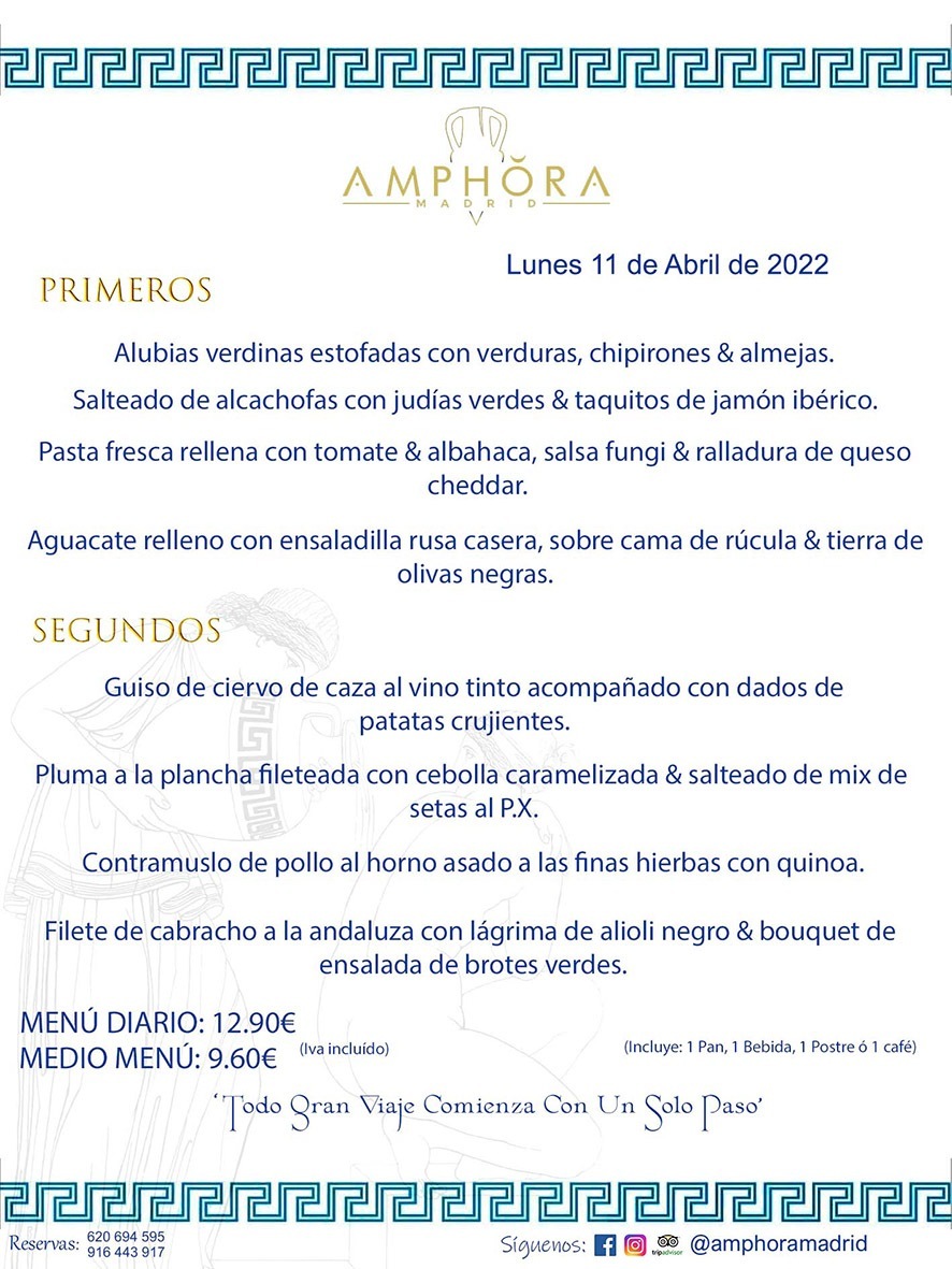 MENÚS DIARIOS MENÚS DEL DÍA MENU DEL DIA DEL LUNES 11 DE ABRIL DE 2022 ALCORCÓN RESTAURANTE AMPHORA TERRAZA ALCORCÓN MADRID Av. Leganés, 54 28923 · Alcorcón · Madrid · España 91 644 39 17 620 694 595 https://youtu.be/HeULHal1yEY (Vea aquí nuestras instalaciones) https://www.amphoramadrid.com RESTAURANTE AMPHORA TERRAZA ALCORCÓN. MENUS FIN DE SEMANA ALCORCÓN, MENÚS DIARIOS ECONÓMICOS EN ALCORCÓN, MEJORES RESTAURANTES EN ALCORCÓN, TERRAZAS ALCORCON, COMER Y CENAR EN TERRAZA EN ALCORCÓN, RESTAURANTES CON TERRAZA, MEJORES TERRAZAS ALCORCÓN, COMER EN ALCORCON, RESTAURANTES GOURMET ALCORCÓN, MENUS FIN DE SEMANA ECONOMICOS ALCORCON, COMER AL AIRE LIBRE, MENUS ECONOMICOS ALCORCON, UNO DE LOS MEJORES RESTAURANTES DE ALCORCÓN Y ZONA SUR DE MADRID EN CALIDAD PRECIO. RESTAURANTE AMPHORA TERRAZA, ES UN ESPACIO GOURMET DONDE PODRÁ DEGUSTAR DEL MEJOR PRODUCTO CON UNA ELABORACIÓN CUIDADA Y CREATIVA. ADEMÁS, PODRÁ DISFRUTAR DE TODO TIPO DE BEBIDAS PREMIUM PREPARADAS POR NUESTRO BARTENDER, VERMUTS DELICIOSOS Y CERVEZAS DE CALIDAD, YA SEA EN EN EL INTERIOR DE NUESTRO RESTAURANTE O EN NUESTRA MARAVILLOSA TERRAZA. SOMOS POSIBLEMENTE UNO DE LOS MEJORES RESTAURANTES DE LA ZONA SUR EN RELACIÓN CALIDAD, PRECIO Y DECORACIÓN. #AMPHORAMADRID #TERRAZASALCORCÓN #MENUDELDIA #COMERENTERRAZA #MADRID #ALCORCÓN #TERRAZA #MENÚSDELDÍAALCORCÓN #MENÚDELDÍARESTAURANTES #COMERENALCORCÓN #MEJORESRESTAURANTESALCORCÓN #MENÚSECONÓMICOS #RESTAURANTESRECOMENDABLES #RESTAURANTESGOURMET #MENÚSECONÓMICOSALCORCÓN #COMERALAIRELIBRE #COMIDASCENASTERRAZASALCORCON #MENÚSDIARIOSALCORCÓN #MENÚDELDÍAHOY #CENARENTERRAZA #TERRAZASCONENCANTO #RESTAURANTESCONTERRAZA #CENARENALCORCÓN #MEJORESRESTAURANTES #RESTAURANTESCOPASALCORCÓN #COPASPREMIUMALCORCÓN #VERMUTALCORCÓN #GASTROBARALCORCÓN #CARNEBUEYALCORCONPARRILLABRASA #MENUECONÓMICO #GASTROBAR #MEJORTERRAZADEALCORCÓN #MENÚSVIERNESALCORCÓN #MENÚSABADOALCORCÓN #MENÚSDOMINGOALCORCÓN #MENÚSLUNESALCORCÓN #MENÚSMARTESALCORCÓN #MENÚSMIÉRCOLESALCORCÓN #MENÚSJUEVESALCORCÓN MEJOR CARNE A LA PARRILLA ALCORCÓN TOMAHAWK CARNE BUEY AUTÉNTICO ALCORCÓN RESTAURANTES PREMIUN LUJO COMIDA CREATIVA ELABORADA RESTAURANTE AMPHORA TERRAZA EN ALCORCÓN (MADRID) GASTROBAR ALCORCÓN MENÚS ECONÓMICOS DIARIOS DEL DÍA MENUS FIN DE SEMANA DE CALIDAD MEJOR MENÚ FIN DE SEMANA ALCORCÓN COMER CENAR EN TERRAZA TERRAZAS ZONA SUR COMIDAS AIRE LIBRE MEJOR CARNE PARRILLA ALCORCÓN.